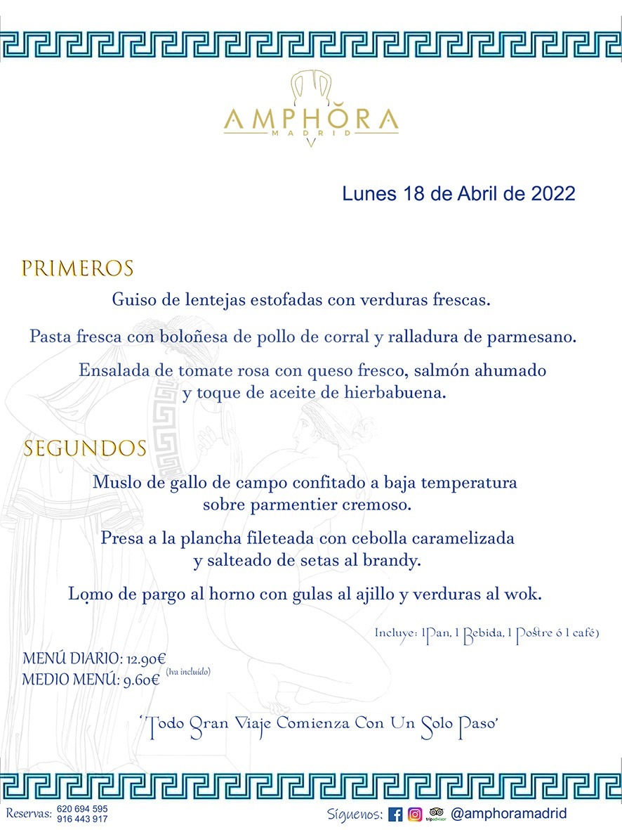 MENÚS DIARIOS MENÚS DEL DÍA MENU DEL DIA DEL LUNES 18 DE ABRIL DE 2022 ALCORCÓN RESTAURANTE AMPHORA TERRAZA ALCORCÓN MADRID Av. Leganés, 54 28923 · Alcorcón · Madrid · España 91 644 39 17 620 694 595 https://youtu.be/HeULHal1yEY (Vea aquí nuestras instalaciones) https://www.amphoramadrid.com RESTAURANTE AMPHORA TERRAZA ALCORCÓN. MENUS FIN DE SEMANA ALCORCÓN, MENÚS DIARIOS ECONÓMICOS EN ALCORCÓN, MEJORES RESTAURANTES EN ALCORCÓN, TERRAZAS ALCORCON, COMER Y CENAR EN TERRAZA EN ALCORCÓN, RESTAURANTES CON TERRAZA, MEJORES TERRAZAS ALCORCÓN, COMER EN ALCORCON, RESTAURANTES GOURMET ALCORCÓN, MENUS FIN DE SEMANA ECONOMICOS ALCORCON, COMER AL AIRE LIBRE, MENUS ECONOMICOS ALCORCON, UNO DE LOS MEJORES RESTAURANTES DE ALCORCÓN Y ZONA SUR DE MADRID EN CALIDAD PRECIO. RESTAURANTE AMPHORA TERRAZA, ES UN ESPACIO GOURMET DONDE PODRÁ DEGUSTAR DEL MEJOR PRODUCTO CON UNA ELABORACIÓN CUIDADA Y CREATIVA. ADEMÁS, PODRÁ DISFRUTAR DE TODO TIPO DE BEBIDAS PREMIUM PREPARADAS POR NUESTRO BARTENDER, VERMUTS DELICIOSOS Y CERVEZAS DE CALIDAD, YA SEA EN EN EL INTERIOR DE NUESTRO RESTAURANTE O EN NUESTRA MARAVILLOSA TERRAZA. SOMOS POSIBLEMENTE UNO DE LOS MEJORES RESTAURANTES DE LA ZONA SUR EN RELACIÓN CALIDAD, PRECIO Y DECORACIÓN. #AMPHORAMADRID #TERRAZASALCORCÓN #MENUDELDIA #COMERENTERRAZA #MADRID #ALCORCÓN #TERRAZA #MENÚSDELDÍAALCORCÓN #MENÚDELDÍARESTAURANTES #COMERENALCORCÓN #MEJORESRESTAURANTESALCORCÓN #MENÚSECONÓMICOS #RESTAURANTESRECOMENDABLES #RESTAURANTESGOURMET #MENÚSECONÓMICOSALCORCÓN #COMERALAIRELIBRE #COMIDASCENASTERRAZASALCORCON #MENÚSDIARIOSALCORCÓN #MENÚDELDÍAHOY #CENARENTERRAZA #TERRAZASCONENCANTO #RESTAURANTESCONTERRAZA #CENARENALCORCÓN #MEJORESRESTAURANTES #RESTAURANTESCOPASALCORCÓN #COPASPREMIUMALCORCÓN #VERMUTALCORCÓN #GASTROBARALCORCÓN #CARNEBUEYALCORCONPARRILLABRASA #MENUECONÓMICO #GASTROBAR #MEJORTERRAZADEALCORCÓN #MENÚSVIERNESALCORCÓN #MENÚSABADOALCORCÓN #MENÚSDOMINGOALCORCÓN #MENÚSLUNESALCORCÓN #MENÚSMARTESALCORCÓN #MENÚSMIÉRCOLESALCORCÓN #MENÚSJUEVESALCORCÓN MEJOR CARNE A LA PARRILLA ALCORCÓN TOMAHAWK CARNE BUEY AUTÉNTICO ALCORCÓN RESTAURANTES PREMIUN LUJO COMIDA CREATIVA ELABORADA RESTAURANTE AMPHORA TERRAZA EN ALCORCÓN (MADRID) GASTROBAR ALCORCÓN MENÚS ECONÓMICOS DIARIOS DEL DÍA MENUS FIN DE SEMANA DE CALIDAD MEJOR MENÚ FIN DE SEMANA ALCORCÓN COMER CENAR EN TERRAZA TERRAZAS ZONA SUR COMIDAS AIRE LIBRE MEJOR CARNE PARRILLA ALCORCÓN.