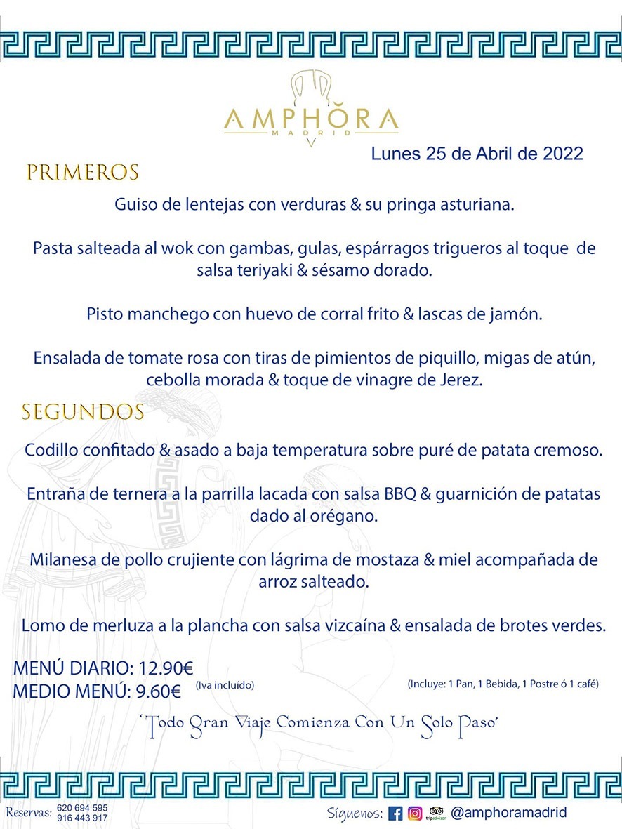 MENÚS DIARIOS MENÚS DEL DÍA MENU DEL DIA DEL LUNES 25 DE ABRIL DE 2022 ALCORCÓN RESTAURANTE AMPHORA TERRAZA ALCORCÓN MADRID Av. Leganés, 54 28923 · Alcorcón · Madrid · España 91 644 39 17 620 694 595 https://youtu.be/HeULHal1yEY (Vea aquí nuestras instalaciones) https://www.amphoramadrid.com RESTAURANTE AMPHORA TERRAZA ALCORCÓN. MENUS FIN DE SEMANA ALCORCÓN, MENÚS DIARIOS ECONÓMICOS EN ALCORCÓN, MEJORES RESTAURANTES EN ALCORCÓN, TERRAZAS ALCORCON, COMER Y CENAR EN TERRAZA EN ALCORCÓN, RESTAURANTES CON TERRAZA, MEJORES TERRAZAS ALCORCÓN, COMER EN ALCORCON, RESTAURANTES GOURMET ALCORCÓN, MENUS FIN DE SEMANA ECONOMICOS ALCORCON, COMER AL AIRE LIBRE, MENUS ECONOMICOS ALCORCON, UNO DE LOS MEJORES RESTAURANTES DE ALCORCÓN Y ZONA SUR DE MADRID EN CALIDAD PRECIO. RESTAURANTE AMPHORA TERRAZA, ES UN ESPACIO GOURMET DONDE PODRÁ DEGUSTAR DEL MEJOR PRODUCTO CON UNA ELABORACIÓN CUIDADA Y CREATIVA. ADEMÁS, PODRÁ DISFRUTAR DE TODO TIPO DE BEBIDAS PREMIUM PREPARADAS POR NUESTRO BARTENDER, VERMUTS DELICIOSOS Y CERVEZAS DE CALIDAD, YA SEA EN EN EL INTERIOR DE NUESTRO RESTAURANTE O EN NUESTRA MARAVILLOSA TERRAZA. SOMOS POSIBLEMENTE UNO DE LOS MEJORES RESTAURANTES DE LA ZONA SUR EN RELACIÓN CALIDAD, PRECIO Y DECORACIÓN. #AMPHORAMADRID #TERRAZASALCORCÓN #MENUDELDIA #COMERENTERRAZA #MADRID #ALCORCÓN #TERRAZA #MENÚSDELDÍAALCORCÓN #MENÚDELDÍARESTAURANTES #COMERENALCORCÓN #MEJORESRESTAURANTESALCORCÓN #MENÚSECONÓMICOS #RESTAURANTESRECOMENDABLES #RESTAURANTESGOURMET #MENÚSECONÓMICOSALCORCÓN #COMERALAIRELIBRE #COMIDASCENASTERRAZASALCORCON #MENÚSDIARIOSALCORCÓN #MENÚDELDÍAHOY #CENARENTERRAZA #TERRAZASCONENCANTO #RESTAURANTESCONTERRAZA #CENARENALCORCÓN #MEJORESRESTAURANTES #RESTAURANTESCOPASALCORCÓN #COPASPREMIUMALCORCÓN #VERMUTALCORCÓN #GASTROBARALCORCÓN #CARNEBUEYALCORCONPARRILLABRASA #MENUECONÓMICO #GASTROBAR #MEJORTERRAZADEALCORCÓN #MENÚSVIERNESALCORCÓN #MENÚSABADOALCORCÓN #MENÚSDOMINGOALCORCÓN #MENÚSLUNESALCORCÓN #MENÚSMARTESALCORCÓN #MENÚSMIÉRCOLESALCORCÓN #MENÚSJUEVESALCORCÓN MEJOR CARNE A LA PARRILLA ALCORCÓN TOMAHAWK CARNE BUEY AUTÉNTICO ALCORCÓN RESTAURANTES PREMIUN LUJO COMIDA CREATIVA ELABORADA RESTAURANTE AMPHORA TERRAZA EN ALCORCÓN (MADRID) GASTROBAR ALCORCÓN MENÚS ECONÓMICOS DIARIOS DEL DÍA MENUS FIN DE SEMANA DE CALIDAD MEJOR MENÚ FIN DE SEMANA ALCORCÓN COMER CENAR EN TERRAZA TERRAZAS ZONA SUR COMIDAS AIRE LIBRE MEJOR CARNE PARRILLA ALCORCÓN.