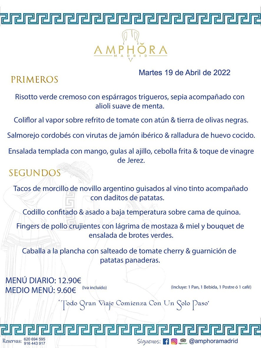 MENÚS DIARIOS MENÚS DEL DÍA MENU DEL DIA DEL MARTES 19 DE ABRIL DE 2022 ALCORCÓN RESTAURANTE AMPHORA TERRAZA ALCORCÓN MADRID Av. Leganés, 54 28923 · Alcorcón · Madrid · España 91 644 39 17 620 694 595 https://youtu.be/HeULHal1yEY (Vea aquí nuestras instalaciones) https://www.amphoramadrid.com RESTAURANTE AMPHORA TERRAZA ALCORCÓN. MENUS FIN DE SEMANA ALCORCÓN, MENÚS DIARIOS ECONÓMICOS EN ALCORCÓN, MEJORES RESTAURANTES EN ALCORCÓN, TERRAZAS ALCORCON, COMER Y CENAR EN TERRAZA EN ALCORCÓN, RESTAURANTES CON TERRAZA, MEJORES TERRAZAS ALCORCÓN, COMER EN ALCORCON, RESTAURANTES GOURMET ALCORCÓN, MENUS FIN DE SEMANA ECONOMICOS ALCORCON, COMER AL AIRE LIBRE, MENUS ECONOMICOS ALCORCON, UNO DE LOS MEJORES RESTAURANTES DE ALCORCÓN Y ZONA SUR DE MADRID EN CALIDAD PRECIO. RESTAURANTE AMPHORA TERRAZA, ES UN ESPACIO GOURMET DONDE PODRÁ DEGUSTAR DEL MEJOR PRODUCTO CON UNA ELABORACIÓN CUIDADA Y CREATIVA. ADEMÁS, PODRÁ DISFRUTAR DE TODO TIPO DE BEBIDAS PREMIUM PREPARADAS POR NUESTRO BARTENDER, VERMUTS DELICIOSOS Y CERVEZAS DE CALIDAD, YA SEA EN EN EL INTERIOR DE NUESTRO RESTAURANTE O EN NUESTRA MARAVILLOSA TERRAZA. SOMOS POSIBLEMENTE UNO DE LOS MEJORES RESTAURANTES DE LA ZONA SUR EN RELACIÓN CALIDAD, PRECIO Y DECORACIÓN. #AMPHORAMADRID #TERRAZASALCORCÓN #MENUDELDIA #COMERENTERRAZA #MADRID #ALCORCÓN #TERRAZA #MENÚSDELDÍAALCORCÓN #MENÚDELDÍARESTAURANTES #COMERENALCORCÓN #MEJORESRESTAURANTESALCORCÓN #MENÚSECONÓMICOS #RESTAURANTESRECOMENDABLES #RESTAURANTESGOURMET #MENÚSECONÓMICOSALCORCÓN #COMERALAIRELIBRE #COMIDASCENASTERRAZASALCORCON #MENÚSDIARIOSALCORCÓN #MENÚDELDÍAHOY #CENARENTERRAZA #TERRAZASCONENCANTO #RESTAURANTESCONTERRAZA #CENARENALCORCÓN #MEJORESRESTAURANTES #RESTAURANTESCOPASALCORCÓN #COPASPREMIUMALCORCÓN #VERMUTALCORCÓN #GASTROBARALCORCÓN #CARNEBUEYALCORCONPARRILLABRASA #MENUECONÓMICO #GASTROBAR #MEJORTERRAZADEALCORCÓN #MENÚSVIERNESALCORCÓN #MENÚSABADOALCORCÓN #MENÚSDOMINGOALCORCÓN #MENÚSLUNESALCORCÓN #MENÚSMARTESALCORCÓN #MENÚSMIÉRCOLESALCORCÓN #MENÚSJUEVESALCORCÓN MEJOR CARNE A LA PARRILLA ALCORCÓN TOMAHAWK CARNE BUEY AUTÉNTICO ALCORCÓN RESTAURANTES PREMIUN LUJO COMIDA CREATIVA ELABORADA RESTAURANTE AMPHORA TERRAZA EN ALCORCÓN (MADRID) GASTROBAR ALCORCÓN MENÚS ECONÓMICOS DIARIOS DEL DÍA MENUS FIN DE SEMANA DE CALIDAD MEJOR MENÚ FIN DE SEMANA ALCORCÓN COMER CENAR EN TERRAZA TERRAZAS ZONA SUR COMIDAS AIRE LIBRE MEJOR CARNE PARRILLA ALCORCÓN.