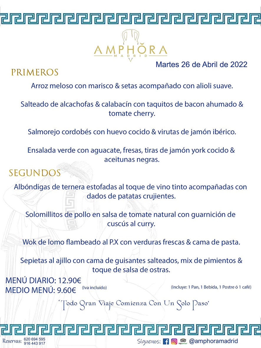 MENÚS DIARIOS MENÚS DEL DÍA MENU DEL DIA DEL MARTES 26 DE ABRIL DE 2022 ALCORCÓN RESTAURANTE AMPHORA TERRAZA ALCORCÓN MADRID Av. Leganés, 54 28923 · Alcorcón · Madrid · España 91 644 39 17 620 694 595 https://youtu.be/HeULHal1yEY (Vea aquí nuestras instalaciones) https://www.amphoramadrid.com RESTAURANTE AMPHORA TERRAZA ALCORCÓN. MENUS FIN DE SEMANA ALCORCÓN, MENÚS DIARIOS ECONÓMICOS EN ALCORCÓN, MEJORES RESTAURANTES EN ALCORCÓN, TERRAZAS ALCORCON, COMER Y CENAR EN TERRAZA EN ALCORCÓN, RESTAURANTES CON TERRAZA, MEJORES TERRAZAS ALCORCÓN, COMER EN ALCORCON, RESTAURANTES GOURMET ALCORCÓN, MENUS FIN DE SEMANA ECONOMICOS ALCORCON, COMER AL AIRE LIBRE, MENUS ECONOMICOS ALCORCON, UNO DE LOS MEJORES RESTAURANTES DE ALCORCÓN Y ZONA SUR DE MADRID EN CALIDAD PRECIO. RESTAURANTE AMPHORA TERRAZA, ES UN ESPACIO GOURMET DONDE PODRÁ DEGUSTAR DEL MEJOR PRODUCTO CON UNA ELABORACIÓN CUIDADA Y CREATIVA. ADEMÁS, PODRÁ DISFRUTAR DE TODO TIPO DE BEBIDAS PREMIUM PREPARADAS POR NUESTRO BARTENDER, VERMUTS DELICIOSOS Y CERVEZAS DE CALIDAD, YA SEA EN EN EL INTERIOR DE NUESTRO RESTAURANTE O EN NUESTRA MARAVILLOSA TERRAZA. SOMOS POSIBLEMENTE UNO DE LOS MEJORES RESTAURANTES DE LA ZONA SUR EN RELACIÓN CALIDAD, PRECIO Y DECORACIÓN. #AMPHORAMADRID #TERRAZASALCORCÓN #MENUDELDIA #COMERENTERRAZA #MADRID #ALCORCÓN #TERRAZA #MENÚSDELDÍAALCORCÓN #MENÚDELDÍARESTAURANTES #COMERENALCORCÓN #MEJORESRESTAURANTESALCORCÓN #MENÚSECONÓMICOS #RESTAURANTESRECOMENDABLES #RESTAURANTESGOURMET #MENÚSECONÓMICOSALCORCÓN #COMERALAIRELIBRE #COMIDASCENASTERRAZASALCORCON #MENÚSDIARIOSALCORCÓN #MENÚDELDÍAHOY #CENARENTERRAZA #TERRAZASCONENCANTO #RESTAURANTESCONTERRAZA #CENARENALCORCÓN #MEJORESRESTAURANTES #RESTAURANTESCOPASALCORCÓN #COPASPREMIUMALCORCÓN #VERMUTALCORCÓN #GASTROBARALCORCÓN #CARNEBUEYALCORCONPARRILLABRASA #MENUECONÓMICO #GASTROBAR #MEJORTERRAZADEALCORCÓN #MENÚSVIERNESALCORCÓN #MENÚSABADOALCORCÓN #MENÚSDOMINGOALCORCÓN #MENÚSLUNESALCORCÓN #MENÚSMARTESALCORCÓN #MENÚSMIÉRCOLESALCORCÓN #MENÚSJUEVESALCORCÓN MEJOR CARNE A LA PARRILLA ALCORCÓN TOMAHAWK CARNE BUEY AUTÉNTICO ALCORCÓN RESTAURANTES PREMIUN LUJO COMIDA CREATIVA ELABORADA RESTAURANTE AMPHORA TERRAZA EN ALCORCÓN (MADRID) GASTROBAR ALCORCÓN MENÚS ECONÓMICOS DIARIOS DEL DÍA MENUS FIN DE SEMANA DE CALIDAD MEJOR MENÚ FIN DE SEMANA ALCORCÓN COMER CENAR EN TERRAZA TERRAZAS ZONA SUR COMIDAS AIRE LIBRE MEJOR CARNE PARRILLA ALCORCÓN.