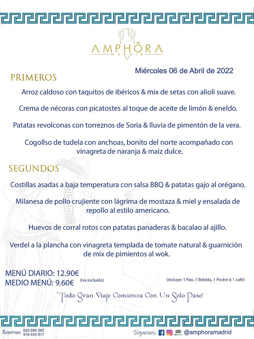 MENÚS DIARIOS MENÚS DEL DÍA MENU DEL DIA DEL MIÉRCOLES 6 DE ABRIL DE 2022 ALCORCÓN RESTAURANTE AMPHORA TERRAZA ALCORCÓN MADRID Av. Leganés, 54 28923 · Alcorcón · Madrid · España 91 644 39 17 620 694 595 https://youtu.be/HeULHal1yEY (Vea aquí nuestras instalaciones) https://www.amphoramadrid.com RESTAURANTE AMPHORA TERRAZA ALCORCÓN. MENUS FIN DE SEMANA ALCORCÓN, MENÚS DIARIOS ECONÓMICOS EN ALCORCÓN, MEJORES RESTAURANTES EN ALCORCÓN, TERRAZAS ALCORCON, COMER Y CENAR EN TERRAZA EN ALCORCÓN, RESTAURANTES CON TERRAZA, MEJORES TERRAZAS ALCORCÓN, COMER EN ALCORCON, RESTAURANTES GOURMET ALCORCÓN, MENUS FIN DE SEMANA ECONOMICOS ALCORCON, COMER AL AIRE LIBRE, MENUS ECONOMICOS ALCORCON, UNO DE LOS MEJORES RESTAURANTES DE ALCORCÓN Y ZONA SUR DE MADRID EN CALIDAD PRECIO. RESTAURANTE AMPHORA TERRAZA, ES UN ESPACIO GOURMET DONDE PODRÁ DEGUSTAR DEL MEJOR PRODUCTO CON UNA ELABORACIÓN CUIDADA Y CREATIVA. ADEMÁS, PODRÁ DISFRUTAR DE TODO TIPO DE BEBIDAS PREMIUM PREPARADAS POR NUESTRO BARTENDER, VERMUTS DELICIOSOS Y CERVEZAS DE CALIDAD, YA SEA EN EN EL INTERIOR DE NUESTRO RESTAURANTE O EN NUESTRA MARAVILLOSA TERRAZA. SOMOS POSIBLEMENTE UNO DE LOS MEJORES RESTAURANTES DE LA ZONA SUR EN RELACIÓN CALIDAD, PRECIO Y DECORACIÓN. #AMPHORAMADRID #TERRAZASALCORCÓN #MENUDELDIA #COMERENTERRAZA #MADRID #ALCORCÓN #TERRAZA #MENÚSDELDÍAALCORCÓN #MENÚDELDÍARESTAURANTES #COMERENALCORCÓN #MEJORESRESTAURANTESALCORCÓN #MENÚSECONÓMICOS #RESTAURANTESRECOMENDABLES #RESTAURANTESGOURMET #MENÚSECONÓMICOSALCORCÓN #COMERALAIRELIBRE #COMIDASCENASTERRAZASALCORCON #MENÚSDIARIOSALCORCÓN #MENÚDELDÍAHOY #CENARENTERRAZA #TERRAZASCONENCANTO #RESTAURANTESCONTERRAZA #CENARENALCORCÓN #MEJORESRESTAURANTES #RESTAURANTESCOPASALCORCÓN #COPASPREMIUMALCORCÓN #VERMUTALCORCÓN #GASTROBARALCORCÓN #CARNEBUEYALCORCONPARRILLABRASA #MENUECONÓMICO #GASTROBAR #MEJORTERRAZADEALCORCÓN #MENÚSVIERNESALCORCÓN #MENÚSABADOALCORCÓN #MENÚSDOMINGOALCORCÓN #MENÚSLUNESALCORCÓN #MENÚSMARTESALCORCÓN #MENÚSMIÉRCOLESALCORCÓN #MENÚSJUEVESALCORCÓN MEJOR CARNE A LA PARRILLA ALCORCÓN TOMAHAWK CARNE BUEY AUTÉNTICO ALCORCÓN RESTAURANTES PREMIUN LUJO COMIDA CREATIVA ELABORADA RESTAURANTE AMPHORA TERRAZA EN ALCORCÓN (MADRID) GASTROBAR ALCORCÓN MENÚS ECONÓMICOS DIARIOS DEL DÍA MENUS FIN DE SEMANA DE CALIDAD MEJOR MENÚ FIN DE SEMANA ALCORCÓN COMER CENAR EN TERRAZA TERRAZAS ZONA SUR COMIDAS AIRE LIBRE MEJOR CARNE PARRILLA ALCORCÓN.