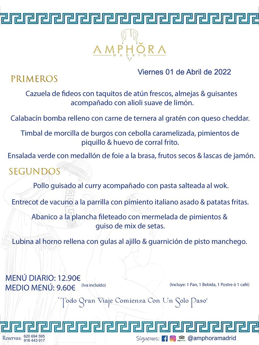 MENÚS DIARIOS MENÚS DEL DÍA MENU DEL DIA DEL VIERNES 1 DE ABRIL DE 2022 ALCORCÓN RESTAURANTE AMPHORA TERRAZA ALCORCÓN MADRID Av. Leganés, 54 28923 · Alcorcón · Madrid · España 91 644 39 17 620 694 595 https://youtu.be/HeULHal1yEY (Vea aquí nuestras instalaciones) https://www.amphoramadrid.com RESTAURANTE AMPHORA TERRAZA ALCORCÓN. MENUS FIN DE SEMANA ALCORCÓN, MENÚS DIARIOS ECONÓMICOS EN ALCORCÓN, MEJORES RESTAURANTES EN ALCORCÓN, TERRAZAS ALCORCON, COMER Y CENAR EN TERRAZA EN ALCORCÓN, RESTAURANTES CON TERRAZA, MEJORES TERRAZAS ALCORCÓN, COMER EN ALCORCON, RESTAURANTES GOURMET ALCORCÓN, MENUS FIN DE SEMANA ECONOMICOS ALCORCON, COMER AL AIRE LIBRE, MENUS ECONOMICOS ALCORCON, UNO DE LOS MEJORES RESTAURANTES DE ALCORCÓN Y ZONA SUR DE MADRID EN CALIDAD PRECIO. RESTAURANTE AMPHORA TERRAZA, ES UN ESPACIO GOURMET DONDE PODRÁ DEGUSTAR DEL MEJOR PRODUCTO CON UNA ELABORACIÓN CUIDADA Y CREATIVA. ADEMÁS, PODRÁ DISFRUTAR DE TODO TIPO DE BEBIDAS PREMIUM PREPARADAS POR NUESTRO BARTENDER, VERMUTS DELICIOSOS Y CERVEZAS DE CALIDAD, YA SEA EN EN EL INTERIOR DE NUESTRO RESTAURANTE O EN NUESTRA MARAVILLOSA TERRAZA. SOMOS POSIBLEMENTE UNO DE LOS MEJORES RESTAURANTES DE LA ZONA SUR EN RELACIÓN CALIDAD, PRECIO Y DECORACIÓN. #AMPHORAMADRID #TERRAZASALCORCÓN #MENUDELDIA #COMERENTERRAZA #MADRID #ALCORCÓN #TERRAZA #MENÚSDELDÍAALCORCÓN #MENÚDELDÍARESTAURANTES #COMERENALCORCÓN #MEJORESRESTAURANTESALCORCÓN #MENÚSECONÓMICOS #RESTAURANTESRECOMENDABLES #RESTAURANTESGOURMET #MENÚSECONÓMICOSALCORCÓN #COMERALAIRELIBRE #COMIDASCENASTERRAZASALCORCON #MENÚSDIARIOSALCORCÓN #MENÚDELDÍAHOY #CENARENTERRAZA #TERRAZASCONENCANTO #RESTAURANTESCONTERRAZA #CENARENALCORCÓN #MEJORESRESTAURANTES #RESTAURANTESCOPASALCORCÓN #COPASPREMIUMALCORCÓN #VERMUTALCORCÓN #GASTROBARALCORCÓN #CARNEBUEYALCORCONPARRILLABRASA #MENUECONÓMICO #GASTROBAR #MEJORTERRAZADEALCORCÓN #MENÚSVIERNESALCORCÓN #MENÚSABADOALCORCÓN #MENÚSDOMINGOALCORCÓN #MENÚSLUNESALCORCÓN #MENÚSMARTESALCORCÓN #MENÚSMIÉRCOLESALCORCÓN #MENÚSJUEVESALCORCÓN MEJOR CARNE A LA PARRILLA ALCORCÓN TOMAHAWK CARNE BUEY AUTÉNTICO ALCORCÓN RESTAURANTES PREMIUN LUJO COMIDA CREATIVA ELABORADA RESTAURANTE AMPHORA TERRAZA EN ALCORCÓN (MADRID) GASTROBAR ALCORCÓN MENÚS ECONÓMICOS DIARIOS DEL DÍA MENUS FIN DE SEMANA DE CALIDAD MEJOR MENÚ FIN DE SEMANA ALCORCÓN COMER CENAR EN TERRAZA TERRAZAS ZONA SUR COMIDAS AIRE LIBRE MEJOR CARNE PARRILLA ALCORCÓN.