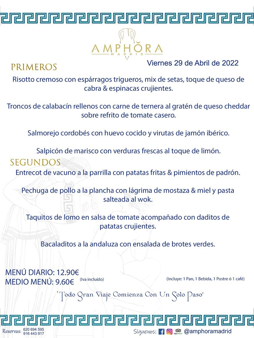 MENÚS DIARIOS MENÚS DEL DÍA MENU DEL DIA DEL VIERNES 29 DE ABRIL DE 2022 ALCORCÓN RESTAURANTE AMPHORA TERRAZA ALCORCÓN MADRID Av. Leganés, 54 28923 · Alcorcón · Madrid · España 91 644 39 17 620 694 595 https://youtu.be/HeULHal1yEY (Vea aquí nuestras instalaciones) https://www.amphoramadrid.com RESTAURANTE AMPHORA TERRAZA ALCORCÓN. MENUS FIN DE SEMANA ALCORCÓN, MENÚS DIARIOS ECONÓMICOS EN ALCORCÓN, MEJORES RESTAURANTES EN ALCORCÓN, TERRAZAS ALCORCON, COMER Y CENAR EN TERRAZA EN ALCORCÓN, RESTAURANTES CON TERRAZA, MEJORES TERRAZAS ALCORCÓN, COMER EN ALCORCON, RESTAURANTES GOURMET ALCORCÓN, MENUS FIN DE SEMANA ECONOMICOS ALCORCON, COMER AL AIRE LIBRE, MENUS ECONOMICOS ALCORCON, UNO DE LOS MEJORES RESTAURANTES DE ALCORCÓN Y ZONA SUR DE MADRID EN CALIDAD PRECIO. RESTAURANTE AMPHORA TERRAZA, ES UN ESPACIO GOURMET DONDE PODRÁ DEGUSTAR DEL MEJOR PRODUCTO CON UNA ELABORACIÓN CUIDADA Y CREATIVA. ADEMÁS, PODRÁ DISFRUTAR DE TODO TIPO DE BEBIDAS PREMIUM PREPARADAS POR NUESTRO BARTENDER, VERMUTS DELICIOSOS Y CERVEZAS DE CALIDAD, YA SEA EN EN EL INTERIOR DE NUESTRO RESTAURANTE O EN NUESTRA MARAVILLOSA TERRAZA. SOMOS POSIBLEMENTE UNO DE LOS MEJORES RESTAURANTES DE LA ZONA SUR EN RELACIÓN CALIDAD, PRECIO Y DECORACIÓN. #AMPHORAMADRID #TERRAZASALCORCÓN #MENUDELDIA #COMERENTERRAZA #MADRID #ALCORCÓN #TERRAZA #MENÚSDELDÍAALCORCÓN #MENÚDELDÍARESTAURANTES #COMERENALCORCÓN #MEJORESRESTAURANTESALCORCÓN #MENÚSECONÓMICOS #RESTAURANTESRECOMENDABLES #RESTAURANTESGOURMET #MENÚSECONÓMICOSALCORCÓN #COMERALAIRELIBRE #COMIDASCENASTERRAZASALCORCON #MENÚSDIARIOSALCORCÓN #MENÚDELDÍAHOY #CENARENTERRAZA #TERRAZASCONENCANTO #RESTAURANTESCONTERRAZA #CENARENALCORCÓN #MEJORESRESTAURANTES #RESTAURANTESCOPASALCORCÓN #COPASPREMIUMALCORCÓN #VERMUTALCORCÓN #GASTROBARALCORCÓN #CARNEBUEYALCORCONPARRILLABRASA #MENUECONÓMICO #GASTROBAR #MEJORTERRAZADEALCORCÓN #MENÚSVIERNESALCORCÓN #MENÚSABADOALCORCÓN #MENÚSDOMINGOALCORCÓN #MENÚSLUNESALCORCÓN #MENÚSMARTESALCORCÓN #MENÚSMIÉRCOLESALCORCÓN #MENÚSJUEVESALCORCÓN MEJOR CARNE A LA PARRILLA ALCORCÓN TOMAHAWK CARNE BUEY AUTÉNTICO ALCORCÓN RESTAURANTES PREMIUN LUJO COMIDA CREATIVA ELABORADA RESTAURANTE AMPHORA TERRAZA EN ALCORCÓN (MADRID) GASTROBAR ALCORCÓN MENÚS ECONÓMICOS DIARIOS DEL DÍA MENUS FIN DE SEMANA DE CALIDAD MEJOR MENÚ FIN DE SEMANA ALCORCÓN COMER CENAR EN TERRAZA TERRAZAS ZONA SUR COMIDAS AIRE LIBRE MEJOR CARNE PARRILLA ALCORCÓN.