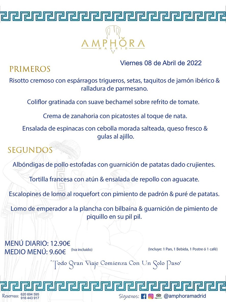 MENÚS DIARIOS MENÚS DEL DÍA MENU DEL DIA DEL VIERNES 8 DE ABRIL DE 2022 ALCORCÓN RESTAURANTE AMPHORA TERRAZA ALCORCÓN MADRID Av. Leganés, 54 28923 · Alcorcón · Madrid · España 91 644 39 17 620 694 595 https://youtu.be/HeULHal1yEY (Vea aquí nuestras instalaciones) https://www.amphoramadrid.com RESTAURANTE AMPHORA TERRAZA ALCORCÓN. MENUS FIN DE SEMANA ALCORCÓN, MENÚS DIARIOS ECONÓMICOS EN ALCORCÓN, MEJORES RESTAURANTES EN ALCORCÓN, TERRAZAS ALCORCON, COMER Y CENAR EN TERRAZA EN ALCORCÓN, RESTAURANTES CON TERRAZA, MEJORES TERRAZAS ALCORCÓN, COMER EN ALCORCON, RESTAURANTES GOURMET ALCORCÓN, MENUS FIN DE SEMANA ECONOMICOS ALCORCON, COMER AL AIRE LIBRE, MENUS ECONOMICOS ALCORCON, UNO DE LOS MEJORES RESTAURANTES DE ALCORCÓN Y ZONA SUR DE MADRID EN CALIDAD PRECIO. RESTAURANTE AMPHORA TERRAZA, ES UN ESPACIO GOURMET DONDE PODRÁ DEGUSTAR DEL MEJOR PRODUCTO CON UNA ELABORACIÓN CUIDADA Y CREATIVA. ADEMÁS, PODRÁ DISFRUTAR DE TODO TIPO DE BEBIDAS PREMIUM PREPARADAS POR NUESTRO BARTENDER, VERMUTS DELICIOSOS Y CERVEZAS DE CALIDAD, YA SEA EN EN EL INTERIOR DE NUESTRO RESTAURANTE O EN NUESTRA MARAVILLOSA TERRAZA. SOMOS POSIBLEMENTE UNO DE LOS MEJORES RESTAURANTES DE LA ZONA SUR EN RELACIÓN CALIDAD, PRECIO Y DECORACIÓN. #AMPHORAMADRID #TERRAZASALCORCÓN #MENUDELDIA #COMERENTERRAZA #MADRID #ALCORCÓN #TERRAZA #MENÚSDELDÍAALCORCÓN #MENÚDELDÍARESTAURANTES #COMERENALCORCÓN #MEJORESRESTAURANTESALCORCÓN #MENÚSECONÓMICOS #RESTAURANTESRECOMENDABLES #RESTAURANTESGOURMET #MENÚSECONÓMICOSALCORCÓN #COMERALAIRELIBRE #COMIDASCENASTERRAZASALCORCON #MENÚSDIARIOSALCORCÓN #MENÚDELDÍAHOY #CENARENTERRAZA #TERRAZASCONENCANTO #RESTAURANTESCONTERRAZA #CENARENALCORCÓN #MEJORESRESTAURANTES #RESTAURANTESCOPASALCORCÓN #COPASPREMIUMALCORCÓN #VERMUTALCORCÓN #GASTROBARALCORCÓN #CARNEBUEYALCORCONPARRILLABRASA #MENUECONÓMICO #GASTROBAR #MEJORTERRAZADEALCORCÓN #MENÚSVIERNESALCORCÓN #MENÚSABADOALCORCÓN #MENÚSDOMINGOALCORCÓN #MENÚSLUNESALCORCÓN #MENÚSMARTESALCORCÓN #MENÚSMIÉRCOLESALCORCÓN #MENÚSJUEVESALCORCÓN MEJOR CARNE A LA PARRILLA ALCORCÓN TOMAHAWK CARNE BUEY AUTÉNTICO ALCORCÓN RESTAURANTES PREMIUN LUJO COMIDA CREATIVA ELABORADA RESTAURANTE AMPHORA TERRAZA EN ALCORCÓN (MADRID) GASTROBAR ALCORCÓN MENÚS ECONÓMICOS DIARIOS DEL DÍA MENUS FIN DE SEMANA DE CALIDAD MEJOR MENÚ FIN DE SEMANA ALCORCÓN COMER CENAR EN TERRAZA TERRAZAS ZONA SUR COMIDAS AIRE LIBRE MEJOR CARNE PARRILLA ALCORCÓN.