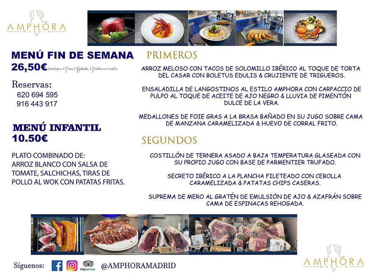 MENÚS FIN DE SEMANA ECONOMICOS DIARIOS MENÚ DEL DÍA SÁBADO 7 Y DOMINGO 8 DE MAYO DE 2022 ALCORCÓN RESTAURANTE AMPHORA TERRAZA ALCORCÓN MADRID Av. Leganés, 54 28923 · Alcorcón · Madrid · España 91 644 39 17 620 694 595 https://youtu.be/HeULHal1yEY (Vea aquí nuestras instalaciones) https://www.amphoramadrid.com RESTAURANTE AMPHORA TERRAZA ALCORCÓN. MENUS FIN DE SEMANA ALCORCÓN, MENÚS DIARIOS ECONÓMICOS EN ALCORCÓN, MEJORES RESTAURANTES EN ALCORCÓN, TERRAZAS ALCORCON, COMER Y CENAR EN TERRAZA EN ALCORCÓN, RESTAURANTES CON TERRAZA, MEJORES TERRAZAS ALCORCÓN, COMER EN ALCORCON, RESTAURANTES GOURMET ALCORCÓN, MENUS FIN DE SEMANA ECONOMICOS ALCORCON, COMER AL AIRE LIBRE, MENUS ECONOMICOS ALCORCON, UNO DE LOS MEJORES RESTAURANTES DE ALCORCÓN Y ZONA SUR DE MADRID EN CALIDAD PRECIO. RESTAURANTE AMPHORA TERRAZA, ES UN ESPACIO GOURMET DONDE PODRÁ DEGUSTAR DEL MEJOR PRODUCTO CON UNA ELABORACIÓN CUIDADA Y CREATIVA. ADEMÁS, PODRÁ DISFRUTAR DE TODO TIPO DE BEBIDAS PREMIUM PREPARADAS POR NUESTRO BARTENDER, VERMUTS DELICIOSOS Y CERVEZAS DE CALIDAD, YA SEA EN EN EL INTERIOR DE NUESTRO RESTAURANTE O EN NUESTRA MARAVILLOSA TERRAZA. SOMOS POSIBLEMENTE UNO DE LOS MEJORES RESTAURANTES DE LA ZONA SUR EN RELACIÓN CALIDAD, PRECIO Y DECORACIÓN. #AMPHORAMADRID #TERRAZASALCORCÓN #MENUDELDIA #COMERENTERRAZA #MADRID #ALCORCÓN #TERRAZA #MENÚSDELDÍAALCORCÓN #MENÚDELDÍARESTAURANTES #COMERENALCORCÓN #MEJORESRESTAURANTESALCORCÓN #MENÚSECONÓMICOS #RESTAURANTESRECOMENDABLES #RESTAURANTESGOURMET #MENÚSECONÓMICOSALCORCÓN #COMERALAIRELIBRE #COMIDASCENASTERRAZASALCORCON #MENÚSDIARIOSALCORCÓN #MENÚDELDÍAHOY #CENARENTERRAZA #TERRAZASCONENCANTO #RESTAURANTESCONTERRAZA #CENARENALCORCÓN #MEJORESRESTAURANTES #RESTAURANTESCOPASALCORCÓN #COPASPREMIUMALCORCÓN #VERMUTALCORCÓN #GASTROBARALCORCÓN #CARNEBUEYALCORCONPARRILLABRASA #MENUECONÓMICO #GASTROBAR #MEJORTERRAZADEALCORCÓN #MENÚSVIERNESALCORCÓN #MENÚSABADOALCORCÓN #MENÚSDOMINGOALCORCÓN #MENÚSLUNESALCORCÓN #MENÚSMARTESALCORCÓN #MENÚSMIÉRCOLESALCORCÓN #MENÚSJUEVESALCORCÓN MEJOR CARNE A LA PARRILLA ALCORCÓN TOMAHAWK CARNE BUEY AUTÉNTICO ALCORCÓN RESTAURANTES PREMIUN LUJO COMIDA CREATIVA ELABORADA RESTAURANTE AMPHORA TERRAZA EN ALCORCÓN (MADRID) GASTROBAR ALCORCÓN MENÚS ECONÓMICOS DIARIOS DEL DÍA MENUS FIN DE SEMANA DE CALIDAD MEJOR MENÚ FIN DE SEMANA ALCORCÓN COMER CENAR EN TERRAZA TERRAZAS ZONA SUR COMIDAS AIRE LIBRE MEJOR CARNE PARRILLA ALCORCÓN.