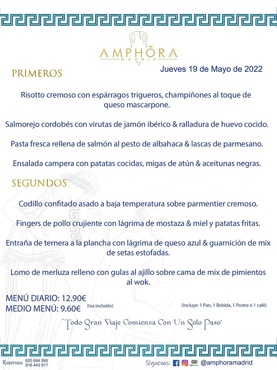 MENÚS DIARIOS MENÚS DEL DÍA MENU DEL DIA DEL JUEVES 19 DE MAYO DE 2022 ALCORCÓN RESTAURANTE AMPHORA TERRAZA ALCORCÓN MADRID Av. Leganés, 54 28923 · Alcorcón · Madrid · España 91 644 39 17 620 694 595 https://youtu.be/HeULHal1yEY (Vea aquí nuestras instalaciones) https://www.amphoramadrid.com RESTAURANTE AMPHORA TERRAZA ALCORCÓN. MENUS FIN DE SEMANA ALCORCÓN, MENÚS DIARIOS ECONÓMICOS EN ALCORCÓN, MEJORES RESTAURANTES EN ALCORCÓN, TERRAZAS ALCORCON, COMER Y CENAR EN TERRAZA EN ALCORCÓN, RESTAURANTES CON TERRAZA, MEJORES TERRAZAS ALCORCÓN, COMER EN ALCORCON, RESTAURANTES GOURMET ALCORCÓN, MENUS FIN DE SEMANA ECONOMICOS ALCORCON, COMER AL AIRE LIBRE, MENUS ECONOMICOS ALCORCON, UNO DE LOS MEJORES RESTAURANTES DE ALCORCÓN Y ZONA SUR DE MADRID EN CALIDAD PRECIO. RESTAURANTE AMPHORA TERRAZA, ES UN ESPACIO GOURMET DONDE PODRÁ DEGUSTAR DEL MEJOR PRODUCTO CON UNA ELABORACIÓN CUIDADA Y CREATIVA. ADEMÁS, PODRÁ DISFRUTAR DE TODO TIPO DE BEBIDAS PREMIUM PREPARADAS POR NUESTRO BARTENDER, VERMUTS DELICIOSOS Y CERVEZAS DE CALIDAD, YA SEA EN EN EL INTERIOR DE NUESTRO RESTAURANTE O EN NUESTRA MARAVILLOSA TERRAZA. SOMOS POSIBLEMENTE UNO DE LOS MEJORES RESTAURANTES DE LA ZONA SUR EN RELACIÓN CALIDAD, PRECIO Y DECORACIÓN. #AMPHORAMADRID #TERRAZASALCORCÓN #MENUDELDIA #COMERENTERRAZA #MADRID #ALCORCÓN #TERRAZA #MENÚSDELDÍAALCORCÓN #MENÚDELDÍARESTAURANTES #COMERENALCORCÓN #MEJORESRESTAURANTESALCORCÓN #MENÚSECONÓMICOS #RESTAURANTESRECOMENDABLES #RESTAURANTESGOURMET #MENÚSECONÓMICOSALCORCÓN #COMERALAIRELIBRE #COMIDASCENASTERRAZASALCORCON #MENÚSDIARIOSALCORCÓN #MENÚDELDÍAHOY #CENARENTERRAZA #TERRAZASCONENCANTO #RESTAURANTESCONTERRAZA #CENARENALCORCÓN #MEJORESRESTAURANTES #RESTAURANTESCOPASALCORCÓN #COPASPREMIUMALCORCÓN #VERMUTALCORCÓN #GASTROBARALCORCÓN #CARNEBUEYALCORCONPARRILLABRASA #MENUECONÓMICO #GASTROBAR #MEJORTERRAZADEALCORCÓN #MENÚSVIERNESALCORCÓN #MENÚSABADOALCORCÓN #MENÚSDOMINGOALCORCÓN #MENÚSLUNESALCORCÓN #MENÚSMARTESALCORCÓN #MENÚSMIÉRCOLESALCORCÓN #MENÚSJUEVESALCORCÓN MEJOR CARNE A LA PARRILLA ALCORCÓN TOMAHAWK CARNE BUEY AUTÉNTICO ALCORCÓN RESTAURANTES PREMIUN LUJO COMIDA CREATIVA ELABORADA RESTAURANTE AMPHORA TERRAZA EN ALCORCÓN (MADRID) GASTROBAR ALCORCÓN MENÚS ECONÓMICOS DIARIOS DEL DÍA MENUS FIN DE SEMANA DE CALIDAD MEJOR MENÚ FIN DE SEMANA ALCORCÓN COMER CENAR EN TERRAZA TERRAZAS ZONA SUR COMIDAS AIRE LIBRE MEJOR CARNE PARRILLA ALCORCÓN.