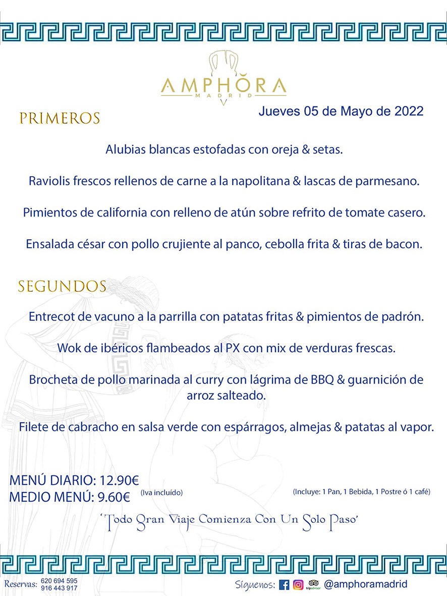 MENÚS DIARIOS MENÚS DEL DÍA MENU DEL DIA DEL JUEVES 5 DE MAYO DE 2022 ALCORCÓN RESTAURANTE AMPHORA TERRAZA ALCORCÓN MADRID Av. Leganés, 54 28923 · Alcorcón · Madrid · España 91 644 39 17 620 694 595 https://youtu.be/HeULHal1yEY (Vea aquí nuestras instalaciones) https://www.amphoramadrid.com RESTAURANTE AMPHORA TERRAZA ALCORCÓN. MENUS FIN DE SEMANA ALCORCÓN, MENÚS DIARIOS ECONÓMICOS EN ALCORCÓN, MEJORES RESTAURANTES EN ALCORCÓN, TERRAZAS ALCORCON, COMER Y CENAR EN TERRAZA EN ALCORCÓN, RESTAURANTES CON TERRAZA, MEJORES TERRAZAS ALCORCÓN, COMER EN ALCORCON, RESTAURANTES GOURMET ALCORCÓN, MENUS FIN DE SEMANA ECONOMICOS ALCORCON, COMER AL AIRE LIBRE, MENUS ECONOMICOS ALCORCON, UNO DE LOS MEJORES RESTAURANTES DE ALCORCÓN Y ZONA SUR DE MADRID EN CALIDAD PRECIO. RESTAURANTE AMPHORA TERRAZA, ES UN ESPACIO GOURMET DONDE PODRÁ DEGUSTAR DEL MEJOR PRODUCTO CON UNA ELABORACIÓN CUIDADA Y CREATIVA. ADEMÁS, PODRÁ DISFRUTAR DE TODO TIPO DE BEBIDAS PREMIUM PREPARADAS POR NUESTRO BARTENDER, VERMUTS DELICIOSOS Y CERVEZAS DE CALIDAD, YA SEA EN EN EL INTERIOR DE NUESTRO RESTAURANTE O EN NUESTRA MARAVILLOSA TERRAZA. SOMOS POSIBLEMENTE UNO DE LOS MEJORES RESTAURANTES DE LA ZONA SUR EN RELACIÓN CALIDAD, PRECIO Y DECORACIÓN. #AMPHORAMADRID #TERRAZASALCORCÓN #MENUDELDIA #COMERENTERRAZA #MADRID #ALCORCÓN #TERRAZA #MENÚSDELDÍAALCORCÓN #MENÚDELDÍARESTAURANTES #COMERENALCORCÓN #MEJORESRESTAURANTESALCORCÓN #MENÚSECONÓMICOS #RESTAURANTESRECOMENDABLES #RESTAURANTESGOURMET #MENÚSECONÓMICOSALCORCÓN #COMERALAIRELIBRE #COMIDASCENASTERRAZASALCORCON #MENÚSDIARIOSALCORCÓN #MENÚDELDÍAHOY #CENARENTERRAZA #TERRAZASCONENCANTO #RESTAURANTESCONTERRAZA #CENARENALCORCÓN #MEJORESRESTAURANTES #RESTAURANTESCOPASALCORCÓN #COPASPREMIUMALCORCÓN #VERMUTALCORCÓN #GASTROBARALCORCÓN #CARNEBUEYALCORCONPARRILLABRASA #MENUECONÓMICO #GASTROBAR #MEJORTERRAZADEALCORCÓN #MENÚSVIERNESALCORCÓN #MENÚSABADOALCORCÓN #MENÚSDOMINGOALCORCÓN #MENÚSLUNESALCORCÓN #MENÚSMARTESALCORCÓN #MENÚSMIÉRCOLESALCORCÓN #MENÚSJUEVESALCORCÓN MEJOR CARNE A LA PARRILLA ALCORCÓN TOMAHAWK CARNE BUEY AUTÉNTICO ALCORCÓN RESTAURANTES PREMIUN LUJO COMIDA CREATIVA ELABORADA RESTAURANTE AMPHORA TERRAZA EN ALCORCÓN (MADRID) GASTROBAR ALCORCÓN MENÚS ECONÓMICOS DIARIOS DEL DÍA MENUS FIN DE SEMANA DE CALIDAD MEJOR MENÚ FIN DE SEMANA ALCORCÓN COMER CENAR EN TERRAZA TERRAZAS ZONA SUR COMIDAS AIRE LIBRE MEJOR CARNE PARRILLA ALCORCÓN.