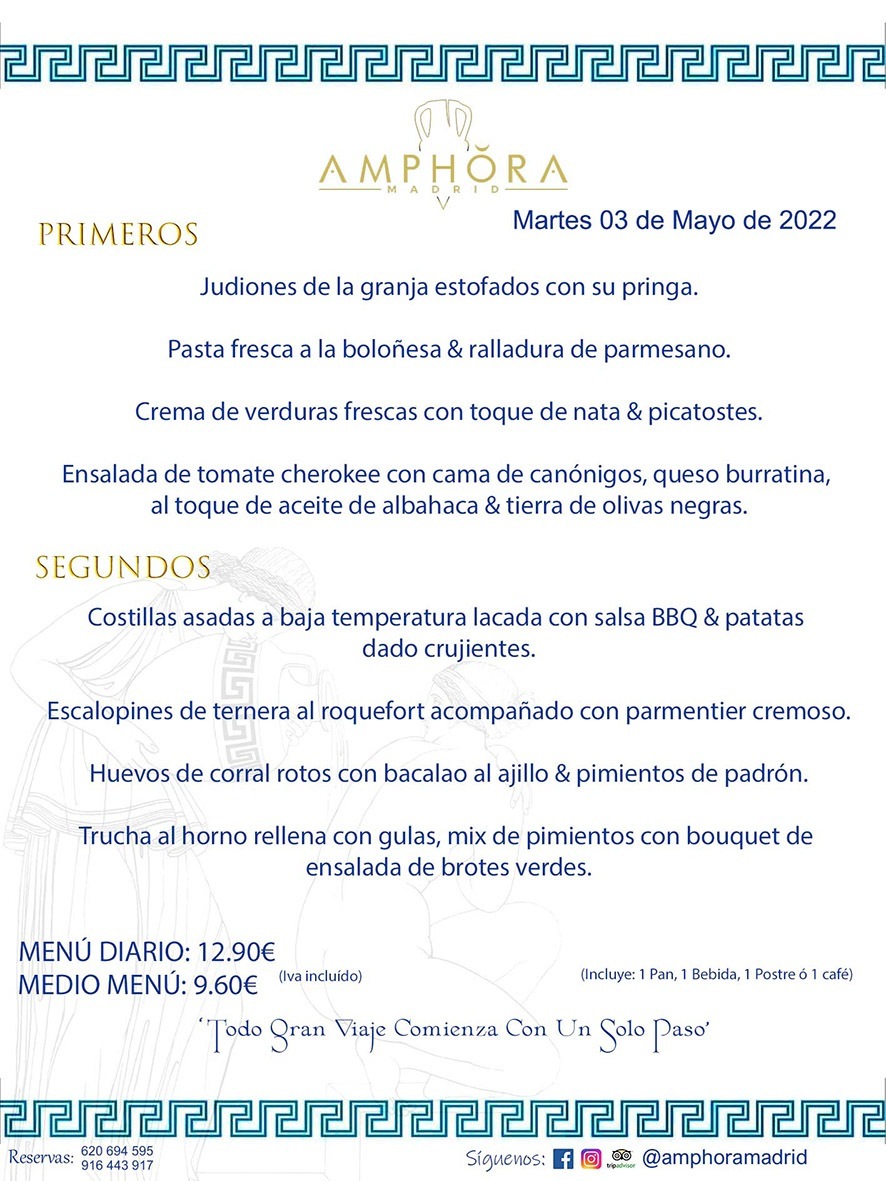 MENÚS DIARIOS MENÚS DEL DÍA MENU DEL DIA DEL MARTES 3 DE MAYO DE 2022 ALCORCÓN RESTAURANTE AMPHORA TERRAZA ALCORCÓN MADRID Av. Leganés, 54 28923 · Alcorcón · Madrid · España 91 644 39 17 620 694 595 https://youtu.be/HeULHal1yEY (Vea aquí nuestras instalaciones) https://www.amphoramadrid.com RESTAURANTE AMPHORA TERRAZA ALCORCÓN. MENUS FIN DE SEMANA ALCORCÓN, MENÚS DIARIOS ECONÓMICOS EN ALCORCÓN, MEJORES RESTAURANTES EN ALCORCÓN, TERRAZAS ALCORCON, COMER Y CENAR EN TERRAZA EN ALCORCÓN, RESTAURANTES CON TERRAZA, MEJORES TERRAZAS ALCORCÓN, COMER EN ALCORCON, RESTAURANTES GOURMET ALCORCÓN, MENUS FIN DE SEMANA ECONOMICOS ALCORCON, COMER AL AIRE LIBRE, MENUS ECONOMICOS ALCORCON, UNO DE LOS MEJORES RESTAURANTES DE ALCORCÓN Y ZONA SUR DE MADRID EN CALIDAD PRECIO. RESTAURANTE AMPHORA TERRAZA, ES UN ESPACIO GOURMET DONDE PODRÁ DEGUSTAR DEL MEJOR PRODUCTO CON UNA ELABORACIÓN CUIDADA Y CREATIVA. ADEMÁS, PODRÁ DISFRUTAR DE TODO TIPO DE BEBIDAS PREMIUM PREPARADAS POR NUESTRO BARTENDER, VERMUTS DELICIOSOS Y CERVEZAS DE CALIDAD, YA SEA EN EN EL INTERIOR DE NUESTRO RESTAURANTE O EN NUESTRA MARAVILLOSA TERRAZA. SOMOS POSIBLEMENTE UNO DE LOS MEJORES RESTAURANTES DE LA ZONA SUR EN RELACIÓN CALIDAD, PRECIO Y DECORACIÓN. #AMPHORAMADRID #TERRAZASALCORCÓN #MENUDELDIA #COMERENTERRAZA #MADRID #ALCORCÓN #TERRAZA #MENÚSDELDÍAALCORCÓN #MENÚDELDÍARESTAURANTES #COMERENALCORCÓN #MEJORESRESTAURANTESALCORCÓN #MENÚSECONÓMICOS #RESTAURANTESRECOMENDABLES #RESTAURANTESGOURMET #MENÚSECONÓMICOSALCORCÓN #COMERALAIRELIBRE #COMIDASCENASTERRAZASALCORCON #MENÚSDIARIOSALCORCÓN #MENÚDELDÍAHOY #CENARENTERRAZA #TERRAZASCONENCANTO #RESTAURANTESCONTERRAZA #CENARENALCORCÓN #MEJORESRESTAURANTES #RESTAURANTESCOPASALCORCÓN #COPASPREMIUMALCORCÓN #VERMUTALCORCÓN #GASTROBARALCORCÓN #CARNEBUEYALCORCONPARRILLABRASA #MENUECONÓMICO #GASTROBAR #MEJORTERRAZADEALCORCÓN #MENÚSVIERNESALCORCÓN #MENÚSABADOALCORCÓN #MENÚSDOMINGOALCORCÓN #MENÚSLUNESALCORCÓN #MENÚSMARTESALCORCÓN #MENÚSMIÉRCOLESALCORCÓN #MENÚSJUEVESALCORCÓN MEJOR CARNE A LA PARRILLA ALCORCÓN TOMAHAWK CARNE BUEY AUTÉNTICO ALCORCÓN RESTAURANTES PREMIUN LUJO COMIDA CREATIVA ELABORADA RESTAURANTE AMPHORA TERRAZA EN ALCORCÓN (MADRID) GASTROBAR ALCORCÓN MENÚS ECONÓMICOS DIARIOS DEL DÍA MENUS FIN DE SEMANA DE CALIDAD MEJOR MENÚ FIN DE SEMANA ALCORCÓN COMER CENAR EN TERRAZA TERRAZAS ZONA SUR COMIDAS AIRE LIBRE MEJOR CARNE PARRILLA ALCORCÓN.