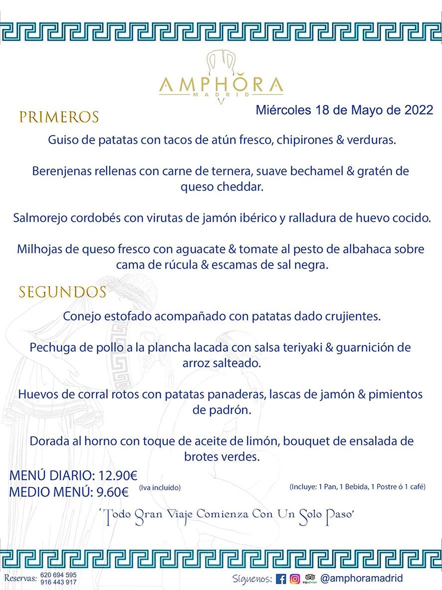 MENÚS DIARIOS MENÚS DEL DÍA MENU DEL DIA DEL MIÉRCOLES 18 DE MAYO DE 2022 ALCORCÓN RESTAURANTE AMPHORA TERRAZA ALCORCÓN MADRID Av. Leganés, 54 28923 · Alcorcón · Madrid · España 91 644 39 17 620 694 595 https://youtu.be/HeULHal1yEY (Vea aquí nuestras instalaciones) https://www.amphoramadrid.com RESTAURANTE AMPHORA TERRAZA ALCORCÓN. MENUS FIN DE SEMANA ALCORCÓN, MENÚS DIARIOS ECONÓMICOS EN ALCORCÓN, MEJORES RESTAURANTES EN ALCORCÓN, TERRAZAS ALCORCON, COMER Y CENAR EN TERRAZA EN ALCORCÓN, RESTAURANTES CON TERRAZA, MEJORES TERRAZAS ALCORCÓN, COMER EN ALCORCON, RESTAURANTES GOURMET ALCORCÓN, MENUS FIN DE SEMANA ECONOMICOS ALCORCON, COMER AL AIRE LIBRE, MENUS ECONOMICOS ALCORCON, UNO DE LOS MEJORES RESTAURANTES DE ALCORCÓN Y ZONA SUR DE MADRID EN CALIDAD PRECIO. RESTAURANTE AMPHORA TERRAZA, ES UN ESPACIO GOURMET DONDE PODRÁ DEGUSTAR DEL MEJOR PRODUCTO CON UNA ELABORACIÓN CUIDADA Y CREATIVA. ADEMÁS, PODRÁ DISFRUTAR DE TODO TIPO DE BEBIDAS PREMIUM PREPARADAS POR NUESTRO BARTENDER, VERMUTS DELICIOSOS Y CERVEZAS DE CALIDAD, YA SEA EN EN EL INTERIOR DE NUESTRO RESTAURANTE O EN NUESTRA MARAVILLOSA TERRAZA. SOMOS POSIBLEMENTE UNO DE LOS MEJORES RESTAURANTES DE LA ZONA SUR EN RELACIÓN CALIDAD, PRECIO Y DECORACIÓN. #AMPHORAMADRID #TERRAZASALCORCÓN #MENUDELDIA #COMERENTERRAZA #MADRID #ALCORCÓN #TERRAZA #MENÚSDELDÍAALCORCÓN #MENÚDELDÍARESTAURANTES #COMERENALCORCÓN #MEJORESRESTAURANTESALCORCÓN #MENÚSECONÓMICOS #RESTAURANTESRECOMENDABLES #RESTAURANTESGOURMET #MENÚSECONÓMICOSALCORCÓN #COMERALAIRELIBRE #COMIDASCENASTERRAZASALCORCON #MENÚSDIARIOSALCORCÓN #MENÚDELDÍAHOY #CENARENTERRAZA #TERRAZASCONENCANTO #RESTAURANTESCONTERRAZA #CENARENALCORCÓN #MEJORESRESTAURANTES #RESTAURANTESCOPASALCORCÓN #COPASPREMIUMALCORCÓN #VERMUTALCORCÓN #GASTROBARALCORCÓN #CARNEBUEYALCORCONPARRILLABRASA #MENUECONÓMICO #GASTROBAR #MEJORTERRAZADEALCORCÓN #MENÚSVIERNESALCORCÓN #MENÚSABADOALCORCÓN #MENÚSDOMINGOALCORCÓN #MENÚSLUNESALCORCÓN #MENÚSMARTESALCORCÓN #MENÚSMIÉRCOLESALCORCÓN #MENÚSJUEVESALCORCÓN MEJOR CARNE A LA PARRILLA ALCORCÓN TOMAHAWK CARNE BUEY AUTÉNTICO ALCORCÓN RESTAURANTES PREMIUN LUJO COMIDA CREATIVA ELABORADA RESTAURANTE AMPHORA TERRAZA EN ALCORCÓN (MADRID) GASTROBAR ALCORCÓN MENÚS ECONÓMICOS DIARIOS DEL DÍA MENUS FIN DE SEMANA DE CALIDAD MEJOR MENÚ FIN DE SEMANA ALCORCÓN COMER CENAR EN TERRAZA TERRAZAS ZONA SUR COMIDAS AIRE LIBRE MEJOR CARNE PARRILLA ALCORCÓN.