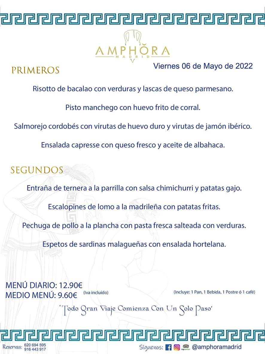 MENÚS DIARIOS MENÚS DEL DÍA MENU DEL DIA DEL VIERNES 6 DE MAYO DE 2022 ALCORCÓN RESTAURANTE AMPHORA TERRAZA ALCORCÓN MADRID Av. Leganés, 54 28923 · Alcorcón · Madrid · España 91 644 39 17 620 694 595 https://youtu.be/HeULHal1yEY (Vea aquí nuestras instalaciones) https://www.amphoramadrid.com RESTAURANTE AMPHORA TERRAZA ALCORCÓN. MENUS FIN DE SEMANA ALCORCÓN, MENÚS DIARIOS ECONÓMICOS EN ALCORCÓN, MEJORES RESTAURANTES EN ALCORCÓN, TERRAZAS ALCORCON, COMER Y CENAR EN TERRAZA EN ALCORCÓN, RESTAURANTES CON TERRAZA, MEJORES TERRAZAS ALCORCÓN, COMER EN ALCORCON, RESTAURANTES GOURMET ALCORCÓN, MENUS FIN DE SEMANA ECONOMICOS ALCORCON, COMER AL AIRE LIBRE, MENUS ECONOMICOS ALCORCON, UNO DE LOS MEJORES RESTAURANTES DE ALCORCÓN Y ZONA SUR DE MADRID EN CALIDAD PRECIO. RESTAURANTE AMPHORA TERRAZA, ES UN ESPACIO GOURMET DONDE PODRÁ DEGUSTAR DEL MEJOR PRODUCTO CON UNA ELABORACIÓN CUIDADA Y CREATIVA. ADEMÁS, PODRÁ DISFRUTAR DE TODO TIPO DE BEBIDAS PREMIUM PREPARADAS POR NUESTRO BARTENDER, VERMUTS DELICIOSOS Y CERVEZAS DE CALIDAD, YA SEA EN EN EL INTERIOR DE NUESTRO RESTAURANTE O EN NUESTRA MARAVILLOSA TERRAZA. SOMOS POSIBLEMENTE UNO DE LOS MEJORES RESTAURANTES DE LA ZONA SUR EN RELACIÓN CALIDAD, PRECIO Y DECORACIÓN. #AMPHORAMADRID #TERRAZASALCORCÓN #MENUDELDIA #COMERENTERRAZA #MADRID #ALCORCÓN #TERRAZA #MENÚSDELDÍAALCORCÓN #MENÚDELDÍARESTAURANTES #COMERENALCORCÓN #MEJORESRESTAURANTESALCORCÓN #MENÚSECONÓMICOS #RESTAURANTESRECOMENDABLES #RESTAURANTESGOURMET #MENÚSECONÓMICOSALCORCÓN #COMERALAIRELIBRE #COMIDASCENASTERRAZASALCORCON #MENÚSDIARIOSALCORCÓN #MENÚDELDÍAHOY #CENARENTERRAZA #TERRAZASCONENCANTO #RESTAURANTESCONTERRAZA #CENARENALCORCÓN #MEJORESRESTAURANTES #RESTAURANTESCOPASALCORCÓN #COPASPREMIUMALCORCÓN #VERMUTALCORCÓN #GASTROBARALCORCÓN #CARNEBUEYALCORCONPARRILLABRASA #MENUECONÓMICO #GASTROBAR #MEJORTERRAZADEALCORCÓN #MENÚSVIERNESALCORCÓN #MENÚSABADOALCORCÓN #MENÚSDOMINGOALCORCÓN #MENÚSLUNESALCORCÓN #MENÚSMARTESALCORCÓN #MENÚSMIÉRCOLESALCORCÓN #MENÚSJUEVESALCORCÓN MEJOR CARNE A LA PARRILLA ALCORCÓN TOMAHAWK CARNE BUEY AUTÉNTICO ALCORCÓN RESTAURANTES PREMIUN LUJO COMIDA CREATIVA ELABORADA RESTAURANTE AMPHORA TERRAZA EN ALCORCÓN (MADRID) GASTROBAR ALCORCÓN MENÚS ECONÓMICOS DIARIOS DEL DÍA MENUS FIN DE SEMANA DE CALIDAD MEJOR MENÚ FIN DE SEMANA ALCORCÓN COMER CENAR EN TERRAZA TERRAZAS ZONA SUR COMIDAS AIRE LIBRE MEJOR CARNE PARRILLA ALCORCÓN.