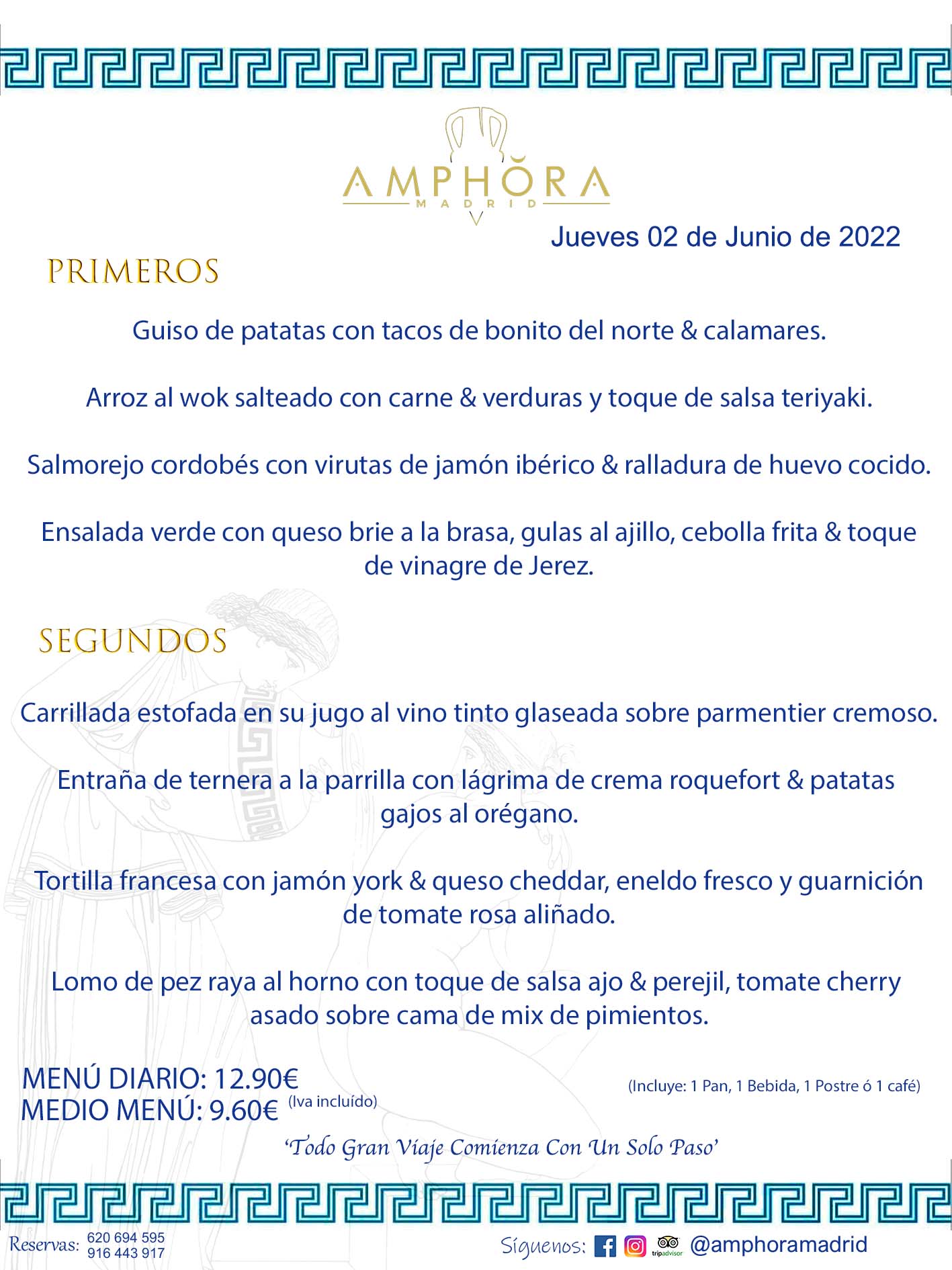 MENÚS DIARIOS MENÚS DEL DÍA MENU DEL DIA DEL JUEVES 2 DE JUNIO DE 2022 ALCORCÓN RESTAURANTE AMPHORA TERRAZA ALCORCÓN MADRID Av. Leganés, 54 28923 · Alcorcón · Madrid · España 91 644 39 17 620 694 595 https://youtu.be/HeULHal1yEY (Vea aquí nuestras instalaciones) https://www.amphoramadrid.com RESTAURANTE AMPHORA TERRAZA ALCORCÓN. MENUS FIN DE SEMANA ALCORCÓN, MENÚS DIARIOS ECONÓMICOS EN ALCORCÓN, MEJORES RESTAURANTES EN ALCORCÓN, TERRAZAS ALCORCON, COMER Y CENAR EN TERRAZA EN ALCORCÓN, RESTAURANTES CON TERRAZA, MEJORES TERRAZAS ALCORCÓN, COMER EN ALCORCON, RESTAURANTES GOURMET ALCORCÓN, MENUS FIN DE SEMANA ECONOMICOS ALCORCON, COMER AL AIRE LIBRE, MENUS ECONOMICOS ALCORCON, UNO DE LOS MEJORES RESTAURANTES DE ALCORCÓN Y ZONA SUR DE MADRID EN CALIDAD PRECIO. RESTAURANTE AMPHORA TERRAZA, ES UN ESPACIO GOURMET DONDE PODRÁ DEGUSTAR DEL MEJOR PRODUCTO CON UNA ELABORACIÓN CUIDADA Y CREATIVA. ADEMÁS, PODRÁ DISFRUTAR DE TODO TIPO DE BEBIDAS PREMIUM PREPARADAS POR NUESTRO BARTENDER, VERMUTS DELICIOSOS Y CERVEZAS DE CALIDAD, YA SEA EN EN EL INTERIOR DE NUESTRO RESTAURANTE O EN NUESTRA MARAVILLOSA TERRAZA. SOMOS POSIBLEMENTE UNO DE LOS MEJORES RESTAURANTES DE LA ZONA SUR EN RELACIÓN CALIDAD, PRECIO Y DECORACIÓN. #AMPHORAMADRID #TERRAZASALCORCÓN #MENUDELDIA #COMERENTERRAZA #MADRID #ALCORCÓN #TERRAZA #MENÚSDELDÍAALCORCÓN #MENÚDELDÍARESTAURANTES #COMERENALCORCÓN #MEJORESRESTAURANTESALCORCÓN #MENÚSECONÓMICOS #RESTAURANTESRECOMENDABLES #RESTAURANTESGOURMET #MENÚSECONÓMICOSALCORCÓN #COMERALAIRELIBRE #COMIDASCENASTERRAZASALCORCON #MENÚSDIARIOSALCORCÓN #MENÚDELDÍAHOY #CENARENTERRAZA #TERRAZASCONENCANTO #RESTAURANTESCONTERRAZA #CENARENALCORCÓN #MEJORESRESTAURANTES #RESTAURANTESCOPASALCORCÓN #COPASPREMIUMALCORCÓN #VERMUTALCORCÓN #GASTROBARALCORCÓN #CARNEBUEYALCORCONPARRILLABRASA #MENUECONÓMICO #GASTROBAR #MEJORTERRAZADEALCORCÓN #MENÚSVIERNESALCORCÓN #MENÚSABADOALCORCÓN #MENÚSDOMINGOALCORCÓN #MENÚSLUNESALCORCÓN #MENÚSMARTESALCORCÓN #MENÚSMIÉRCOLESALCORCÓN #MENÚSJUEVESALCORCÓN MEJOR CARNE A LA PARRILLA ALCORCÓN TOMAHAWK CARNE BUEY AUTÉNTICO ALCORCÓN RESTAURANTES PREMIUN LUJO COMIDA CREATIVA ELABORADA RESTAURANTE AMPHORA TERRAZA EN ALCORCÓN (MADRID) GASTROBAR ALCORCÓN MENÚS ECONÓMICOS DIARIOS DEL DÍA MENUS FIN DE SEMANA DE CALIDAD MEJOR MENÚ FIN DE SEMANA ALCORCÓN COMER CENAR EN TERRAZA TERRAZAS ZONA SUR COMIDAS AIRE LIBRE MEJOR CARNE PARRILLA ALCORCÓN.