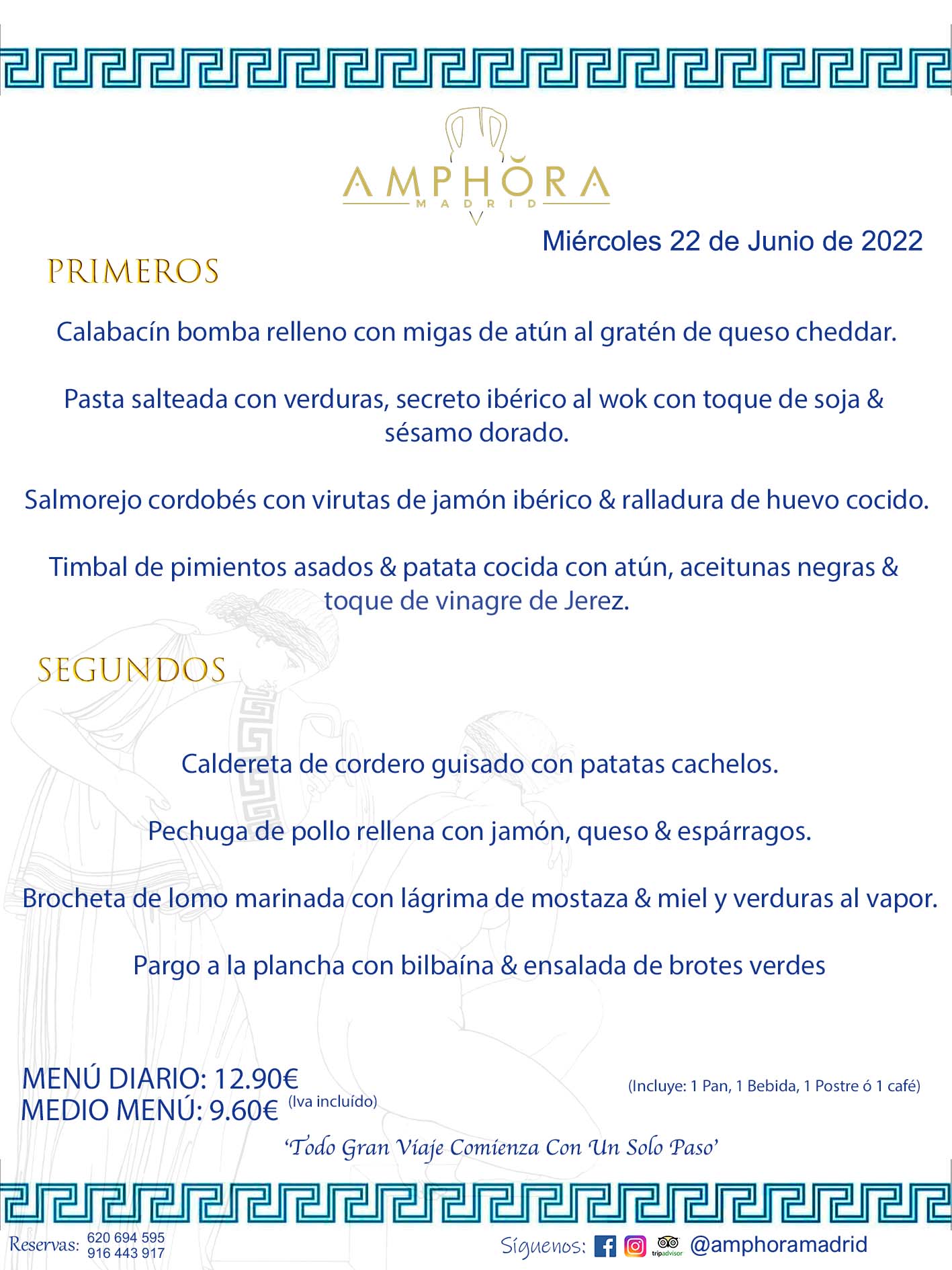 MENÚS DIARIOS MENÚS DEL DÍA MENU DEL DIA DEL MIÉRCOLES 22 DE JUNIO DE 2022 ALCORCÓN RESTAURANTE AMPHORA TERRAZA ALCORCÓN MADRID Av. Leganés, 54 28923 · Alcorcón · Madrid · España 91 644 39 17 620 694 595 https://youtu.be/HeULHal1yEY (Vea aquí nuestras instalaciones) https://www.amphoramadrid.com RESTAURANTE AMPHORA TERRAZA ALCORCÓN. MENUS FIN DE SEMANA ALCORCÓN, MENÚS DIARIOS ECONÓMICOS EN ALCORCÓN, MEJORES RESTAURANTES EN ALCORCÓN, TERRAZAS ALCORCON, COMER Y CENAR EN TERRAZA EN ALCORCÓN, RESTAURANTES CON TERRAZA, MEJORES TERRAZAS ALCORCÓN, COMER EN ALCORCON, RESTAURANTES GOURMET ALCORCÓN, MENUS FIN DE SEMANA ECONOMICOS ALCORCON, COMER AL AIRE LIBRE, MENUS ECONOMICOS ALCORCON, UNO DE LOS MEJORES RESTAURANTES DE ALCORCÓN Y ZONA SUR DE MADRID EN CALIDAD PRECIO. RESTAURANTE AMPHORA TERRAZA, ES UN ESPACIO GOURMET DONDE PODRÁ DEGUSTAR DEL MEJOR PRODUCTO CON UNA ELABORACIÓN CUIDADA Y CREATIVA. ADEMÁS, PODRÁ DISFRUTAR DE TODO TIPO DE BEBIDAS PREMIUM PREPARADAS POR NUESTRO BARTENDER, VERMUTS DELICIOSOS Y CERVEZAS DE CALIDAD, YA SEA EN EN EL INTERIOR DE NUESTRO RESTAURANTE O EN NUESTRA MARAVILLOSA TERRAZA. SOMOS POSIBLEMENTE UNO DE LOS MEJORES RESTAURANTES DE LA ZONA SUR EN RELACIÓN CALIDAD, PRECIO Y DECORACIÓN. #AMPHORAMADRID #TERRAZASALCORCÓN #MENUDELDIA #COMERENTERRAZA #MADRID #ALCORCÓN #TERRAZA #MENÚSDELDÍAALCORCÓN #MENÚDELDÍARESTAURANTES #COMERENALCORCÓN #MEJORESRESTAURANTESALCORCÓN #MENÚSECONÓMICOS #RESTAURANTESRECOMENDABLES #RESTAURANTESGOURMET #MENÚSECONÓMICOSALCORCÓN #COMERALAIRELIBRE #COMIDASCENASTERRAZASALCORCON #MENÚSDIARIOSALCORCÓN #MENÚDELDÍAHOY #CENARENTERRAZA #TERRAZASCONENCANTO #RESTAURANTESCONTERRAZA #CENARENALCORCÓN #MEJORESRESTAURANTES #RESTAURANTESCOPASALCORCÓN #COPASPREMIUMALCORCÓN #VERMUTALCORCÓN #GASTROBARALCORCÓN #CARNEBUEYALCORCONPARRILLABRASA #MENUECONÓMICO #GASTROBAR #MEJORTERRAZADEALCORCÓN #MENÚSVIERNESALCORCÓN #MENÚSABADOALCORCÓN #MENÚSDOMINGOALCORCÓN #MENÚSLUNESALCORCÓN #MENÚSMARTESALCORCÓN #MENÚSMIÉRCOLESALCORCÓN #MENÚSJUEVESALCORCÓN MEJOR CARNE A LA PARRILLA ALCORCÓN TOMAHAWK CARNE BUEY AUTÉNTICO ALCORCÓN RESTAURANTES PREMIUN LUJO COMIDA CREATIVA ELABORADA RESTAURANTE AMPHORA TERRAZA EN ALCORCÓN (MADRID) GASTROBAR ALCORCÓN MENÚS ECONÓMICOS DIARIOS DEL DÍA MENUS FIN DE SEMANA DE CALIDAD MEJOR MENÚ FIN DE SEMANA ALCORCÓN COMER CENAR EN TERRAZA TERRAZAS ZONA SUR COMIDAS AIRE LIBRE MEJOR CARNE PARRILLA ALCORCÓN.