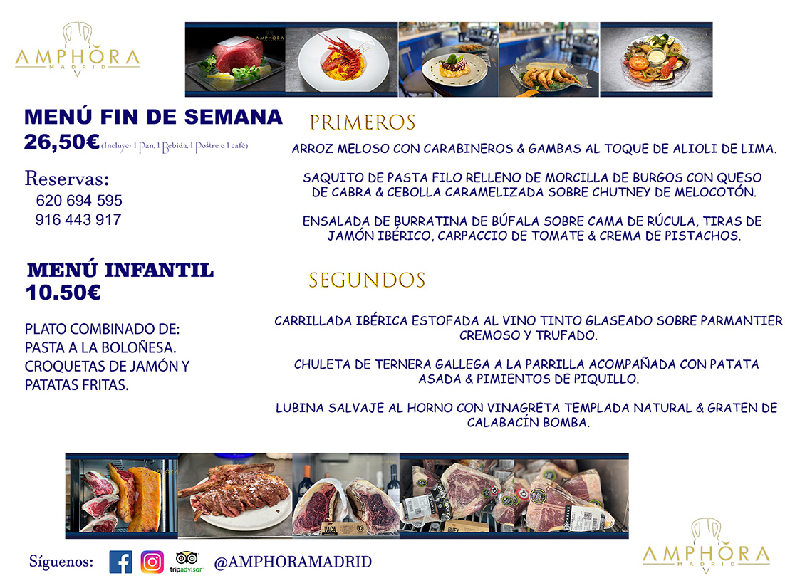 MENÚS FIN DE SEMANA ECONOMICOS DIARIOS MENÚ DEL DÍA SÁBADO 30 Y DOMINGO 31 DE JULIO DE 2022 ALCORCÓN RESTAURANTE AMPHORA TERRAZA ALCORCÓN MADRID Av. Leganés, 54 28923 · Alcorcón · Madrid · España 91 644 39 17 620 694 595 https://youtu.be/HeULHal1yEY (Vea aquí nuestras instalaciones) https://www.amphoramadrid.com RESTAURANTE AMPHORA TERRAZA ALCORCÓN. MENUS FIN DE SEMANA ALCORCÓN, MENÚS DIARIOS ECONÓMICOS EN ALCORCÓN, MEJORES RESTAURANTES EN ALCORCÓN, TERRAZAS ALCORCON, COMER Y CENAR EN TERRAZA EN ALCORCÓN, RESTAURANTES CON TERRAZA, MEJORES TERRAZAS ALCORCÓN, COMER EN ALCORCON, RESTAURANTES GOURMET ALCORCÓN, MENUS FIN DE SEMANA ECONOMICOS ALCORCON, COMER AL AIRE LIBRE, MENUS ECONOMICOS ALCORCON, UNO DE LOS MEJORES RESTAURANTES DE ALCORCÓN Y ZONA SUR DE MADRID EN CALIDAD PRECIO. RESTAURANTE AMPHORA TERRAZA, ES UN ESPACIO GOURMET DONDE PODRÁ DEGUSTAR DEL MEJOR PRODUCTO CON UNA ELABORACIÓN CUIDADA Y CREATIVA. ADEMÁS, PODRÁ DISFRUTAR DE TODO TIPO DE BEBIDAS PREMIUM PREPARADAS POR NUESTRO BARTENDER, VERMUTS DELICIOSOS Y CERVEZAS DE CALIDAD, YA SEA EN EN EL INTERIOR DE NUESTRO RESTAURANTE O EN NUESTRA MARAVILLOSA TERRAZA. SOMOS POSIBLEMENTE UNO DE LOS MEJORES RESTAURANTES DE LA ZONA SUR EN RELACIÓN CALIDAD, PRECIO Y DECORACIÓN. #AMPHORAMADRID #TERRAZASALCORCÓN #MENUDELDIA #COMERENTERRAZA #MADRID #ALCORCÓN #TERRAZA #MENÚSDELDÍAALCORCÓN #MENÚDELDÍARESTAURANTES #COMERENALCORCÓN #MEJORESRESTAURANTESALCORCÓN #MENÚSECONÓMICOS #RESTAURANTESRECOMENDABLES #RESTAURANTESGOURMET #MENÚSECONÓMICOSALCORCÓN #COMERALAIRELIBRE #COMIDASCENASTERRAZASALCORCON #MENÚSDIARIOSALCORCÓN #MENÚDELDÍAHOY #CENARENTERRAZA #TERRAZASCONENCANTO #RESTAURANTESCONTERRAZA #CENARENALCORCÓN #MEJORESRESTAURANTES #RESTAURANTESCOPASALCORCÓN #COPASPREMIUMALCORCÓN #VERMUTALCORCÓN #GASTROBARALCORCÓN #CARNEBUEYALCORCONPARRILLABRASA #MENUECONÓMICO #GASTROBAR #MEJORTERRAZADEALCORCÓN #MENÚSVIERNESALCORCÓN #MENÚSABADOALCORCÓN #MENÚSDOMINGOALCORCÓN #MENÚSLUNESALCORCÓN #MENÚSMARTESALCORCÓN #MENÚSMIÉRCOLESALCORCÓN #MENÚSJUEVESALCORCÓN MEJOR CARNE A LA PARRILLA ALCORCÓN TOMAHAWK CARNE BUEY AUTÉNTICO ALCORCÓN RESTAURANTES PREMIUN LUJO COMIDA CREATIVA ELABORADA RESTAURANTE AMPHORA TERRAZA EN ALCORCÓN (MADRID) GASTROBAR ALCORCÓN MENÚS ECONÓMICOS DIARIOS DEL DÍA MENUS FIN DE SEMANA DE CALIDAD MEJOR MENÚ FIN DE SEMANA ALCORCÓN COMER CENAR EN TERRAZA TERRAZAS ZONA SUR COMIDAS AIRE LIBRE MEJOR CARNE PARRILLA ALCORCÓN.