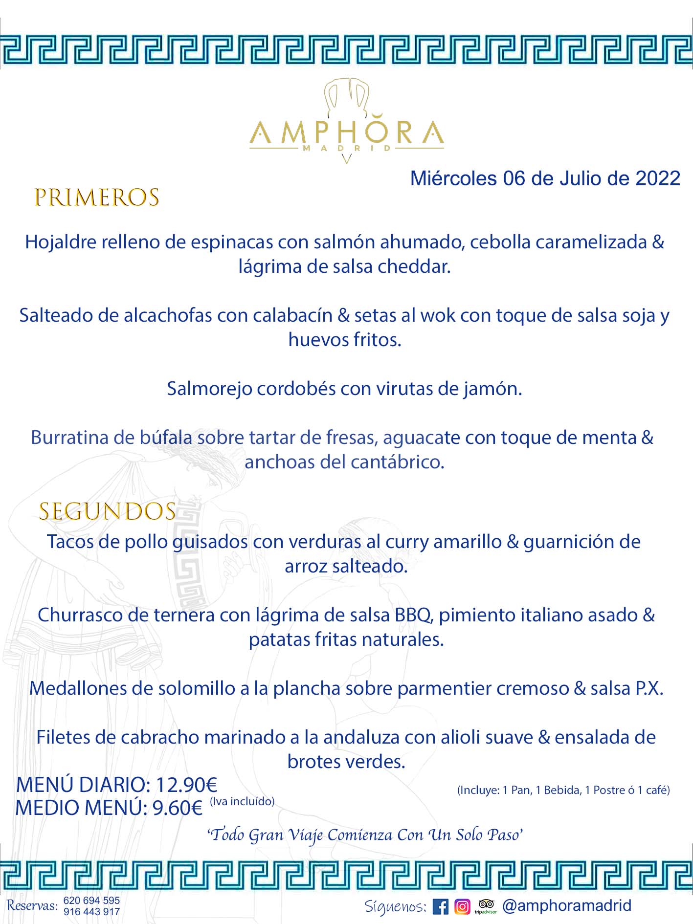 MENÚS DIARIOS MENÚS DEL DÍA MENU DEL DIA DEL MIÉRCOLES 6 DE JULIO DE 2022 ALCORCÓN RESTAURANTE AMPHORA TERRAZA ALCORCÓN MADRID Av. Leganés, 54 28923 · Alcorcón · Madrid · España 91 644 39 17 620 694 595 https://youtu.be/HeULHal1yEY (Vea aquí nuestras instalaciones) https://www.amphoramadrid.com RESTAURANTE AMPHORA TERRAZA ALCORCÓN. MENUS FIN DE SEMANA ALCORCÓN, MENÚS DIARIOS ECONÓMICOS EN ALCORCÓN, MEJORES RESTAURANTES EN ALCORCÓN, TERRAZAS ALCORCON, COMER Y CENAR EN TERRAZA EN ALCORCÓN, RESTAURANTES CON TERRAZA, MEJORES TERRAZAS ALCORCÓN, COMER EN ALCORCON, RESTAURANTES GOURMET ALCORCÓN, MENUS FIN DE SEMANA ECONOMICOS ALCORCON, COMER AL AIRE LIBRE, MENUS ECONOMICOS ALCORCON, UNO DE LOS MEJORES RESTAURANTES DE ALCORCÓN Y ZONA SUR DE MADRID EN CALIDAD PRECIO. RESTAURANTE AMPHORA TERRAZA, ES UN ESPACIO GOURMET DONDE PODRÁ DEGUSTAR DEL MEJOR PRODUCTO CON UNA ELABORACIÓN CUIDADA Y CREATIVA. ADEMÁS, PODRÁ DISFRUTAR DE TODO TIPO DE BEBIDAS PREMIUM PREPARADAS POR NUESTRO BARTENDER, VERMUTS DELICIOSOS Y CERVEZAS DE CALIDAD, YA SEA EN EN EL INTERIOR DE NUESTRO RESTAURANTE O EN NUESTRA MARAVILLOSA TERRAZA. SOMOS POSIBLEMENTE UNO DE LOS MEJORES RESTAURANTES DE LA ZONA SUR EN RELACIÓN CALIDAD, PRECIO Y DECORACIÓN. #AMPHORAMADRID #TERRAZASALCORCÓN #MENUDELDIA #COMERENTERRAZA #MADRID #ALCORCÓN #TERRAZA #MENÚSDELDÍAALCORCÓN #MENÚDELDÍARESTAURANTES #COMERENALCORCÓN #MEJORESRESTAURANTESALCORCÓN #MENÚSECONÓMICOS #RESTAURANTESRECOMENDABLES #RESTAURANTESGOURMET #MENÚSECONÓMICOSALCORCÓN #COMERALAIRELIBRE #COMIDASCENASTERRAZASALCORCON #MENÚSDIARIOSALCORCÓN #MENÚDELDÍAHOY #CENARENTERRAZA #TERRAZASCONENCANTO #RESTAURANTESCONTERRAZA #CENARENALCORCÓN #MEJORESRESTAURANTES #RESTAURANTESCOPASALCORCÓN #COPASPREMIUMALCORCÓN #VERMUTALCORCÓN #GASTROBARALCORCÓN #CARNEBUEYALCORCONPARRILLABRASA #MENUECONÓMICO #GASTROBAR #MEJORTERRAZADEALCORCÓN #MENÚSVIERNESALCORCÓN #MENÚSABADOALCORCÓN #MENÚSDOMINGOALCORCÓN #MENÚSLUNESALCORCÓN #MENÚSMARTESALCORCÓN #MENÚSMIÉRCOLESALCORCÓN #MENÚSJUEVESALCORCÓN MEJOR CARNE A LA PARRILLA ALCORCÓN TOMAHAWK CARNE BUEY AUTÉNTICO ALCORCÓN RESTAURANTES PREMIUN LUJO COMIDA CREATIVA ELABORADA RESTAURANTE AMPHORA TERRAZA EN ALCORCÓN (MADRID) GASTROBAR ALCORCÓN MENÚS ECONÓMICOS DIARIOS DEL DÍA MENUS FIN DE SEMANA DE CALIDAD MEJOR MENÚ FIN DE SEMANA ALCORCÓN COMER CENAR EN TERRAZA TERRAZAS ZONA SUR COMIDAS AIRE LIBRE MEJOR CARNE PARRILLA ALCORCÓN.