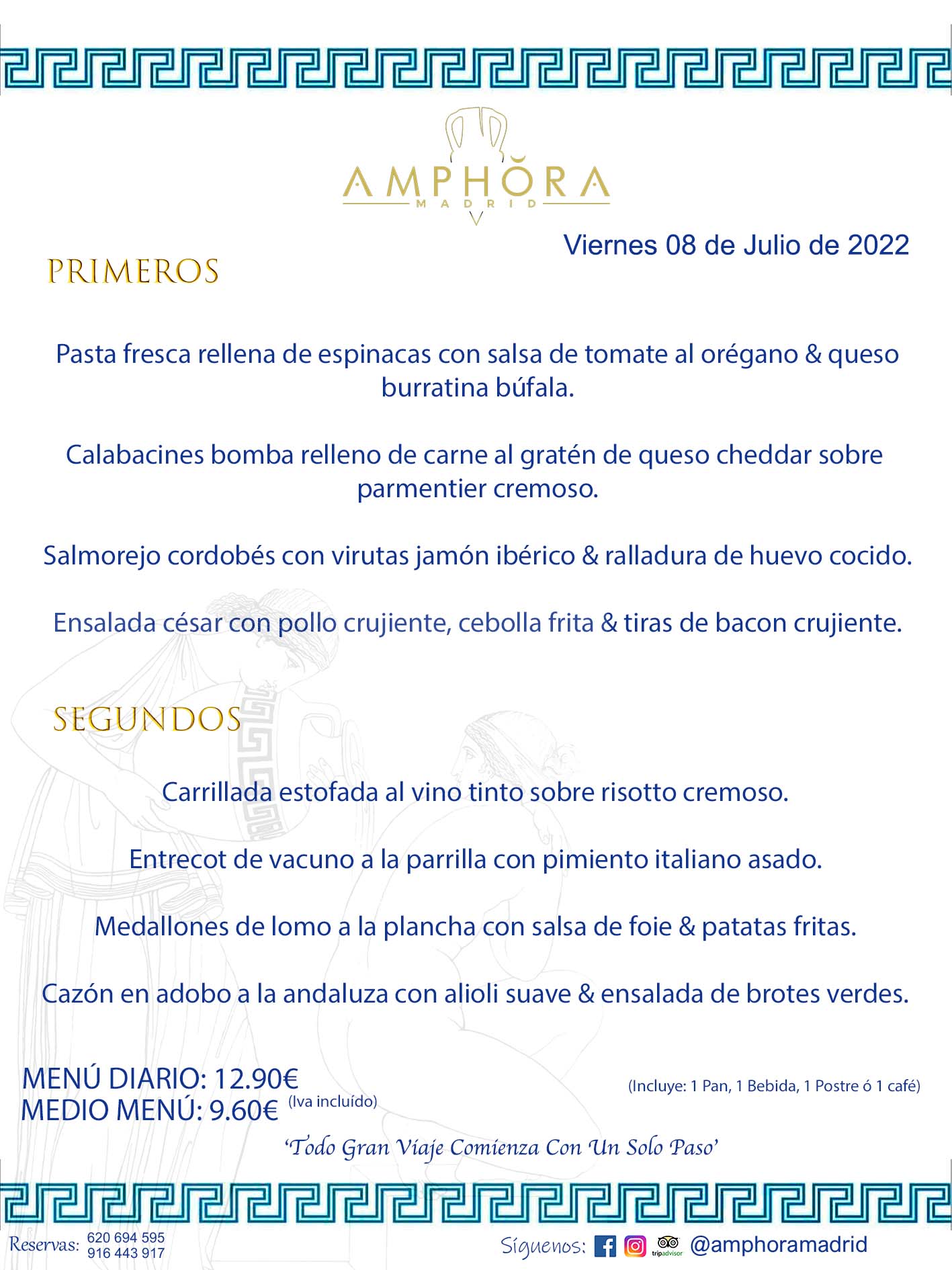 MENÚS DIARIOS MENÚS DEL DÍA MENU DEL DIA DEL VIERNES 8 DE JULIO DE 2022 ALCORCÓN RESTAURANTE AMPHORA TERRAZA ALCORCÓN MADRID Av. Leganés, 54 28923 · Alcorcón · Madrid · España 91 644 39 17 620 694 595 https://youtu.be/HeULHal1yEY (Vea aquí nuestras instalaciones) https://www.amphoramadrid.com RESTAURANTE AMPHORA TERRAZA ALCORCÓN. MENUS FIN DE SEMANA ALCORCÓN, MENÚS DIARIOS ECONÓMICOS EN ALCORCÓN, MEJORES RESTAURANTES EN ALCORCÓN, TERRAZAS ALCORCON, COMER Y CENAR EN TERRAZA EN ALCORCÓN, RESTAURANTES CON TERRAZA, MEJORES TERRAZAS ALCORCÓN, COMER EN ALCORCON, RESTAURANTES GOURMET ALCORCÓN, MENUS FIN DE SEMANA ECONOMICOS ALCORCON, COMER AL AIRE LIBRE, MENUS ECONOMICOS ALCORCON, UNO DE LOS MEJORES RESTAURANTES DE ALCORCÓN Y ZONA SUR DE MADRID EN CALIDAD PRECIO. RESTAURANTE AMPHORA TERRAZA, ES UN ESPACIO GOURMET DONDE PODRÁ DEGUSTAR DEL MEJOR PRODUCTO CON UNA ELABORACIÓN CUIDADA Y CREATIVA. ADEMÁS, PODRÁ DISFRUTAR DE TODO TIPO DE BEBIDAS PREMIUM PREPARADAS POR NUESTRO BARTENDER, VERMUTS DELICIOSOS Y CERVEZAS DE CALIDAD, YA SEA EN EN EL INTERIOR DE NUESTRO RESTAURANTE O EN NUESTRA MARAVILLOSA TERRAZA. SOMOS POSIBLEMENTE UNO DE LOS MEJORES RESTAURANTES DE LA ZONA SUR EN RELACIÓN CALIDAD, PRECIO Y DECORACIÓN. #AMPHORAMADRID #TERRAZASALCORCÓN #MENUDELDIA #COMERENTERRAZA #MADRID #ALCORCÓN #TERRAZA #MENÚSDELDÍAALCORCÓN #MENÚDELDÍARESTAURANTES #COMERENALCORCÓN #MEJORESRESTAURANTESALCORCÓN #MENÚSECONÓMICOS #RESTAURANTESRECOMENDABLES #RESTAURANTESGOURMET #MENÚSECONÓMICOSALCORCÓN #COMERALAIRELIBRE #COMIDASCENASTERRAZASALCORCON #MENÚSDIARIOSALCORCÓN #MENÚDELDÍAHOY #CENARENTERRAZA #TERRAZASCONENCANTO #RESTAURANTESCONTERRAZA #CENARENALCORCÓN #MEJORESRESTAURANTES #RESTAURANTESCOPASALCORCÓN #COPASPREMIUMALCORCÓN #VERMUTALCORCÓN #GASTROBARALCORCÓN #CARNEBUEYALCORCONPARRILLABRASA #MENUECONÓMICO #GASTROBAR #MEJORTERRAZADEALCORCÓN #MENÚSVIERNESALCORCÓN #MENÚSABADOALCORCÓN #MENÚSDOMINGOALCORCÓN #MENÚSLUNESALCORCÓN #MENÚSMARTESALCORCÓN #MENÚSMIÉRCOLESALCORCÓN #MENÚSJUEVESALCORCÓN MEJOR CARNE A LA PARRILLA ALCORCÓN TOMAHAWK CARNE BUEY AUTÉNTICO ALCORCÓN RESTAURANTES PREMIUN LUJO COMIDA CREATIVA ELABORADA RESTAURANTE AMPHORA TERRAZA EN ALCORCÓN (MADRID) GASTROBAR ALCORCÓN MENÚS ECONÓMICOS DIARIOS DEL DÍA MENUS FIN DE SEMANA DE CALIDAD MEJOR MENÚ FIN DE SEMANA ALCORCÓN COMER CENAR EN TERRAZA TERRAZAS ZONA SUR COMIDAS AIRE LIBRE MEJOR CARNE PARRILLA ALCORCÓN.