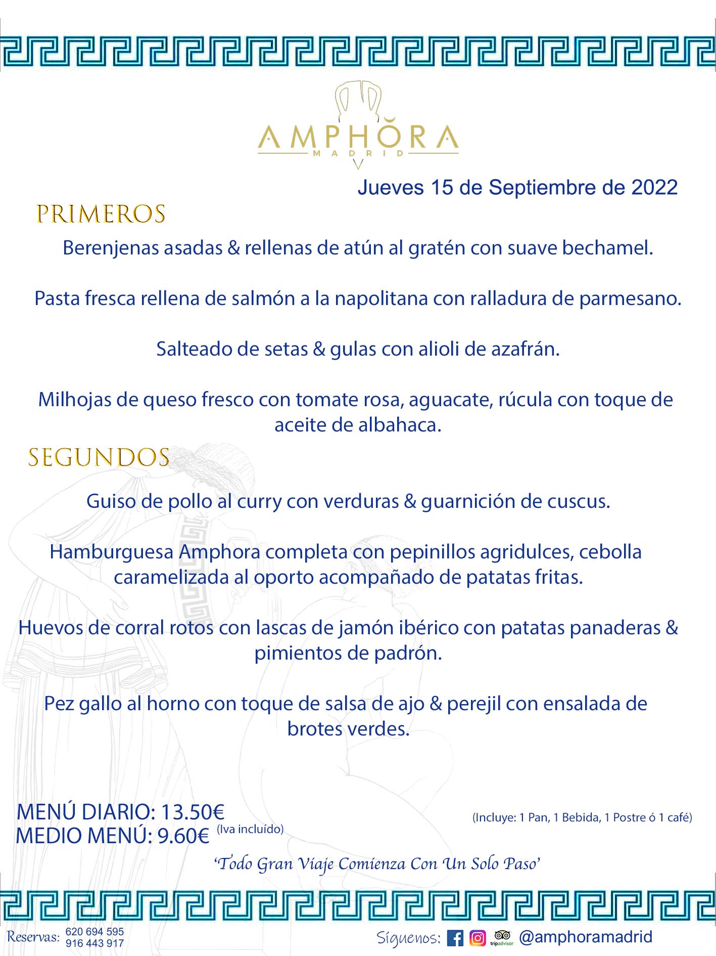 MENÚS DIARIOS MENÚS DEL DÍA. MENU DEL DIA DEL JUEVES 15 DE SEPTIEMBRE DE 2022 ALCORCÓN RESTAURANTE AMPHORA TERRAZA ALCORCÓN MADRID Av. Leganés, 54 28923 · Alcorcón · Madrid · España 91 644 39 17 620 694 595 https://youtu.be/HeULHal1yEY (Vea aquí nuestras instalaciones) https://www.amphoramadrid.com RESTAURANTE AMPHORA TERRAZA ALCORCÓN. MENUS FIN DE SEMANA ALCORCÓN, MENÚS DIARIOS ECONÓMICOS EN ALCORCÓN, MEJORES RESTAURANTES EN ALCORCÓN, TERRAZAS ALCORCON, COMER Y CENAR EN TERRAZA EN ALCORCÓN, RESTAURANTES CON TERRAZA, MEJORES TERRAZAS ALCORCÓN, COMER EN ALCORCON, RESTAURANTES GOURMET ALCORCÓN, MENUS FIN DE SEMANA ECONOMICOS ALCORCON, COMER AL AIRE LIBRE, MENUS ECONOMICOS ALCORCON, UNO DE LOS MEJORES RESTAURANTES DE ALCORCÓN Y ZONA SUR DE MADRID EN CALIDAD PRECIO. RESTAURANTE AMPHORA TERRAZA, ES UN ESPACIO GOURMET DONDE PODRÁ DEGUSTAR DEL MEJOR PRODUCTO CON UNA ELABORACIÓN CUIDADA Y CREATIVA. ADEMÁS, PODRÁ DISFRUTAR DE TODO TIPO DE BEBIDAS PREMIUM PREPARADAS POR NUESTRO BARTENDER, VERMUTS DELICIOSOS Y CERVEZAS DE CALIDAD, YA SEA EN EN EL INTERIOR DE NUESTRO RESTAURANTE O EN NUESTRA MARAVILLOSA TERRAZA. SOMOS POSIBLEMENTE UNO DE LOS MEJORES RESTAURANTES DE LA ZONA SUR EN RELACIÓN CALIDAD, PRECIO Y DECORACIÓN. #AMPHORAMADRID #TERRAZASALCORCÓN #MENUDELDIA #COMERENTERRAZA #MADRID #ALCORCÓN #TERRAZA #MENÚSDELDÍAALCORCÓN #MENÚDELDÍARESTAURANTES #COMERENALCORCÓN #MEJORESRESTAURANTESALCORCÓN #MENÚSECONÓMICOS #RESTAURANTESRECOMENDABLES #RESTAURANTESGOURMET #MENÚSECONÓMICOSALCORCÓN #COMERALAIRELIBRE #COMIDASCENASTERRAZASALCORCON #MENÚSDIARIOSALCORCÓN #MENÚDELDÍAHOY #CENARENTERRAZA #TERRAZASCONENCANTO #RESTAURANTESCONTERRAZA #CENARENALCORCÓN #MEJORESRESTAURANTES #RESTAURANTESCOPASALCORCÓN #COPASPREMIUMALCORCÓN #VERMUTALCORCÓN #GASTROBARALCORCÓN #CARNEBUEYALCORCONPARRILLABRASA #MENUECONÓMICO #GASTROBAR #MEJORTERRAZADEALCORCÓN #MENÚSVIERNESALCORCÓN #MENÚSABADOALCORCÓN #MENÚSDOMINGOALCORCÓN #MENÚSLUNESALCORCÓN #MENÚSMARTESALCORCÓN #MENÚSMIÉRCOLESALCORCÓN #MENÚSJUEVESALCORCÓN MEJOR CARNE A LA PARRILLA ALCORCÓN TOMAHAWK CARNE BUEY AUTÉNTICO ALCORCÓN RESTAURANTES PREMIUN LUJO COMIDA CREATIVA ELABORADA RESTAURANTE AMPHORA TERRAZA EN ALCORCÓN (MADRID) GASTROBAR ALCORCÓN MENÚS ECONÓMICOS DIARIOS DEL DÍA MENUS FIN DE SEMANA DE CALIDAD MEJOR MENÚ FIN DE SEMANA ALCORCÓN COMER CENAR EN TERRAZA TERRAZAS ZONA SUR COMIDAS AIRE LIBRE MEJOR CARNE PARRILLA ALCORCÓN.