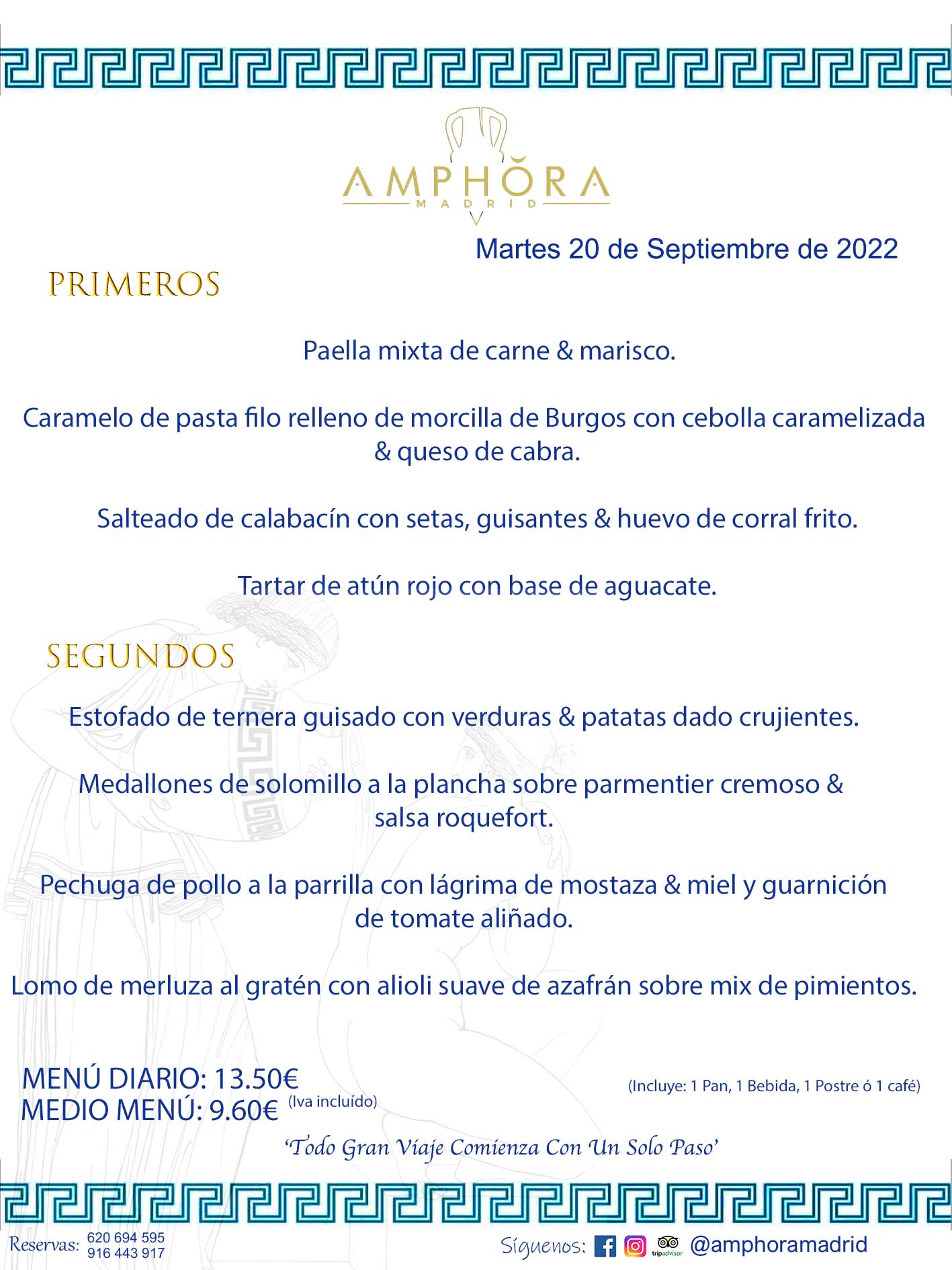 MENÚS DIARIOS MENÚS DEL DÍA. MENU DEL DIA DEL MARTES 20 DE SEPTIEMBRE DE 2022 ALCORCÓN RESTAURANTE AMPHORA TERRAZA ALCORCÓN MADRID Av. Leganés, 54 28923 · Alcorcón · Madrid · España 91 644 39 17 620 694 595 https://youtu.be/HeULHal1yEY (Vea aquí nuestras instalaciones) https://www.amphoramadrid.com RESTAURANTE AMPHORA TERRAZA ALCORCÓN. MENUS FIN DE SEMANA ALCORCÓN, MENÚS DIARIOS ECONÓMICOS EN ALCORCÓN, MEJORES RESTAURANTES EN ALCORCÓN, TERRAZAS ALCORCON, COMER Y CENAR EN TERRAZA EN ALCORCÓN, RESTAURANTES CON TERRAZA, MEJORES TERRAZAS ALCORCÓN, COMER EN ALCORCON, RESTAURANTES GOURMET ALCORCÓN, MENUS FIN DE SEMANA ECONOMICOS ALCORCON, COMER AL AIRE LIBRE, MENUS ECONOMICOS ALCORCON, UNO DE LOS MEJORES RESTAURANTES DE ALCORCÓN Y ZONA SUR DE MADRID EN CALIDAD PRECIO. RESTAURANTE AMPHORA TERRAZA, ES UN ESPACIO GOURMET DONDE PODRÁ DEGUSTAR DEL MEJOR PRODUCTO CON UNA ELABORACIÓN CUIDADA Y CREATIVA. ADEMÁS, PODRÁ DISFRUTAR DE TODO TIPO DE BEBIDAS PREMIUM PREPARADAS POR NUESTRO BARTENDER, VERMUTS DELICIOSOS Y CERVEZAS DE CALIDAD, YA SEA EN EN EL INTERIOR DE NUESTRO RESTAURANTE O EN NUESTRA MARAVILLOSA TERRAZA. SOMOS POSIBLEMENTE UNO DE LOS MEJORES RESTAURANTES DE LA ZONA SUR EN RELACIÓN CALIDAD, PRECIO Y DECORACIÓN. #AMPHORAMADRID #TERRAZASALCORCÓN #MENUDELDIA #COMERENTERRAZA #MADRID #ALCORCÓN #TERRAZA #MENÚSDELDÍAALCORCÓN #MENÚDELDÍARESTAURANTES #COMERENALCORCÓN #MEJORESRESTAURANTESALCORCÓN #MENÚSECONÓMICOS #RESTAURANTESRECOMENDABLES #RESTAURANTESGOURMET #MENÚSECONÓMICOSALCORCÓN #COMERALAIRELIBRE #COMIDASCENASTERRAZASALCORCON #MENÚSDIARIOSALCORCÓN #MENÚDELDÍAHOY #CENARENTERRAZA #TERRAZASCONENCANTO #RESTAURANTESCONTERRAZA #CENARENALCORCÓN #MEJORESRESTAURANTES #RESTAURANTESCOPASALCORCÓN #COPASPREMIUMALCORCÓN #VERMUTALCORCÓN #GASTROBARALCORCÓN #CARNEBUEYALCORCONPARRILLABRASA #MENUECONÓMICO #GASTROBAR #MEJORTERRAZADEALCORCÓN #MENÚSVIERNESALCORCÓN #MENÚSABADOALCORCÓN #MENÚSDOMINGOALCORCÓN #MENÚSLUNESALCORCÓN #MENÚSMARTESALCORCÓN #MENÚSMIÉRCOLESALCORCÓN #MENÚSJUEVESALCORCÓN MEJOR CARNE A LA PARRILLA ALCORCÓN TOMAHAWK CARNE BUEY AUTÉNTICO ALCORCÓN RESTAURANTES PREMIUN LUJO COMIDA CREATIVA ELABORADA RESTAURANTE AMPHORA TERRAZA EN ALCORCÓN (MADRID) GASTROBAR ALCORCÓN MENÚS ECONÓMICOS DIARIOS DEL DÍA MENUS FIN DE SEMANA DE CALIDAD MEJOR MENÚ FIN DE SEMANA ALCORCÓN COMER CENAR EN TERRAZA TERRAZAS ZONA SUR COMIDAS AIRE LIBRE MEJOR CARNE PARRILLA ALCORCÓN.