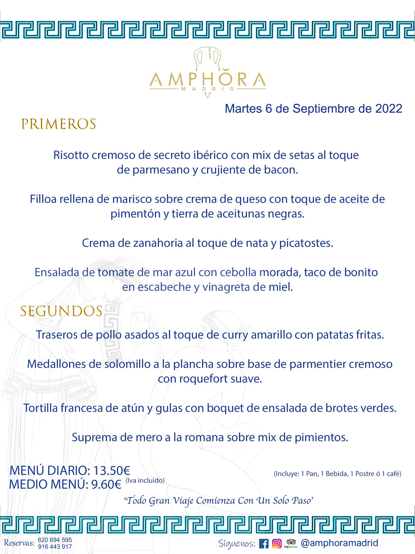 MENÚS DIARIOS MENÚS DEL DÍA. MENU DEL DIA DEL MARTES 6 DE SEPTIEMBRE DE 2022 ALCORCÓN RESTAURANTE AMPHORA TERRAZA ALCORCÓN MADRID Av. Leganés, 54 28923 · Alcorcón · Madrid · España 91 644 39 17 620 694 595 https://youtu.be/HeULHal1yEY (Vea aquí nuestras instalaciones) https://www.amphoramadrid.com RESTAURANTE AMPHORA TERRAZA ALCORCÓN. MENUS FIN DE SEMANA ALCORCÓN, MENÚS DIARIOS ECONÓMICOS EN ALCORCÓN, MEJORES RESTAURANTES EN ALCORCÓN, TERRAZAS ALCORCON, COMER Y CENAR EN TERRAZA EN ALCORCÓN, RESTAURANTES CON TERRAZA, MEJORES TERRAZAS ALCORCÓN, COMER EN ALCORCON, RESTAURANTES GOURMET ALCORCÓN, MENUS FIN DE SEMANA ECONOMICOS ALCORCON, COMER AL AIRE LIBRE, MENUS ECONOMICOS ALCORCON, UNO DE LOS MEJORES RESTAURANTES DE ALCORCÓN Y ZONA SUR DE MADRID EN CALIDAD PRECIO. RESTAURANTE AMPHORA TERRAZA, ES UN ESPACIO GOURMET DONDE PODRÁ DEGUSTAR DEL MEJOR PRODUCTO CON UNA ELABORACIÓN CUIDADA Y CREATIVA. ADEMÁS, PODRÁ DISFRUTAR DE TODO TIPO DE BEBIDAS PREMIUM PREPARADAS POR NUESTRO BARTENDER, VERMUTS DELICIOSOS Y CERVEZAS DE CALIDAD, YA SEA EN EN EL INTERIOR DE NUESTRO RESTAURANTE O EN NUESTRA MARAVILLOSA TERRAZA. SOMOS POSIBLEMENTE UNO DE LOS MEJORES RESTAURANTES DE LA ZONA SUR EN RELACIÓN CALIDAD, PRECIO Y DECORACIÓN. #AMPHORAMADRID #TERRAZASALCORCÓN #MENUDELDIA #COMERENTERRAZA #MADRID #ALCORCÓN #TERRAZA #MENÚSDELDÍAALCORCÓN #MENÚDELDÍARESTAURANTES #COMERENALCORCÓN #MEJORESRESTAURANTESALCORCÓN #MENÚSECONÓMICOS #RESTAURANTESRECOMENDABLES #RESTAURANTESGOURMET #MENÚSECONÓMICOSALCORCÓN #COMERALAIRELIBRE #COMIDASCENASTERRAZASALCORCON #MENÚSDIARIOSALCORCÓN #MENÚDELDÍAHOY #CENARENTERRAZA #TERRAZASCONENCANTO #RESTAURANTESCONTERRAZA #CENARENALCORCÓN #MEJORESRESTAURANTES #RESTAURANTESCOPASALCORCÓN #COPASPREMIUMALCORCÓN #VERMUTALCORCÓN #GASTROBARALCORCÓN #CARNEBUEYALCORCONPARRILLABRASA #MENUECONÓMICO #GASTROBAR #MEJORTERRAZADEALCORCÓN #MENÚSVIERNESALCORCÓN #MENÚSABADOALCORCÓN #MENÚSDOMINGOALCORCÓN #MENÚSLUNESALCORCÓN #MENÚSMARTESALCORCÓN #MENÚSMIÉRCOLESALCORCÓN #MENÚSJUEVESALCORCÓN MEJOR CARNE A LA PARRILLA ALCORCÓN TOMAHAWK CARNE BUEY AUTÉNTICO ALCORCÓN RESTAURANTES PREMIUN LUJO COMIDA CREATIVA ELABORADA RESTAURANTE AMPHORA TERRAZA EN ALCORCÓN (MADRID) GASTROBAR ALCORCÓN MENÚS ECONÓMICOS DIARIOS DEL DÍA MENUS FIN DE SEMANA DE CALIDAD MEJOR MENÚ FIN DE SEMANA ALCORCÓN COMER CENAR EN TERRAZA TERRAZAS ZONA SUR COMIDAS AIRE LIBRE MEJOR CARNE PARRILLA ALCORCÓN.