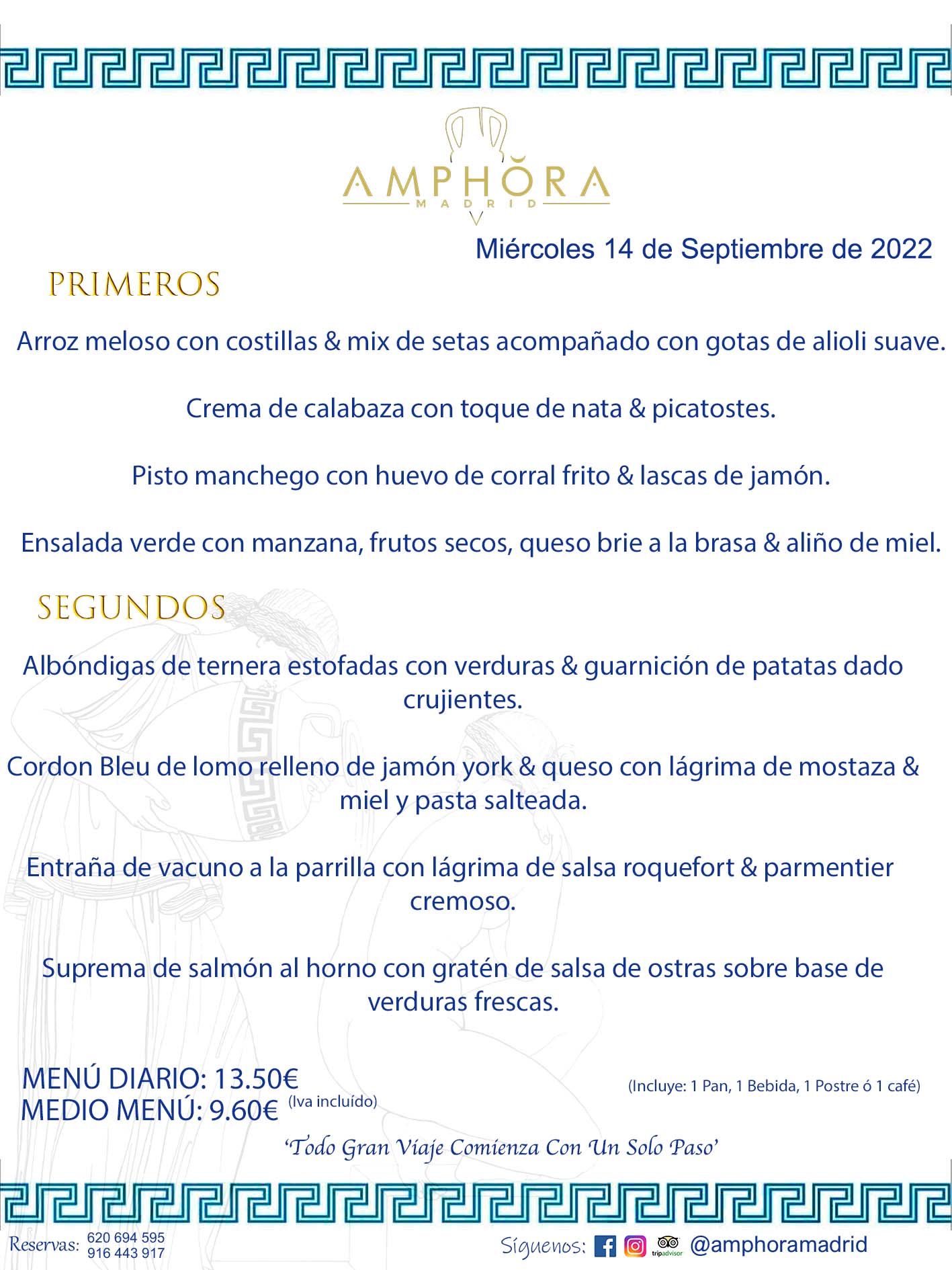 MENÚS DIARIOS MENÚS DEL DÍA. MENU DEL DIA DEL MIÉRCOLES 14 DE SEPTIEMBRE DE 2022 ALCORCÓN RESTAURANTE AMPHORA TERRAZA ALCORCÓN MADRID Av. Leganés, 54 28923 · Alcorcón · Madrid · España 91 644 39 17 620 694 595 https://youtu.be/HeULHal1yEY (Vea aquí nuestras instalaciones) https://www.amphoramadrid.com RESTAURANTE AMPHORA TERRAZA ALCORCÓN. MENUS FIN DE SEMANA ALCORCÓN, MENÚS DIARIOS ECONÓMICOS EN ALCORCÓN, MEJORES RESTAURANTES EN ALCORCÓN, TERRAZAS ALCORCON, COMER Y CENAR EN TERRAZA EN ALCORCÓN, RESTAURANTES CON TERRAZA, MEJORES TERRAZAS ALCORCÓN, COMER EN ALCORCON, RESTAURANTES GOURMET ALCORCÓN, MENUS FIN DE SEMANA ECONOMICOS ALCORCON, COMER AL AIRE LIBRE, MENUS ECONOMICOS ALCORCON, UNO DE LOS MEJORES RESTAURANTES DE ALCORCÓN Y ZONA SUR DE MADRID EN CALIDAD PRECIO. RESTAURANTE AMPHORA TERRAZA, ES UN ESPACIO GOURMET DONDE PODRÁ DEGUSTAR DEL MEJOR PRODUCTO CON UNA ELABORACIÓN CUIDADA Y CREATIVA. ADEMÁS, PODRÁ DISFRUTAR DE TODO TIPO DE BEBIDAS PREMIUM PREPARADAS POR NUESTRO BARTENDER, VERMUTS DELICIOSOS Y CERVEZAS DE CALIDAD, YA SEA EN EN EL INTERIOR DE NUESTRO RESTAURANTE O EN NUESTRA MARAVILLOSA TERRAZA. SOMOS POSIBLEMENTE UNO DE LOS MEJORES RESTAURANTES DE LA ZONA SUR EN RELACIÓN CALIDAD, PRECIO Y DECORACIÓN. #AMPHORAMADRID #TERRAZASALCORCÓN #MENUDELDIA #COMERENTERRAZA #MADRID #ALCORCÓN #TERRAZA #MENÚSDELDÍAALCORCÓN #MENÚDELDÍARESTAURANTES #COMERENALCORCÓN #MEJORESRESTAURANTESALCORCÓN #MENÚSECONÓMICOS #RESTAURANTESRECOMENDABLES #RESTAURANTESGOURMET #MENÚSECONÓMICOSALCORCÓN #COMERALAIRELIBRE #COMIDASCENASTERRAZASALCORCON #MENÚSDIARIOSALCORCÓN #MENÚDELDÍAHOY #CENARENTERRAZA #TERRAZASCONENCANTO #RESTAURANTESCONTERRAZA #CENARENALCORCÓN #MEJORESRESTAURANTES #RESTAURANTESCOPASALCORCÓN #COPASPREMIUMALCORCÓN #VERMUTALCORCÓN #GASTROBARALCORCÓN #CARNEBUEYALCORCONPARRILLABRASA #MENUECONÓMICO #GASTROBAR #MEJORTERRAZADEALCORCÓN #MENÚSVIERNESALCORCÓN #MENÚSABADOALCORCÓN #MENÚSDOMINGOALCORCÓN #MENÚSLUNESALCORCÓN #MENÚSMARTESALCORCÓN #MENÚSMIÉRCOLESALCORCÓN #MENÚSJUEVESALCORCÓN MEJOR CARNE A LA PARRILLA ALCORCÓN TOMAHAWK CARNE BUEY AUTÉNTICO ALCORCÓN RESTAURANTES PREMIUN LUJO COMIDA CREATIVA ELABORADA RESTAURANTE AMPHORA TERRAZA EN ALCORCÓN (MADRID) GASTROBAR ALCORCÓN MENÚS ECONÓMICOS DIARIOS DEL DÍA MENUS FIN DE SEMANA DE CALIDAD MEJOR MENÚ FIN DE SEMANA ALCORCÓN COMER CENAR EN TERRAZA TERRAZAS ZONA SUR COMIDAS AIRE LIBRE MEJOR CARNE PARRILLA ALCORCÓN.