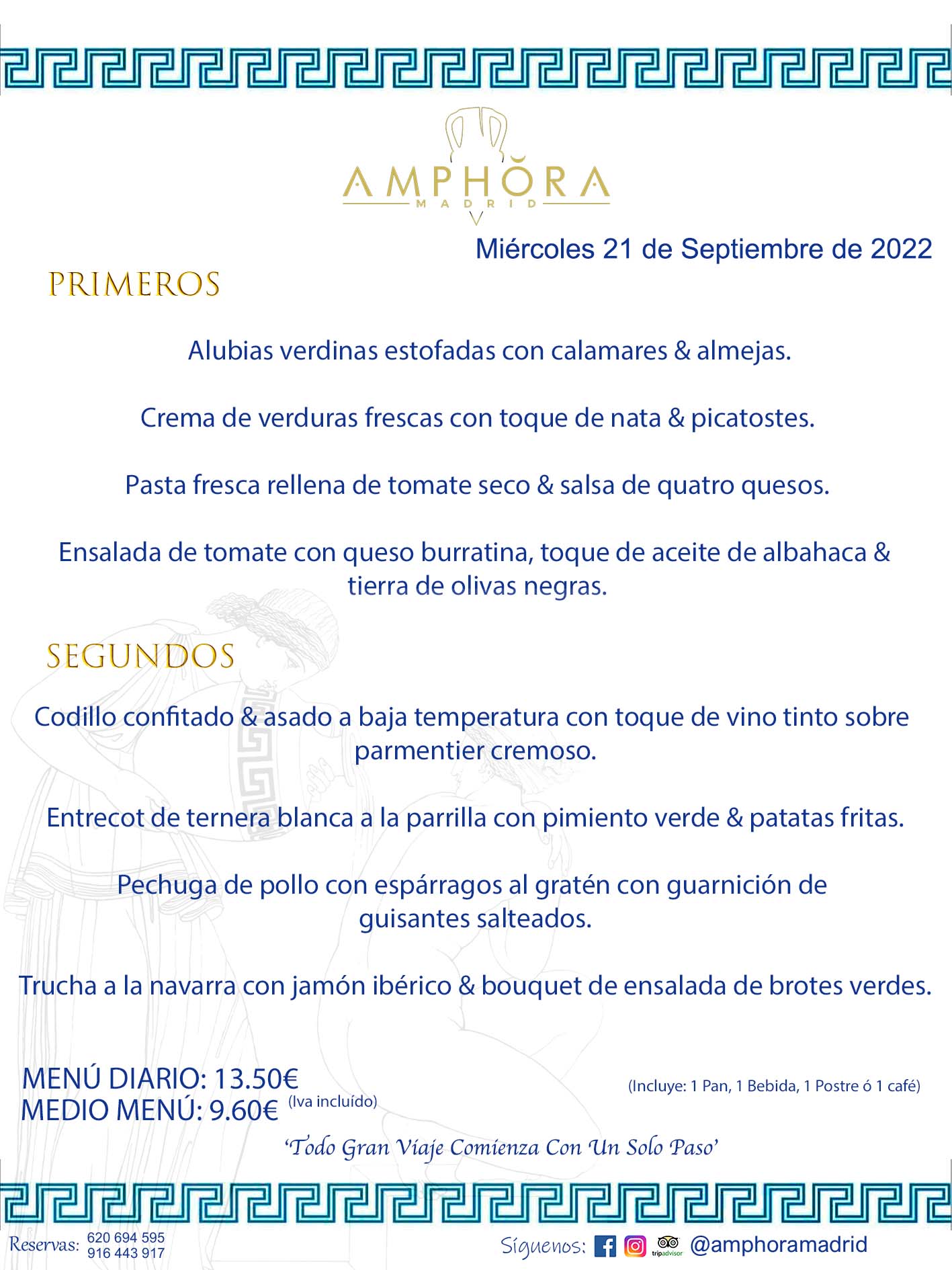 MENÚS DIARIOS MENÚS DEL DÍA. MENU DEL DIA DEL MIÉRCOLES 21 DE SEPTIEMBRE DE 2022 ALCORCÓN RESTAURANTE AMPHORA TERRAZA ALCORCÓN MADRID Av. Leganés, 54 28923 · Alcorcón · Madrid · España 91 644 39 17 620 694 595 https://youtu.be/HeULHal1yEY (Vea aquí nuestras instalaciones) https://www.amphoramadrid.com RESTAURANTE AMPHORA TERRAZA ALCORCÓN. MENUS FIN DE SEMANA ALCORCÓN, MENÚS DIARIOS ECONÓMICOS EN ALCORCÓN, MEJORES RESTAURANTES EN ALCORCÓN, TERRAZAS ALCORCON, COMER Y CENAR EN TERRAZA EN ALCORCÓN, RESTAURANTES CON TERRAZA, MEJORES TERRAZAS ALCORCÓN, COMER EN ALCORCON, RESTAURANTES GOURMET ALCORCÓN, MENUS FIN DE SEMANA ECONOMICOS ALCORCON, COMER AL AIRE LIBRE, MENUS ECONOMICOS ALCORCON, UNO DE LOS MEJORES RESTAURANTES DE ALCORCÓN Y ZONA SUR DE MADRID EN CALIDAD PRECIO. RESTAURANTE AMPHORA TERRAZA, ES UN ESPACIO GOURMET DONDE PODRÁ DEGUSTAR DEL MEJOR PRODUCTO CON UNA ELABORACIÓN CUIDADA Y CREATIVA. ADEMÁS, PODRÁ DISFRUTAR DE TODO TIPO DE BEBIDAS PREMIUM PREPARADAS POR NUESTRO BARTENDER, VERMUTS DELICIOSOS Y CERVEZAS DE CALIDAD, YA SEA EN EN EL INTERIOR DE NUESTRO RESTAURANTE O EN NUESTRA MARAVILLOSA TERRAZA. SOMOS POSIBLEMENTE UNO DE LOS MEJORES RESTAURANTES DE LA ZONA SUR EN RELACIÓN CALIDAD, PRECIO Y DECORACIÓN. #AMPHORAMADRID #TERRAZASALCORCÓN #MENUDELDIA #COMERENTERRAZA #MADRID #ALCORCÓN #TERRAZA #MENÚSDELDÍAALCORCÓN #MENÚDELDÍARESTAURANTES #COMERENALCORCÓN #MEJORESRESTAURANTESALCORCÓN #MENÚSECONÓMICOS #RESTAURANTESRECOMENDABLES #RESTAURANTESGOURMET #MENÚSECONÓMICOSALCORCÓN #COMERALAIRELIBRE #COMIDASCENASTERRAZASALCORCON #MENÚSDIARIOSALCORCÓN #MENÚDELDÍAHOY #CENARENTERRAZA #TERRAZASCONENCANTO #RESTAURANTESCONTERRAZA #CENARENALCORCÓN #MEJORESRESTAURANTES #RESTAURANTESCOPASALCORCÓN #COPASPREMIUMALCORCÓN #VERMUTALCORCÓN #GASTROBARALCORCÓN #CARNEBUEYALCORCONPARRILLABRASA #MENUECONÓMICO #GASTROBAR #MEJORTERRAZADEALCORCÓN #MENÚSVIERNESALCORCÓN #MENÚSABADOALCORCÓN #MENÚSDOMINGOALCORCÓN #MENÚSLUNESALCORCÓN #MENÚSMARTESALCORCÓN #MENÚSMIÉRCOLESALCORCÓN #MENÚSJUEVESALCORCÓN MEJOR CARNE A LA PARRILLA ALCORCÓN TOMAHAWK CARNE BUEY AUTÉNTICO ALCORCÓN RESTAURANTES PREMIUN LUJO COMIDA CREATIVA ELABORADA RESTAURANTE AMPHORA TERRAZA EN ALCORCÓN (MADRID) GASTROBAR ALCORCÓN MENÚS ECONÓMICOS DIARIOS DEL DÍA MENUS FIN DE SEMANA DE CALIDAD MEJOR MENÚ FIN DE SEMANA ALCORCÓN COMER CENAR EN TERRAZA TERRAZAS ZONA SUR COMIDAS AIRE LIBRE MEJOR CARNE PARRILLA ALCORCÓN.