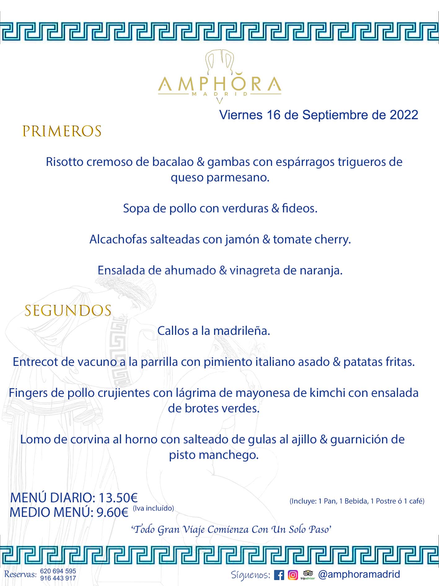 MENÚS DIARIOS MENÚS DEL DÍA. MENU DEL DIA DEL VIERNES 16 DE SEPTIEMBRE DE 2022 ALCORCÓN RESTAURANTE AMPHORA TERRAZA ALCORCÓN MADRID Av. Leganés, 54 28923 · Alcorcón · Madrid · España 91 644 39 17 620 694 595 https://youtu.be/HeULHal1yEY (Vea aquí nuestras instalaciones) https://www.amphoramadrid.com RESTAURANTE AMPHORA TERRAZA ALCORCÓN. MENUS FIN DE SEMANA ALCORCÓN, MENÚS DIARIOS ECONÓMICOS EN ALCORCÓN, MEJORES RESTAURANTES EN ALCORCÓN, TERRAZAS ALCORCON, COMER Y CENAR EN TERRAZA EN ALCORCÓN, RESTAURANTES CON TERRAZA, MEJORES TERRAZAS ALCORCÓN, COMER EN ALCORCON, RESTAURANTES GOURMET ALCORCÓN, MENUS FIN DE SEMANA ECONOMICOS ALCORCON, COMER AL AIRE LIBRE, MENUS ECONOMICOS ALCORCON, UNO DE LOS MEJORES RESTAURANTES DE ALCORCÓN Y ZONA SUR DE MADRID EN CALIDAD PRECIO. RESTAURANTE AMPHORA TERRAZA, ES UN ESPACIO GOURMET DONDE PODRÁ DEGUSTAR DEL MEJOR PRODUCTO CON UNA ELABORACIÓN CUIDADA Y CREATIVA. ADEMÁS, PODRÁ DISFRUTAR DE TODO TIPO DE BEBIDAS PREMIUM PREPARADAS POR NUESTRO BARTENDER, VERMUTS DELICIOSOS Y CERVEZAS DE CALIDAD, YA SEA EN EN EL INTERIOR DE NUESTRO RESTAURANTE O EN NUESTRA MARAVILLOSA TERRAZA. SOMOS POSIBLEMENTE UNO DE LOS MEJORES RESTAURANTES DE LA ZONA SUR EN RELACIÓN CALIDAD, PRECIO Y DECORACIÓN. #AMPHORAMADRID #TERRAZASALCORCÓN #MENUDELDIA #COMERENTERRAZA #MADRID #ALCORCÓN #TERRAZA #MENÚSDELDÍAALCORCÓN #MENÚDELDÍARESTAURANTES #COMERENALCORCÓN #MEJORESRESTAURANTESALCORCÓN #MENÚSECONÓMICOS #RESTAURANTESRECOMENDABLES #RESTAURANTESGOURMET #MENÚSECONÓMICOSALCORCÓN #COMERALAIRELIBRE #COMIDASCENASTERRAZASALCORCON #MENÚSDIARIOSALCORCÓN #MENÚDELDÍAHOY #CENARENTERRAZA #TERRAZASCONENCANTO #RESTAURANTESCONTERRAZA #CENARENALCORCÓN #MEJORESRESTAURANTES #RESTAURANTESCOPASALCORCÓN #COPASPREMIUMALCORCÓN #VERMUTALCORCÓN #GASTROBARALCORCÓN #CARNEBUEYALCORCONPARRILLABRASA #MENUECONÓMICO #GASTROBAR #MEJORTERRAZADEALCORCÓN #MENÚSVIERNESALCORCÓN #MENÚSABADOALCORCÓN #MENÚSDOMINGOALCORCÓN #MENÚSLUNESALCORCÓN #MENÚSMARTESALCORCÓN #MENÚSMIÉRCOLESALCORCÓN #MENÚSJUEVESALCORCÓN MEJOR CARNE A LA PARRILLA ALCORCÓN TOMAHAWK CARNE BUEY AUTÉNTICO ALCORCÓN RESTAURANTES PREMIUN LUJO COMIDA CREATIVA ELABORADA RESTAURANTE AMPHORA TERRAZA EN ALCORCÓN (MADRID) GASTROBAR ALCORCÓN MENÚS ECONÓMICOS DIARIOS DEL DÍA MENUS FIN DE SEMANA DE CALIDAD MEJOR MENÚ FIN DE SEMANA ALCORCÓN COMER CENAR EN TERRAZA TERRAZAS ZONA SUR COMIDAS AIRE LIBRE MEJOR CARNE PARRILLA ALCORCÓN.