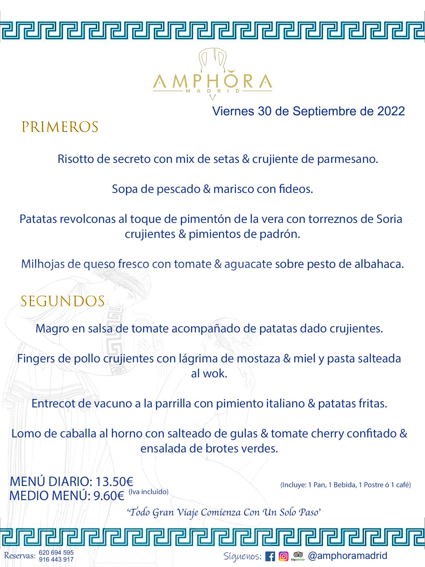 MENÚS DIARIOS MENÚS DEL DÍA. MENU DEL DIA DEL VIERNES 30 DE SEPTIEMBRE DE 2022 ALCORCÓN RESTAURANTE AMPHORA TERRAZA ALCORCÓN MADRID Av. Leganés, 54 28923 · Alcorcón · Madrid · España 91 644 39 17 620 694 595 https://youtu.be/HeULHal1yEY (Vea aquí nuestras instalaciones) https://www.amphoramadrid.com RESTAURANTE AMPHORA TERRAZA ALCORCÓN. MENUS FIN DE SEMANA ALCORCÓN, MENÚS DIARIOS ECONÓMICOS EN ALCORCÓN, MEJORES RESTAURANTES EN ALCORCÓN, TERRAZAS ALCORCON, COMER Y CENAR EN TERRAZA EN ALCORCÓN, RESTAURANTES CON TERRAZA, MEJORES TERRAZAS ALCORCÓN, COMER EN ALCORCON, RESTAURANTES GOURMET ALCORCÓN, MENUS FIN DE SEMANA ECONOMICOS ALCORCON, COMER AL AIRE LIBRE, MENUS ECONOMICOS ALCORCON, UNO DE LOS MEJORES RESTAURANTES DE ALCORCÓN Y ZONA SUR DE MADRID EN CALIDAD PRECIO. RESTAURANTE AMPHORA TERRAZA, ES UN ESPACIO GOURMET DONDE PODRÁ DEGUSTAR DEL MEJOR PRODUCTO CON UNA ELABORACIÓN CUIDADA Y CREATIVA. ADEMÁS, PODRÁ DISFRUTAR DE TODO TIPO DE BEBIDAS PREMIUM PREPARADAS POR NUESTRO BARTENDER, VERMUTS DELICIOSOS Y CERVEZAS DE CALIDAD, YA SEA EN EN EL INTERIOR DE NUESTRO RESTAURANTE O EN NUESTRA MARAVILLOSA TERRAZA. SOMOS POSIBLEMENTE UNO DE LOS MEJORES RESTAURANTES DE LA ZONA SUR EN RELACIÓN CALIDAD, PRECIO Y DECORACIÓN. #AMPHORAMADRID #TERRAZASALCORCÓN #MENUDELDIA #COMERENTERRAZA #MADRID #ALCORCÓN #TERRAZA #MENÚSDELDÍAALCORCÓN #MENÚDELDÍARESTAURANTES #COMERENALCORCÓN #MEJORESRESTAURANTESALCORCÓN #MENÚSECONÓMICOS #RESTAURANTESRECOMENDABLES #RESTAURANTESGOURMET #MENÚSECONÓMICOSALCORCÓN #COMERALAIRELIBRE #COMIDASCENASTERRAZASALCORCON #MENÚSDIARIOSALCORCÓN #MENÚDELDÍAHOY #CENARENTERRAZA #TERRAZASCONENCANTO #RESTAURANTESCONTERRAZA #CENARENALCORCÓN #MEJORESRESTAURANTES #RESTAURANTESCOPASALCORCÓN #COPASPREMIUMALCORCÓN #VERMUTALCORCÓN #GASTROBARALCORCÓN #CARNEBUEYALCORCONPARRILLABRASA #MENUECONÓMICO #GASTROBAR #MEJORTERRAZADEALCORCÓN #MENÚSVIERNESALCORCÓN #MENÚSABADOALCORCÓN #MENÚSDOMINGOALCORCÓN #MENÚSLUNESALCORCÓN #MENÚSMARTESALCORCÓN #MENÚSMIÉRCOLESALCORCÓN #MENÚSJUEVESALCORCÓN MEJOR CARNE A LA PARRILLA ALCORCÓN TOMAHAWK CARNE BUEY AUTÉNTICO ALCORCÓN RESTAURANTES PREMIUN LUJO COMIDA CREATIVA ELABORADA RESTAURANTE AMPHORA TERRAZA EN ALCORCÓN (MADRID) GASTROBAR ALCORCÓN MENÚS ECONÓMICOS DIARIOS DEL DÍA MENUS FIN DE SEMANA DE CALIDAD MEJOR MENÚ FIN DE SEMANA ALCORCÓN COMER CENAR EN TERRAZA TERRAZAS ZONA SUR COMIDAS AIRE LIBRE MEJOR CARNE PARRILLA ALCORCÓN. RESTAURANTES EVENTOS BODAS BAUTIZOS CUMPLEAÑOS COMUNIONES MENUS ESPECIALES GRUPOS EVENTOS ALCORCÓN MADRID SALONES CELEBRACIONES COMIDAS CENAS EMPRESAS ALCORCON