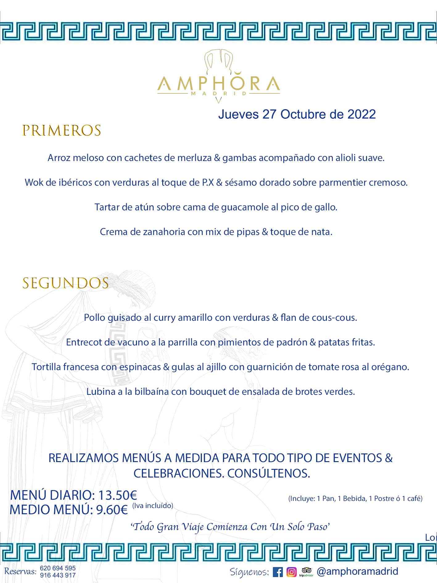 MENÚS DIARIOS MENÚS DEL DÍA. MENU DEL DIA DEL JUEVES 27 DE OCTUBRE DE 2022 ALCORCÓN RESTAURANTE AMPHORA TERRAZA ALCORCÓN MADRID Av. Leganés, 54 28923 · Alcorcón · Madrid · España 91 644 39 17 620 694 595 https://youtu.be/HeULHal1yEY (Vea aquí nuestras instalaciones) https://www.amphoramadrid.com RESTAURANTE AMPHORA TERRAZA ALCORCÓN. MENUS FIN DE SEMANA ALCORCÓN, MENÚS DIARIOS ECONÓMICOS EN ALCORCÓN, MEJORES RESTAURANTES EN ALCORCÓN, TERRAZAS ALCORCON, COMER Y CENAR EN TERRAZA EN ALCORCÓN, RESTAURANTES CON TERRAZA, MEJORES TERRAZAS ALCORCÓN, COMER EN ALCORCON, RESTAURANTES GOURMET ALCORCÓN, MENUS FIN DE SEMANA ECONOMICOS ALCORCON, COMER AL AIRE LIBRE, MENUS ECONOMICOS ALCORCON, UNO DE LOS MEJORES RESTAURANTES DE ALCORCÓN Y ZONA SUR DE MADRID EN CALIDAD PRECIO. RESTAURANTE AMPHORA TERRAZA, ES UN ESPACIO GOURMET DONDE PODRÁ DEGUSTAR DEL MEJOR PRODUCTO CON UNA ELABORACIÓN CUIDADA Y CREATIVA. ADEMÁS, PODRÁ DISFRUTAR DE TODO TIPO DE BEBIDAS PREMIUM PREPARADAS POR NUESTRO BARTENDER, VERMUTS DELICIOSOS Y CERVEZAS DE CALIDAD, YA SEA EN EN EL INTERIOR DE NUESTRO RESTAURANTE O EN NUESTRA MARAVILLOSA TERRAZA. SOMOS POSIBLEMENTE UNO DE LOS MEJORES RESTAURANTES DE LA ZONA SUR EN RELACIÓN CALIDAD, PRECIO Y DECORACIÓN. #AMPHORAMADRID #TERRAZASALCORCÓN #MENUDELDIA #COMERENTERRAZA #MADRID #ALCORCÓN #TERRAZA #MENÚSDELDÍAALCORCÓN #MENÚDELDÍARESTAURANTES #COMERENALCORCÓN #MEJORESRESTAURANTESALCORCÓN #MENÚSECONÓMICOS #RESTAURANTESRECOMENDABLES #RESTAURANTESGOURMET #MENÚSECONÓMICOSALCORCÓN #COMERALAIRELIBRE #COMIDASCENASTERRAZASALCORCON #MENÚSDIARIOSALCORCÓN #MENÚDELDÍAHOY #CENARENTERRAZA #TERRAZASCONENCANTO #RESTAURANTESCONTERRAZA #CENARENALCORCÓN #MEJORESRESTAURANTES #RESTAURANTESCOPASALCORCÓN #COPASPREMIUMALCORCÓN #VERMUTALCORCÓN #GASTROBARALCORCÓN #CARNEBUEYALCORCONPARRILLABRASA #MENUECONÓMICO #GASTROBAR #MEJORTERRAZADEALCORCÓN #MENÚSVIERNESALCORCÓN #MENÚSABADOALCORCÓN #MENÚSDOMINGOALCORCÓN #MENÚSLUNESALCORCÓN #MENÚSMARTESALCORCÓN #MENÚSMIÉRCOLESALCORCÓN #MENÚSJUEVESALCORCÓN MEJOR CARNE A LA PARRILLA ALCORCÓN TOMAHAWK CARNE BUEY AUTÉNTICO ALCORCÓN RESTAURANTES PREMIUN LUJO COMIDA CREATIVA ELABORADA RESTAURANTE AMPHORA TERRAZA EN ALCORCÓN (MADRID) GASTROBAR ALCORCÓN MENÚS ECONÓMICOS DIARIOS DEL DÍA MENUS FIN DE SEMANA DE CALIDAD MEJOR MENÚ FIN DE SEMANA ALCORCÓN COMER CENAR EN TERRAZA TERRAZAS ZONA SUR COMIDAS AIRE LIBRE MEJOR CARNE PARRILLA ALCORCÓN. RESTAURANTES EVENTOS BODAS BAUTIZOS CUMPLEAÑOS COMUNIONES MENUS ESPECIALES GRUPOS EVENTOS ALCORCÓN MADRID SALONES CELEBRACIONES COMIDAS CENAS EMPRESAS ALCORCON