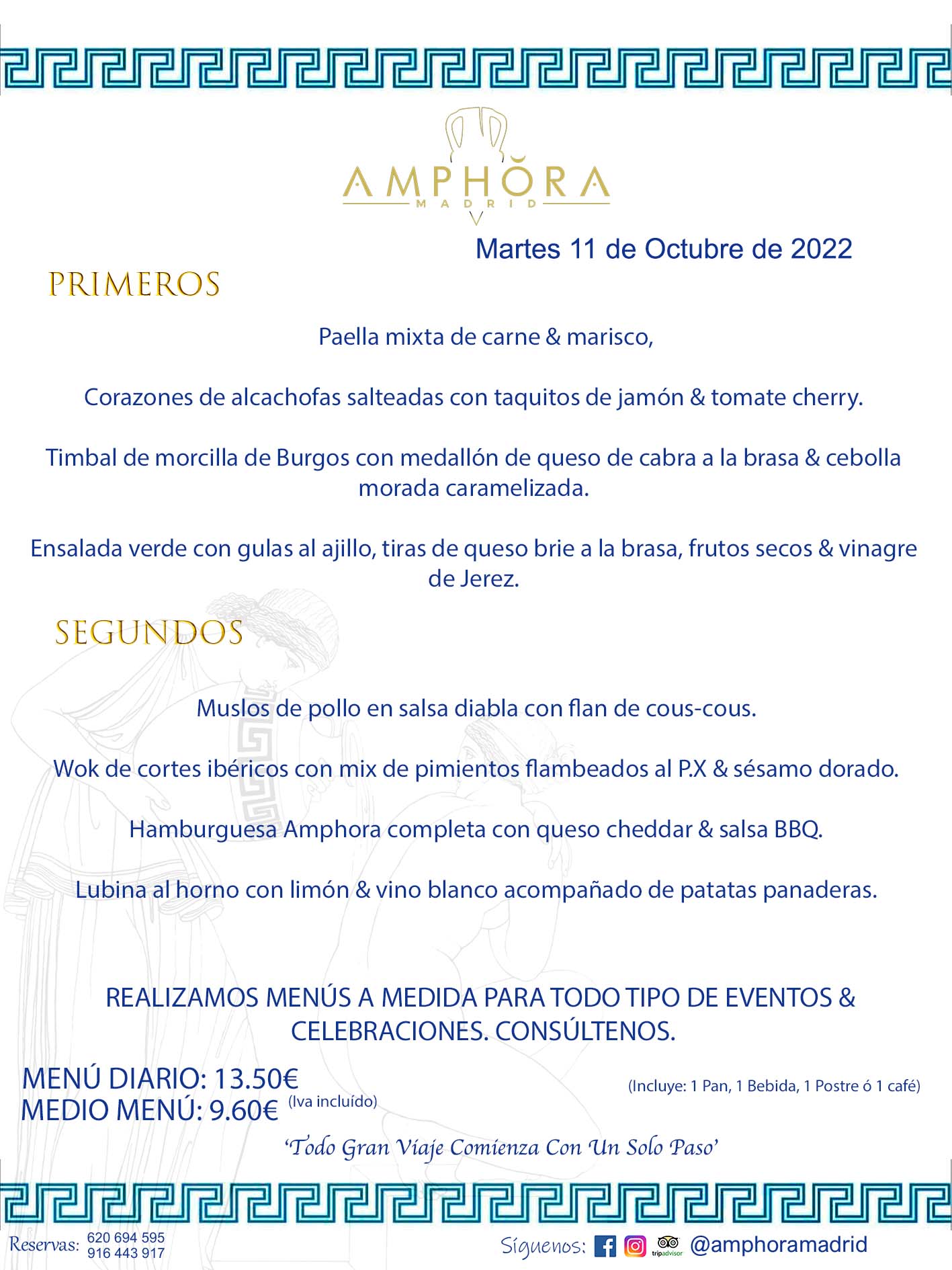 MENÚS DIARIOS MENÚS DEL DÍA. MENU DEL DIA DEL MARTES 11 DE OCTUBRE DE 2022 ALCORCÓN RESTAURANTE AMPHORA TERRAZA ALCORCÓN MADRID Av. Leganés, 54 28923 · Alcorcón · Madrid · España 91 644 39 17 620 694 595 https://youtu.be/HeULHal1yEY (Vea aquí nuestras instalaciones) https://www.amphoramadrid.com RESTAURANTE AMPHORA TERRAZA ALCORCÓN. MENUS FIN DE SEMANA ALCORCÓN, MENÚS DIARIOS ECONÓMICOS EN ALCORCÓN, MEJORES RESTAURANTES EN ALCORCÓN, TERRAZAS ALCORCON, COMER Y CENAR EN TERRAZA EN ALCORCÓN, RESTAURANTES CON TERRAZA, MEJORES TERRAZAS ALCORCÓN, COMER EN ALCORCON, RESTAURANTES GOURMET ALCORCÓN, MENUS FIN DE SEMANA ECONOMICOS ALCORCON, COMER AL AIRE LIBRE, MENUS ECONOMICOS ALCORCON, UNO DE LOS MEJORES RESTAURANTES DE ALCORCÓN Y ZONA SUR DE MADRID EN CALIDAD PRECIO. RESTAURANTE AMPHORA TERRAZA, ES UN ESPACIO GOURMET DONDE PODRÁ DEGUSTAR DEL MEJOR PRODUCTO CON UNA ELABORACIÓN CUIDADA Y CREATIVA. ADEMÁS, PODRÁ DISFRUTAR DE TODO TIPO DE BEBIDAS PREMIUM PREPARADAS POR NUESTRO BARTENDER, VERMUTS DELICIOSOS Y CERVEZAS DE CALIDAD, YA SEA EN EN EL INTERIOR DE NUESTRO RESTAURANTE O EN NUESTRA MARAVILLOSA TERRAZA. SOMOS POSIBLEMENTE UNO DE LOS MEJORES RESTAURANTES DE LA ZONA SUR EN RELACIÓN CALIDAD, PRECIO Y DECORACIÓN. #AMPHORAMADRID #TERRAZASALCORCÓN #MENUDELDIA #COMERENTERRAZA #MADRID #ALCORCÓN #TERRAZA #MENÚSDELDÍAALCORCÓN #MENÚDELDÍARESTAURANTES #COMERENALCORCÓN #MEJORESRESTAURANTESALCORCÓN #MENÚSECONÓMICOS #RESTAURANTESRECOMENDABLES #RESTAURANTESGOURMET #MENÚSECONÓMICOSALCORCÓN #COMERALAIRELIBRE #COMIDASCENASTERRAZASALCORCON #MENÚSDIARIOSALCORCÓN #MENÚDELDÍAHOY #CENARENTERRAZA #TERRAZASCONENCANTO #RESTAURANTESCONTERRAZA #CENARENALCORCÓN #MEJORESRESTAURANTES #RESTAURANTESCOPASALCORCÓN #COPASPREMIUMALCORCÓN #VERMUTALCORCÓN #GASTROBARALCORCÓN #CARNEBUEYALCORCONPARRILLABRASA #MENUECONÓMICO #GASTROBAR #MEJORTERRAZADEALCORCÓN #MENÚSVIERNESALCORCÓN #MENÚSABADOALCORCÓN #MENÚSDOMINGOALCORCÓN #MENÚSLUNESALCORCÓN #MENÚSMARTESALCORCÓN #MENÚSMIÉRCOLESALCORCÓN #MENÚSJUEVESALCORCÓN MEJOR CARNE A LA PARRILLA ALCORCÓN TOMAHAWK CARNE BUEY AUTÉNTICO ALCORCÓN RESTAURANTES PREMIUN LUJO COMIDA CREATIVA ELABORADA RESTAURANTE AMPHORA TERRAZA EN ALCORCÓN (MADRID) GASTROBAR ALCORCÓN MENÚS ECONÓMICOS DIARIOS DEL DÍA MENUS FIN DE SEMANA DE CALIDAD MEJOR MENÚ FIN DE SEMANA ALCORCÓN COMER CENAR EN TERRAZA TERRAZAS ZONA SUR COMIDAS AIRE LIBRE MEJOR CARNE PARRILLA ALCORCÓN. RESTAURANTES EVENTOS BODAS BAUTIZOS CUMPLEAÑOS COMUNIONES MENUS ESPECIALES GRUPOS EVENTOS ALCORCÓN MADRID SALONES CELEBRACIONES COMIDAS CENAS EMPRESAS ALCORCON