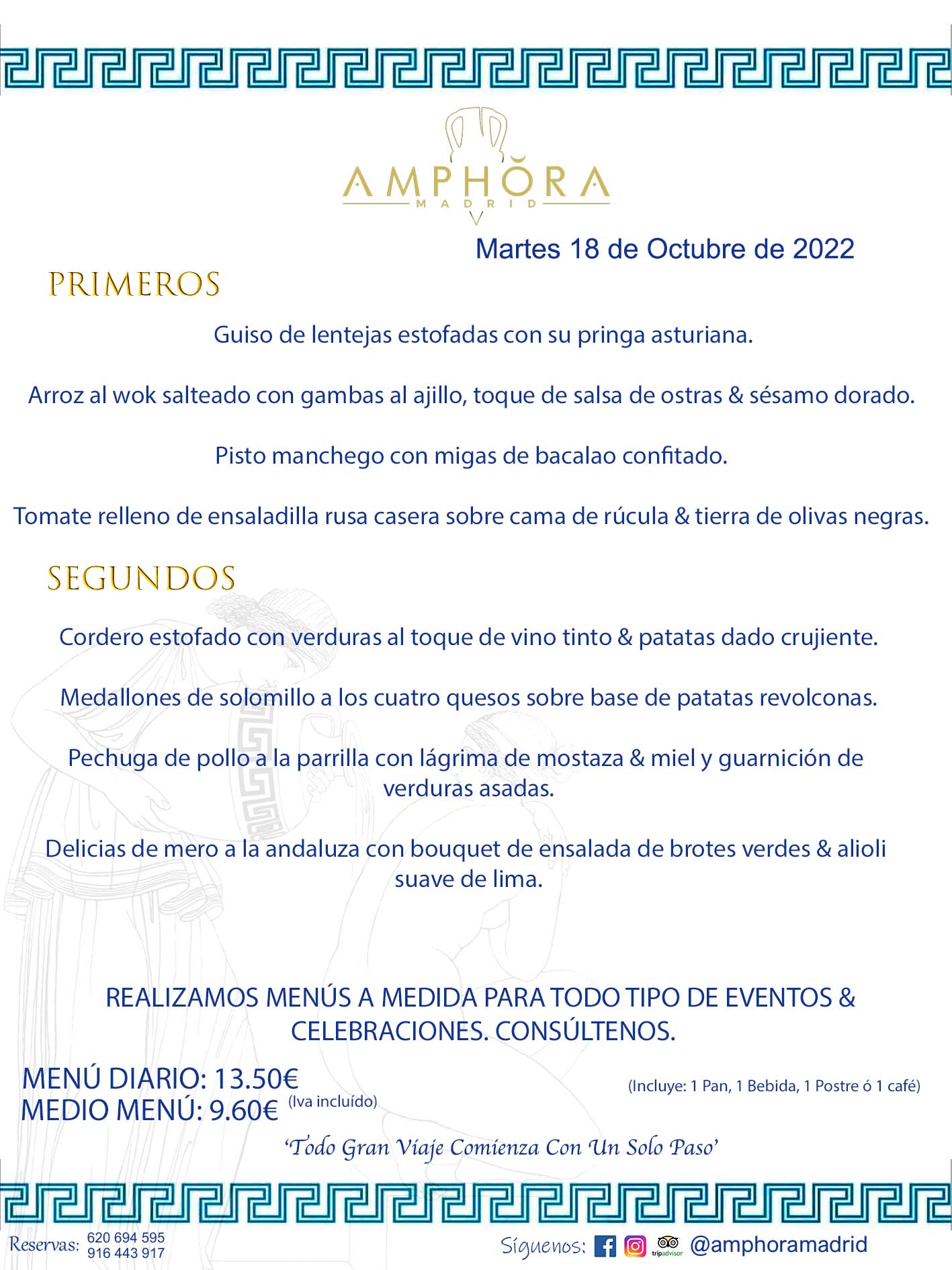 MENÚS DIARIOS MENÚS DEL DÍA. MENU DEL DIA DEL MARTES 18 DE OCTUBRE DE 2022 ALCORCÓN RESTAURANTE AMPHORA TERRAZA ALCORCÓN MADRID Av. Leganés, 54 28923 · Alcorcón · Madrid · España 91 644 39 17 620 694 595 https://youtu.be/HeULHal1yEY (Vea aquí nuestras instalaciones) https://www.amphoramadrid.com RESTAURANTE AMPHORA TERRAZA ALCORCÓN. MENUS FIN DE SEMANA ALCORCÓN, MENÚS DIARIOS ECONÓMICOS EN ALCORCÓN, MEJORES RESTAURANTES EN ALCORCÓN, TERRAZAS ALCORCON, COMER Y CENAR EN TERRAZA EN ALCORCÓN, RESTAURANTES CON TERRAZA, MEJORES TERRAZAS ALCORCÓN, COMER EN ALCORCON, RESTAURANTES GOURMET ALCORCÓN, MENUS FIN DE SEMANA ECONOMICOS ALCORCON, COMER AL AIRE LIBRE, MENUS ECONOMICOS ALCORCON, UNO DE LOS MEJORES RESTAURANTES DE ALCORCÓN Y ZONA SUR DE MADRID EN CALIDAD PRECIO. RESTAURANTE AMPHORA TERRAZA, ES UN ESPACIO GOURMET DONDE PODRÁ DEGUSTAR DEL MEJOR PRODUCTO CON UNA ELABORACIÓN CUIDADA Y CREATIVA. ADEMÁS, PODRÁ DISFRUTAR DE TODO TIPO DE BEBIDAS PREMIUM PREPARADAS POR NUESTRO BARTENDER, VERMUTS DELICIOSOS Y CERVEZAS DE CALIDAD, YA SEA EN EN EL INTERIOR DE NUESTRO RESTAURANTE O EN NUESTRA MARAVILLOSA TERRAZA. SOMOS POSIBLEMENTE UNO DE LOS MEJORES RESTAURANTES DE LA ZONA SUR EN RELACIÓN CALIDAD, PRECIO Y DECORACIÓN. #AMPHORAMADRID #TERRAZASALCORCÓN #MENUDELDIA #COMERENTERRAZA #MADRID #ALCORCÓN #TERRAZA #MENÚSDELDÍAALCORCÓN #MENÚDELDÍARESTAURANTES #COMERENALCORCÓN #MEJORESRESTAURANTESALCORCÓN #MENÚSECONÓMICOS #RESTAURANTESRECOMENDABLES #RESTAURANTESGOURMET #MENÚSECONÓMICOSALCORCÓN #COMERALAIRELIBRE #COMIDASCENASTERRAZASALCORCON #MENÚSDIARIOSALCORCÓN #MENÚDELDÍAHOY #CENARENTERRAZA #TERRAZASCONENCANTO #RESTAURANTESCONTERRAZA #CENARENALCORCÓN #MEJORESRESTAURANTES #RESTAURANTESCOPASALCORCÓN #COPASPREMIUMALCORCÓN #VERMUTALCORCÓN #GASTROBARALCORCÓN #CARNEBUEYALCORCONPARRILLABRASA #MENUECONÓMICO #GASTROBAR #MEJORTERRAZADEALCORCÓN #MENÚSVIERNESALCORCÓN #MENÚSABADOALCORCÓN #MENÚSDOMINGOALCORCÓN #MENÚSLUNESALCORCÓN #MENÚSMARTESALCORCÓN #MENÚSMIÉRCOLESALCORCÓN #MENÚSJUEVESALCORCÓN MEJOR CARNE A LA PARRILLA ALCORCÓN TOMAHAWK CARNE BUEY AUTÉNTICO ALCORCÓN RESTAURANTES PREMIUN LUJO COMIDA CREATIVA ELABORADA RESTAURANTE AMPHORA TERRAZA EN ALCORCÓN (MADRID) GASTROBAR ALCORCÓN MENÚS ECONÓMICOS DIARIOS DEL DÍA MENUS FIN DE SEMANA DE CALIDAD MEJOR MENÚ FIN DE SEMANA ALCORCÓN COMER CENAR EN TERRAZA TERRAZAS ZONA SUR COMIDAS AIRE LIBRE MEJOR CARNE PARRILLA ALCORCÓN. RESTAURANTES EVENTOS BODAS BAUTIZOS CUMPLEAÑOS COMUNIONES MENUS ESPECIALES GRUPOS EVENTOS ALCORCÓN MADRID SALONES CELEBRACIONES COMIDAS CENAS EMPRESAS ALCORCON