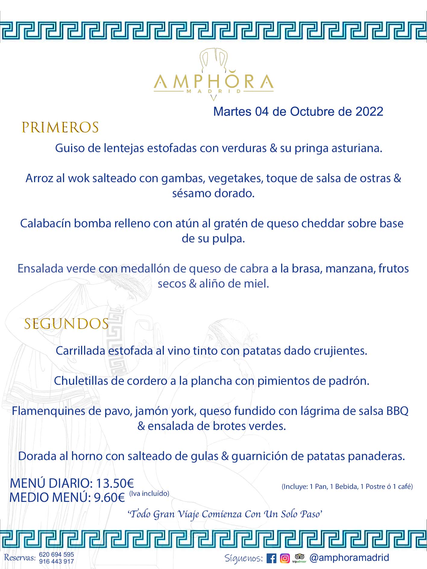 MENÚS DIARIOS MENÚS DEL DÍA. MENU DEL DIA DEL MARTES 4 DE OCTUBRE DE 2022 ALCORCÓN RESTAURANTE AMPHORA TERRAZA ALCORCÓN MADRID Av. Leganés, 54 28923 · Alcorcón · Madrid · España 91 644 39 17 620 694 595 https://youtu.be/HeULHal1yEY (Vea aquí nuestras instalaciones) https://www.amphoramadrid.com RESTAURANTE AMPHORA TERRAZA ALCORCÓN. MENUS FIN DE SEMANA ALCORCÓN, MENÚS DIARIOS ECONÓMICOS EN ALCORCÓN, MEJORES RESTAURANTES EN ALCORCÓN, TERRAZAS ALCORCON, COMER Y CENAR EN TERRAZA EN ALCORCÓN, RESTAURANTES CON TERRAZA, MEJORES TERRAZAS ALCORCÓN, COMER EN ALCORCON, RESTAURANTES GOURMET ALCORCÓN, MENUS FIN DE SEMANA ECONOMICOS ALCORCON, COMER AL AIRE LIBRE, MENUS ECONOMICOS ALCORCON, UNO DE LOS MEJORES RESTAURANTES DE ALCORCÓN Y ZONA SUR DE MADRID EN CALIDAD PRECIO. RESTAURANTE AMPHORA TERRAZA, ES UN ESPACIO GOURMET DONDE PODRÁ DEGUSTAR DEL MEJOR PRODUCTO CON UNA ELABORACIÓN CUIDADA Y CREATIVA. ADEMÁS, PODRÁ DISFRUTAR DE TODO TIPO DE BEBIDAS PREMIUM PREPARADAS POR NUESTRO BARTENDER, VERMUTS DELICIOSOS Y CERVEZAS DE CALIDAD, YA SEA EN EN EL INTERIOR DE NUESTRO RESTAURANTE O EN NUESTRA MARAVILLOSA TERRAZA. SOMOS POSIBLEMENTE UNO DE LOS MEJORES RESTAURANTES DE LA ZONA SUR EN RELACIÓN CALIDAD, PRECIO Y DECORACIÓN. #AMPHORAMADRID #TERRAZASALCORCÓN #MENUDELDIA #COMERENTERRAZA #MADRID #ALCORCÓN #TERRAZA #MENÚSDELDÍAALCORCÓN #MENÚDELDÍARESTAURANTES #COMERENALCORCÓN #MEJORESRESTAURANTESALCORCÓN #MENÚSECONÓMICOS #RESTAURANTESRECOMENDABLES #RESTAURANTESGOURMET #MENÚSECONÓMICOSALCORCÓN #COMERALAIRELIBRE #COMIDASCENASTERRAZASALCORCON #MENÚSDIARIOSALCORCÓN #MENÚDELDÍAHOY #CENARENTERRAZA #TERRAZASCONENCANTO #RESTAURANTESCONTERRAZA #CENARENALCORCÓN #MEJORESRESTAURANTES #RESTAURANTESCOPASALCORCÓN #COPASPREMIUMALCORCÓN #VERMUTALCORCÓN #GASTROBARALCORCÓN #CARNEBUEYALCORCONPARRILLABRASA #MENUECONÓMICO #GASTROBAR #MEJORTERRAZADEALCORCÓN #MENÚSVIERNESALCORCÓN #MENÚSABADOALCORCÓN #MENÚSDOMINGOALCORCÓN #MENÚSLUNESALCORCÓN #MENÚSMARTESALCORCÓN #MENÚSMIÉRCOLESALCORCÓN #MENÚSJUEVESALCORCÓN MEJOR CARNE A LA PARRILLA ALCORCÓN TOMAHAWK CARNE BUEY AUTÉNTICO ALCORCÓN RESTAURANTES PREMIUN LUJO COMIDA CREATIVA ELABORADA RESTAURANTE AMPHORA TERRAZA EN ALCORCÓN (MADRID) GASTROBAR ALCORCÓN MENÚS ECONÓMICOS DIARIOS DEL DÍA MENUS FIN DE SEMANA DE CALIDAD MEJOR MENÚ FIN DE SEMANA ALCORCÓN COMER CENAR EN TERRAZA TERRAZAS ZONA SUR COMIDAS AIRE LIBRE MEJOR CARNE PARRILLA ALCORCÓN. RESTAURANTES EVENTOS BODAS BAUTIZOS CUMPLEAÑOS COMUNIONES MENUS ESPECIALES GRUPOS EVENTOS ALCORCÓN MADRID SALONES CELEBRACIONES COMIDAS CENAS EMPRESAS ALCORCON