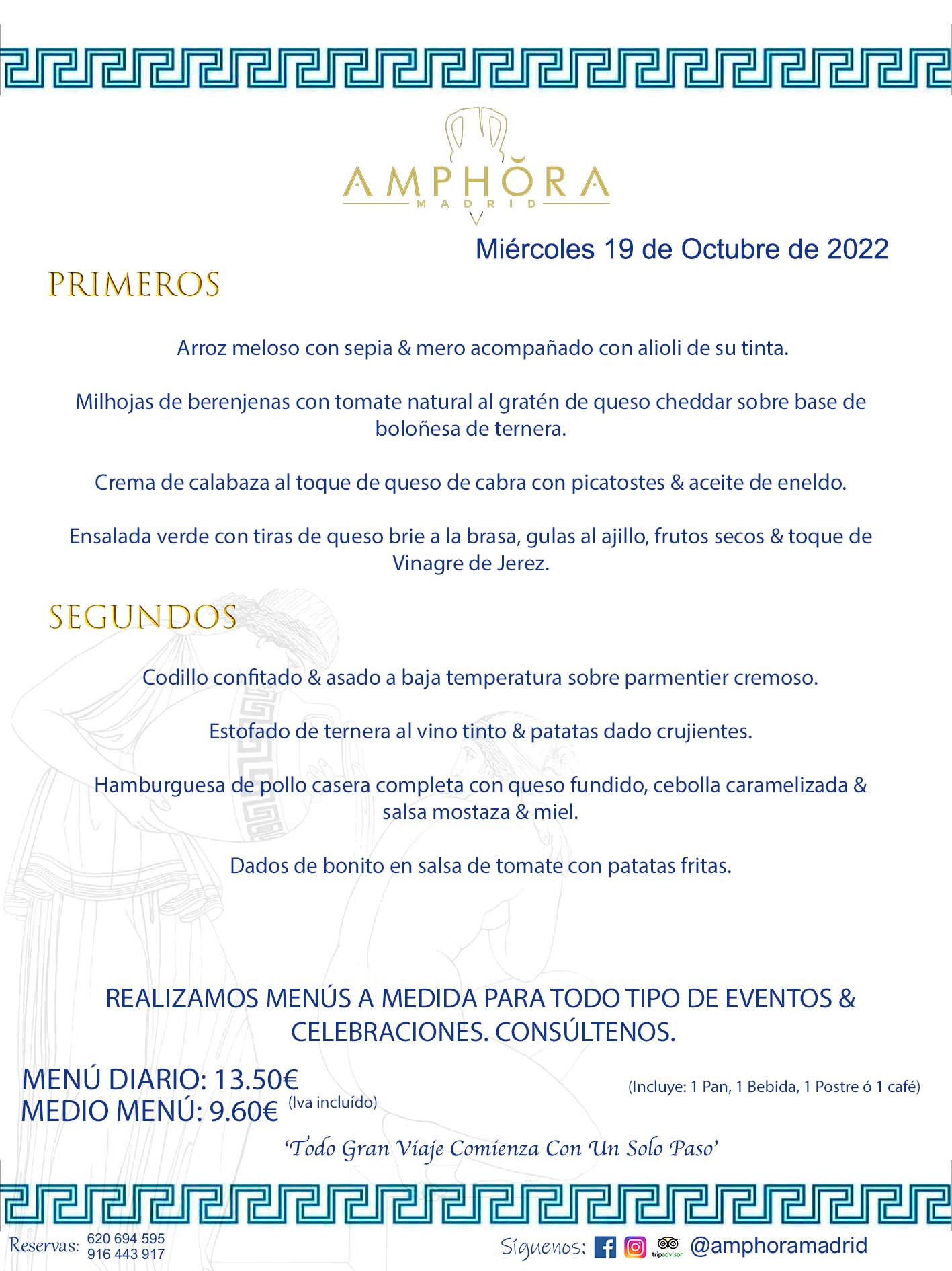 MENÚS DIARIOS MENÚS DEL DÍA. MENU DEL DIA DEL MIÉRCOLES 19 DE OCTUBRE DE 2022 ALCORCÓN RESTAURANTE AMPHORA TERRAZA ALCORCÓN MADRID Av. Leganés, 54 28923 · Alcorcón · Madrid · España 91 644 39 17 620 694 595 https://youtu.be/HeULHal1yEY (Vea aquí nuestras instalaciones) https://www.amphoramadrid.com RESTAURANTE AMPHORA TERRAZA ALCORCÓN. MENUS FIN DE SEMANA ALCORCÓN, MENÚS DIARIOS ECONÓMICOS EN ALCORCÓN, MEJORES RESTAURANTES EN ALCORCÓN, TERRAZAS ALCORCON, COMER Y CENAR EN TERRAZA EN ALCORCÓN, RESTAURANTES CON TERRAZA, MEJORES TERRAZAS ALCORCÓN, COMER EN ALCORCON, RESTAURANTES GOURMET ALCORCÓN, MENUS FIN DE SEMANA ECONOMICOS ALCORCON, COMER AL AIRE LIBRE, MENUS ECONOMICOS ALCORCON, UNO DE LOS MEJORES RESTAURANTES DE ALCORCÓN Y ZONA SUR DE MADRID EN CALIDAD PRECIO. RESTAURANTE AMPHORA TERRAZA, ES UN ESPACIO GOURMET DONDE PODRÁ DEGUSTAR DEL MEJOR PRODUCTO CON UNA ELABORACIÓN CUIDADA Y CREATIVA. ADEMÁS, PODRÁ DISFRUTAR DE TODO TIPO DE BEBIDAS PREMIUM PREPARADAS POR NUESTRO BARTENDER, VERMUTS DELICIOSOS Y CERVEZAS DE CALIDAD, YA SEA EN EN EL INTERIOR DE NUESTRO RESTAURANTE O EN NUESTRA MARAVILLOSA TERRAZA. SOMOS POSIBLEMENTE UNO DE LOS MEJORES RESTAURANTES DE LA ZONA SUR EN RELACIÓN CALIDAD, PRECIO Y DECORACIÓN. #AMPHORAMADRID #TERRAZASALCORCÓN #MENUDELDIA #COMERENTERRAZA #MADRID #ALCORCÓN #TERRAZA #MENÚSDELDÍAALCORCÓN #MENÚDELDÍARESTAURANTES #COMERENALCORCÓN #MEJORESRESTAURANTESALCORCÓN #MENÚSECONÓMICOS #RESTAURANTESRECOMENDABLES #RESTAURANTESGOURMET #MENÚSECONÓMICOSALCORCÓN #COMERALAIRELIBRE #COMIDASCENASTERRAZASALCORCON #MENÚSDIARIOSALCORCÓN #MENÚDELDÍAHOY #CENARENTERRAZA #TERRAZASCONENCANTO #RESTAURANTESCONTERRAZA #CENARENALCORCÓN #MEJORESRESTAURANTES #RESTAURANTESCOPASALCORCÓN #COPASPREMIUMALCORCÓN #VERMUTALCORCÓN #GASTROBARALCORCÓN #CARNEBUEYALCORCONPARRILLABRASA #MENUECONÓMICO #GASTROBAR #MEJORTERRAZADEALCORCÓN #MENÚSVIERNESALCORCÓN #MENÚSABADOALCORCÓN #MENÚSDOMINGOALCORCÓN #MENÚSLUNESALCORCÓN #MENÚSMARTESALCORCÓN #MENÚSMIÉRCOLESALCORCÓN #MENÚSJUEVESALCORCÓN MEJOR CARNE A LA PARRILLA ALCORCÓN TOMAHAWK CARNE BUEY AUTÉNTICO ALCORCÓN RESTAURANTES PREMIUN LUJO COMIDA CREATIVA ELABORADA RESTAURANTE AMPHORA TERRAZA EN ALCORCÓN (MADRID) GASTROBAR ALCORCÓN MENÚS ECONÓMICOS DIARIOS DEL DÍA MENUS FIN DE SEMANA DE CALIDAD MEJOR MENÚ FIN DE SEMANA ALCORCÓN COMER CENAR EN TERRAZA TERRAZAS ZONA SUR COMIDAS AIRE LIBRE MEJOR CARNE PARRILLA ALCORCÓN. RESTAURANTES EVENTOS BODAS BAUTIZOS CUMPLEAÑOS COMUNIONES MENUS ESPECIALES GRUPOS EVENTOS ALCORCÓN MADRID SALONES CELEBRACIONES COMIDAS CENAS EMPRESAS ALCORCON