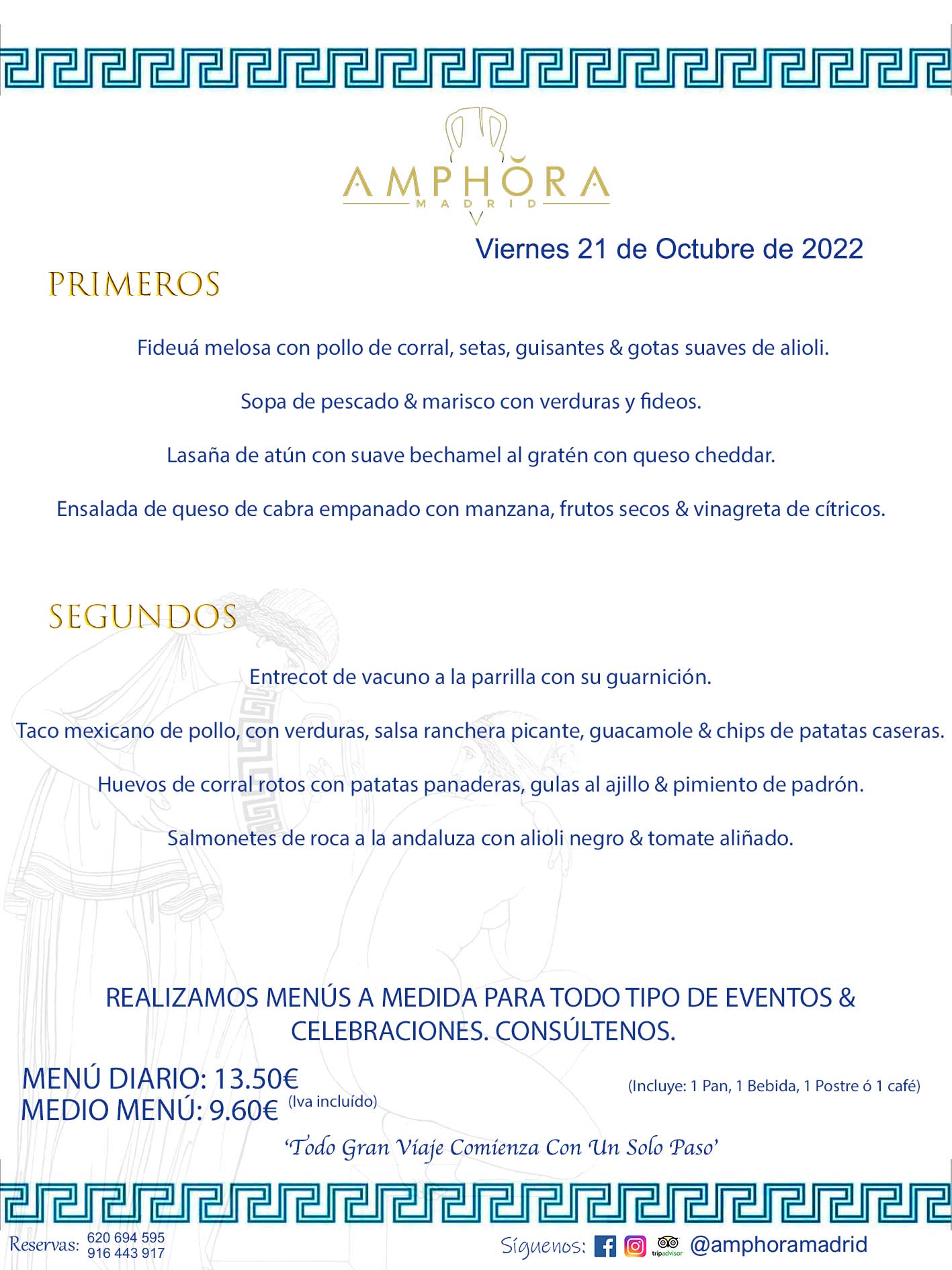 MENÚS DIARIOS MENÚS DEL DÍA. MENU DEL DIA DEL VIERNES 21 DE OCTUBRE DE 2022 ALCORCÓN RESTAURANTE AMPHORA TERRAZA ALCORCÓN MADRID Av. Leganés, 54 28923 · Alcorcón · Madrid · España 91 644 39 17 620 694 595 https://youtu.be/HeULHal1yEY (Vea aquí nuestras instalaciones) https://www.amphoramadrid.com RESTAURANTE AMPHORA TERRAZA ALCORCÓN. MENUS FIN DE SEMANA ALCORCÓN, MENÚS DIARIOS ECONÓMICOS EN ALCORCÓN, MEJORES RESTAURANTES EN ALCORCÓN, TERRAZAS ALCORCON, COMER Y CENAR EN TERRAZA EN ALCORCÓN, RESTAURANTES CON TERRAZA, MEJORES TERRAZAS ALCORCÓN, COMER EN ALCORCON, RESTAURANTES GOURMET ALCORCÓN, MENUS FIN DE SEMANA ECONOMICOS ALCORCON, COMER AL AIRE LIBRE, MENUS ECONOMICOS ALCORCON, UNO DE LOS MEJORES RESTAURANTES DE ALCORCÓN Y ZONA SUR DE MADRID EN CALIDAD PRECIO. RESTAURANTE AMPHORA TERRAZA, ES UN ESPACIO GOURMET DONDE PODRÁ DEGUSTAR DEL MEJOR PRODUCTO CON UNA ELABORACIÓN CUIDADA Y CREATIVA. ADEMÁS, PODRÁ DISFRUTAR DE TODO TIPO DE BEBIDAS PREMIUM PREPARADAS POR NUESTRO BARTENDER, VERMUTS DELICIOSOS Y CERVEZAS DE CALIDAD, YA SEA EN EN EL INTERIOR DE NUESTRO RESTAURANTE O EN NUESTRA MARAVILLOSA TERRAZA. SOMOS POSIBLEMENTE UNO DE LOS MEJORES RESTAURANTES DE LA ZONA SUR EN RELACIÓN CALIDAD, PRECIO Y DECORACIÓN. #AMPHORAMADRID #TERRAZASALCORCÓN #MENUDELDIA #COMERENTERRAZA #MADRID #ALCORCÓN #TERRAZA #MENÚSDELDÍAALCORCÓN #MENÚDELDÍARESTAURANTES #COMERENALCORCÓN #MEJORESRESTAURANTESALCORCÓN #MENÚSECONÓMICOS #RESTAURANTESRECOMENDABLES #RESTAURANTESGOURMET #MENÚSECONÓMICOSALCORCÓN #COMERALAIRELIBRE #COMIDASCENASTERRAZASALCORCON #MENÚSDIARIOSALCORCÓN #MENÚDELDÍAHOY #CENARENTERRAZA #TERRAZASCONENCANTO #RESTAURANTESCONTERRAZA #CENARENALCORCÓN #MEJORESRESTAURANTES #RESTAURANTESCOPASALCORCÓN #COPASPREMIUMALCORCÓN #VERMUTALCORCÓN #GASTROBARALCORCÓN #CARNEBUEYALCORCONPARRILLABRASA #MENUECONÓMICO #GASTROBAR #MEJORTERRAZADEALCORCÓN #MENÚSVIERNESALCORCÓN #MENÚSABADOALCORCÓN #MENÚSDOMINGOALCORCÓN #MENÚSLUNESALCORCÓN #MENÚSMARTESALCORCÓN #MENÚSMIÉRCOLESALCORCÓN #MENÚSJUEVESALCORCÓN MEJOR CARNE A LA PARRILLA ALCORCÓN TOMAHAWK CARNE BUEY AUTÉNTICO ALCORCÓN RESTAURANTES PREMIUN LUJO COMIDA CREATIVA ELABORADA RESTAURANTE AMPHORA TERRAZA EN ALCORCÓN (MADRID) GASTROBAR ALCORCÓN MENÚS ECONÓMICOS DIARIOS DEL DÍA MENUS FIN DE SEMANA DE CALIDAD MEJOR MENÚ FIN DE SEMANA ALCORCÓN COMER CENAR EN TERRAZA TERRAZAS ZONA SUR COMIDAS AIRE LIBRE MEJOR CARNE PARRILLA ALCORCÓN. RESTAURANTES EVENTOS BODAS BAUTIZOS CUMPLEAÑOS COMUNIONES MENUS ESPECIALES GRUPOS EVENTOS ALCORCÓN MADRID SALONES CELEBRACIONES COMIDAS CENAS EMPRESAS ALCORCON