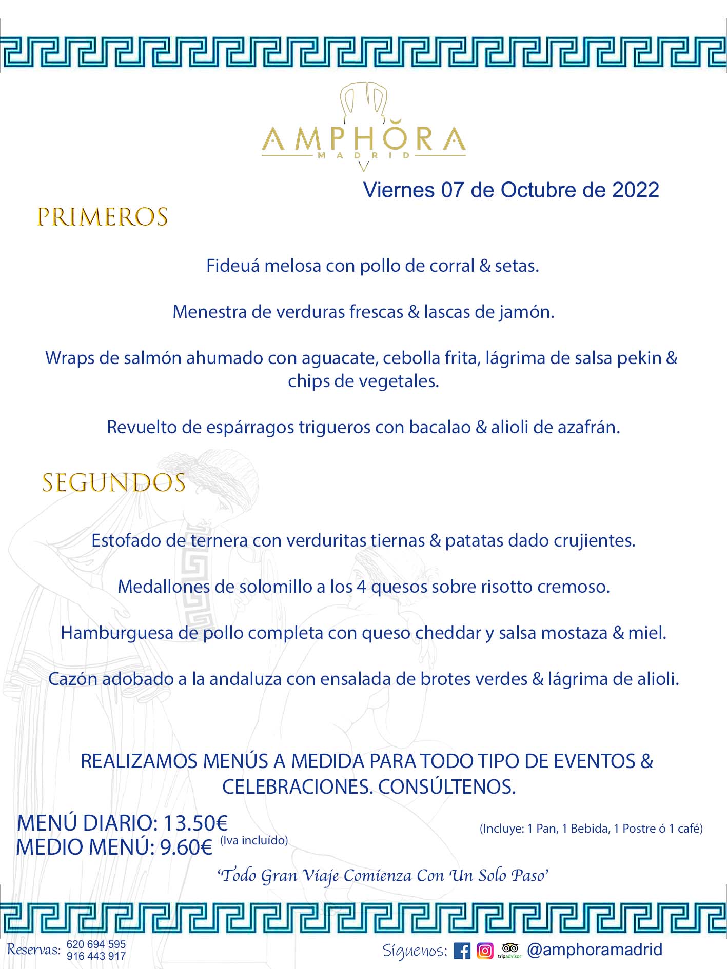 MENÚS DIARIOS MENÚS DEL DÍA. MENU DEL DIA DEL VIERNES 7 DE OCTUBRE DE 2022 ALCORCÓN RESTAURANTE AMPHORA TERRAZA ALCORCÓN MADRID Av. Leganés, 54 28923 · Alcorcón · Madrid · España 91 644 39 17 620 694 595 https://youtu.be/HeULHal1yEY (Vea aquí nuestras instalaciones) https://www.amphoramadrid.com RESTAURANTE AMPHORA TERRAZA ALCORCÓN. MENUS FIN DE SEMANA ALCORCÓN, MENÚS DIARIOS ECONÓMICOS EN ALCORCÓN, MEJORES RESTAURANTES EN ALCORCÓN, TERRAZAS ALCORCON, COMER Y CENAR EN TERRAZA EN ALCORCÓN, RESTAURANTES CON TERRAZA, MEJORES TERRAZAS ALCORCÓN, COMER EN ALCORCON, RESTAURANTES GOURMET ALCORCÓN, MENUS FIN DE SEMANA ECONOMICOS ALCORCON, COMER AL AIRE LIBRE, MENUS ECONOMICOS ALCORCON, UNO DE LOS MEJORES RESTAURANTES DE ALCORCÓN Y ZONA SUR DE MADRID EN CALIDAD PRECIO. RESTAURANTE AMPHORA TERRAZA, ES UN ESPACIO GOURMET DONDE PODRÁ DEGUSTAR DEL MEJOR PRODUCTO CON UNA ELABORACIÓN CUIDADA Y CREATIVA. ADEMÁS, PODRÁ DISFRUTAR DE TODO TIPO DE BEBIDAS PREMIUM PREPARADAS POR NUESTRO BARTENDER, VERMUTS DELICIOSOS Y CERVEZAS DE CALIDAD, YA SEA EN EN EL INTERIOR DE NUESTRO RESTAURANTE O EN NUESTRA MARAVILLOSA TERRAZA. SOMOS POSIBLEMENTE UNO DE LOS MEJORES RESTAURANTES DE LA ZONA SUR EN RELACIÓN CALIDAD, PRECIO Y DECORACIÓN. #AMPHORAMADRID #TERRAZASALCORCÓN #MENUDELDIA #COMERENTERRAZA #MADRID #ALCORCÓN #TERRAZA #MENÚSDELDÍAALCORCÓN #MENÚDELDÍARESTAURANTES #COMERENALCORCÓN #MEJORESRESTAURANTESALCORCÓN #MENÚSECONÓMICOS #RESTAURANTESRECOMENDABLES #RESTAURANTESGOURMET #MENÚSECONÓMICOSALCORCÓN #COMERALAIRELIBRE #COMIDASCENASTERRAZASALCORCON #MENÚSDIARIOSALCORCÓN #MENÚDELDÍAHOY #CENARENTERRAZA #TERRAZASCONENCANTO #RESTAURANTESCONTERRAZA #CENARENALCORCÓN #MEJORESRESTAURANTES #RESTAURANTESCOPASALCORCÓN #COPASPREMIUMALCORCÓN #VERMUTALCORCÓN #GASTROBARALCORCÓN #CARNEBUEYALCORCONPARRILLABRASA #MENUECONÓMICO #GASTROBAR #MEJORTERRAZADEALCORCÓN #MENÚSVIERNESALCORCÓN #MENÚSABADOALCORCÓN #MENÚSDOMINGOALCORCÓN #MENÚSLUNESALCORCÓN #MENÚSMARTESALCORCÓN #MENÚSMIÉRCOLESALCORCÓN #MENÚSJUEVESALCORCÓN MEJOR CARNE A LA PARRILLA ALCORCÓN TOMAHAWK CARNE BUEY AUTÉNTICO ALCORCÓN RESTAURANTES PREMIUN LUJO COMIDA CREATIVA ELABORADA RESTAURANTE AMPHORA TERRAZA EN ALCORCÓN (MADRID) GASTROBAR ALCORCÓN MENÚS ECONÓMICOS DIARIOS DEL DÍA MENUS FIN DE SEMANA DE CALIDAD MEJOR MENÚ FIN DE SEMANA ALCORCÓN COMER CENAR EN TERRAZA TERRAZAS ZONA SUR COMIDAS AIRE LIBRE MEJOR CARNE PARRILLA ALCORCÓN. RESTAURANTES EVENTOS BODAS BAUTIZOS CUMPLEAÑOS COMUNIONES MENUS ESPECIALES GRUPOS EVENTOS ALCORCÓN MADRID SALONES CELEBRACIONES COMIDAS CENAS EMPRESAS ALCORCON