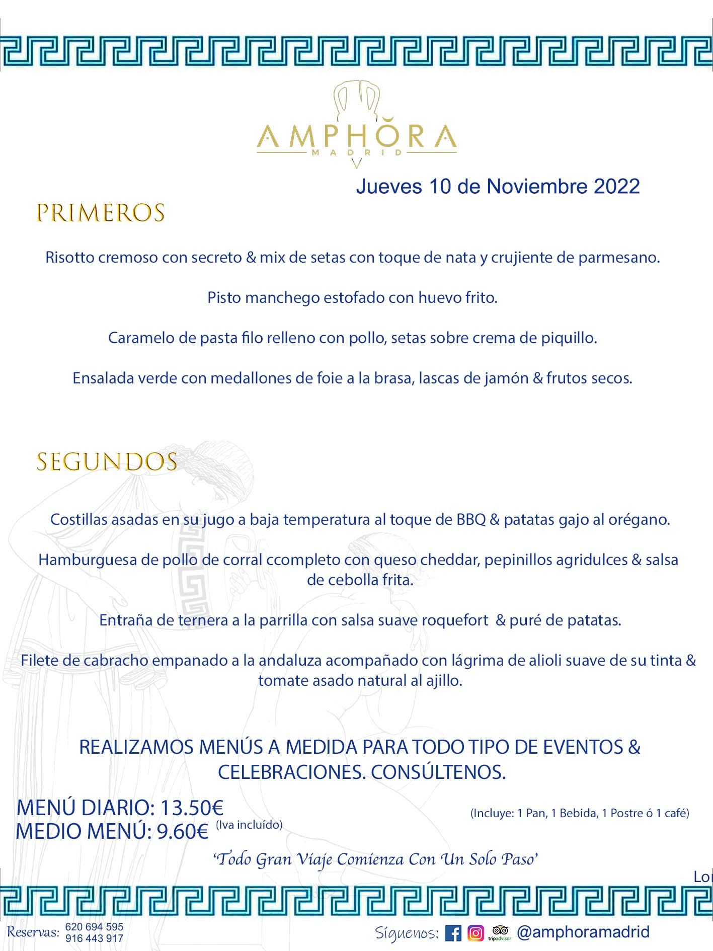 MENÚS DIARIOS MENÚS DEL DÍA. MENU DEL DIA DEL JUEVES 10 DE NOVIEMBRE DE 2022 ALCORCÓN RESTAURANTE AMPHORA TERRAZA ALCORCÓN MADRID Av. Leganés, 54 28923 · Alcorcón · Madrid · España 91 644 39 17 620 694 595 https://youtu.be/HeULHal1yEY (Vea aquí nuestras instalaciones) https://www.amphoramadrid.com RESTAURANTE AMPHORA TERRAZA ALCORCÓN. MENUS FIN DE SEMANA ALCORCÓN, MENÚS DIARIOS ECONÓMICOS EN ALCORCÓN, MEJORES RESTAURANTES EN ALCORCÓN, TERRAZAS ALCORCON, COMER Y CENAR EN TERRAZA EN ALCORCÓN, RESTAURANTES CON TERRAZA, MEJORES TERRAZAS ALCORCÓN, COMER EN ALCORCON, RESTAURANTES GOURMET ALCORCÓN, MENUS FIN DE SEMANA ECONOMICOS ALCORCON, COMER AL AIRE LIBRE, MENUS ECONOMICOS ALCORCON, UNO DE LOS MEJORES RESTAURANTES DE ALCORCÓN Y ZONA SUR DE MADRID EN CALIDAD PRECIO. RESTAURANTE AMPHORA TERRAZA, ES UN ESPACIO GOURMET DONDE PODRÁ DEGUSTAR DEL MEJOR PRODUCTO CON UNA ELABORACIÓN CUIDADA Y CREATIVA. ADEMÁS, PODRÁ DISFRUTAR DE TODO TIPO DE BEBIDAS PREMIUM PREPARADAS POR NUESTRO BARTENDER, VERMUTS DELICIOSOS Y CERVEZAS DE CALIDAD, YA SEA EN EN EL INTERIOR DE NUESTRO RESTAURANTE O EN NUESTRA MARAVILLOSA TERRAZA. SOMOS POSIBLEMENTE UNO DE LOS MEJORES RESTAURANTES DE LA ZONA SUR EN RELACIÓN CALIDAD, PRECIO Y DECORACIÓN. #AMPHORAMADRID #TERRAZASALCORCÓN #MENUDELDIA #COMERENTERRAZA #MADRID #ALCORCÓN #TERRAZA #MENÚSDELDÍAALCORCÓN #MENÚDELDÍARESTAURANTES #COMERENALCORCÓN #MEJORESRESTAURANTESALCORCÓN #MENÚSECONÓMICOS #RESTAURANTESRECOMENDABLES #RESTAURANTESGOURMET #MENÚSECONÓMICOSALCORCÓN #COMERALAIRELIBRE #COMIDASCENASTERRAZASALCORCON #MENÚSDIARIOSALCORCÓN #MENÚDELDÍAHOY #CENARENTERRAZA #TERRAZASCONENCANTO #RESTAURANTESCONTERRAZA #CENARENALCORCÓN #MEJORESRESTAURANTES #RESTAURANTESCOPASALCORCÓN #COPASPREMIUMALCORCÓN #VERMUTALCORCÓN #GASTROBARALCORCÓN #CARNEBUEYALCORCONPARRILLABRASA #MENUECONÓMICO #GASTROBAR #MEJORTERRAZADEALCORCÓN #MENÚSVIERNESALCORCÓN #MENÚSABADOALCORCÓN #MENÚSDOMINGOALCORCÓN #MENÚSLUNESALCORCÓN #MENÚSMARTESALCORCÓN #MENÚSMIÉRCOLESALCORCÓN #MENÚSJUEVESALCORCÓN MEJOR CARNE A LA PARRILLA ALCORCÓN TOMAHAWK CARNE BUEY AUTÉNTICO ALCORCÓN RESTAURANTES PREMIUN LUJO COMIDA CREATIVA ELABORADA RESTAURANTE AMPHORA TERRAZA EN ALCORCÓN (MADRID) GASTROBAR ALCORCÓN MENÚS ECONÓMICOS DIARIOS DEL DÍA MENUS FIN DE SEMANA DE CALIDAD MEJOR MENÚ FIN DE SEMANA ALCORCÓN COMER CENAR EN TERRAZA TERRAZAS ZONA SUR COMIDAS AIRE LIBRE MEJOR CARNE PARRILLA ALCORCÓN. RESTAURANTES EVENTOS BODAS BAUTIZOS CUMPLEAÑOS COMUNIONES MENUS ESPECIALES GRUPOS EVENTOS ALCORCÓN MADRID SALONES CELEBRACIONES COMIDAS CENAS EMPRESAS ALCORCON