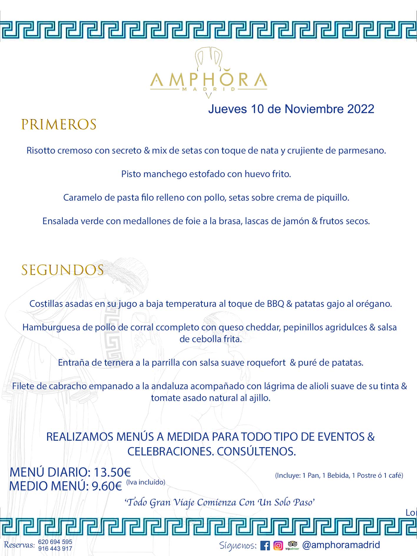 MENÚS DIARIOS MENÚS DEL DÍA. MENU DEL DIA DEL JUEVES 10 DE NOVIEMBRE DE 2022 ALCORCÓN RESTAURANTE AMPHORA TERRAZA ALCORCÓN MADRID Av. Leganés, 54 28923 · Alcorcón · Madrid · España 91 644 39 17 620 694 595 https://youtu.be/HeULHal1yEY (Vea aquí nuestras instalaciones) https://www.amphoramadrid.com RESTAURANTE AMPHORA TERRAZA ALCORCÓN. MENUS FIN DE SEMANA ALCORCÓN, MENÚS DIARIOS ECONÓMICOS EN ALCORCÓN, MEJORES RESTAURANTES EN ALCORCÓN, TERRAZAS ALCORCON, COMER Y CENAR EN TERRAZA EN ALCORCÓN, RESTAURANTES CON TERRAZA, MEJORES TERRAZAS ALCORCÓN, COMER EN ALCORCON, RESTAURANTES GOURMET ALCORCÓN, MENUS FIN DE SEMANA ECONOMICOS ALCORCON, COMER AL AIRE LIBRE, MENUS ECONOMICOS ALCORCON, UNO DE LOS MEJORES RESTAURANTES DE ALCORCÓN Y ZONA SUR DE MADRID EN CALIDAD PRECIO. RESTAURANTE AMPHORA TERRAZA, ES UN ESPACIO GOURMET DONDE PODRÁ DEGUSTAR DEL MEJOR PRODUCTO CON UNA ELABORACIÓN CUIDADA Y CREATIVA. ADEMÁS, PODRÁ DISFRUTAR DE TODO TIPO DE BEBIDAS PREMIUM PREPARADAS POR NUESTRO BARTENDER, VERMUTS DELICIOSOS Y CERVEZAS DE CALIDAD, YA SEA EN EN EL INTERIOR DE NUESTRO RESTAURANTE O EN NUESTRA MARAVILLOSA TERRAZA. SOMOS POSIBLEMENTE UNO DE LOS MEJORES RESTAURANTES DE LA ZONA SUR EN RELACIÓN CALIDAD, PRECIO Y DECORACIÓN. #AMPHORAMADRID #TERRAZASALCORCÓN #MENUDELDIA #COMERENTERRAZA #MADRID #ALCORCÓN #TERRAZA #MENÚSDELDÍAALCORCÓN #MENÚDELDÍARESTAURANTES #COMERENALCORCÓN #MEJORESRESTAURANTESALCORCÓN #MENÚSECONÓMICOS #RESTAURANTESRECOMENDABLES #RESTAURANTESGOURMET #MENÚSECONÓMICOSALCORCÓN #COMERALAIRELIBRE #COMIDASCENASTERRAZASALCORCON #MENÚSDIARIOSALCORCÓN #MENÚDELDÍAHOY #CENARENTERRAZA #TERRAZASCONENCANTO #RESTAURANTESCONTERRAZA #CENARENALCORCÓN #MEJORESRESTAURANTES #RESTAURANTESCOPASALCORCÓN #COPASPREMIUMALCORCÓN #VERMUTALCORCÓN #GASTROBARALCORCÓN #CARNEBUEYALCORCONPARRILLABRASA #MENUECONÓMICO #GASTROBAR #MEJORTERRAZADEALCORCÓN #MENÚSVIERNESALCORCÓN #MENÚSABADOALCORCÓN #MENÚSDOMINGOALCORCÓN #MENÚSLUNESALCORCÓN #MENÚSMARTESALCORCÓN #MENÚSMIÉRCOLESALCORCÓN #MENÚSJUEVESALCORCÓN MEJOR CARNE A LA PARRILLA ALCORCÓN TOMAHAWK CARNE BUEY AUTÉNTICO ALCORCÓN RESTAURANTES PREMIUN LUJO COMIDA CREATIVA ELABORADA RESTAURANTE AMPHORA TERRAZA EN ALCORCÓN (MADRID) GASTROBAR ALCORCÓN MENÚS ECONÓMICOS DIARIOS DEL DÍA MENUS FIN DE SEMANA DE CALIDAD MEJOR MENÚ FIN DE SEMANA ALCORCÓN COMER CENAR EN TERRAZA TERRAZAS ZONA SUR COMIDAS AIRE LIBRE MEJOR CARNE PARRILLA ALCORCÓN. RESTAURANTES EVENTOS BODAS BAUTIZOS CUMPLEAÑOS COMUNIONES MENUS ESPECIALES GRUPOS EVENTOS ALCORCÓN MADRID SALONES CELEBRACIONES COMIDAS CENAS EMPRESAS ALCORCON