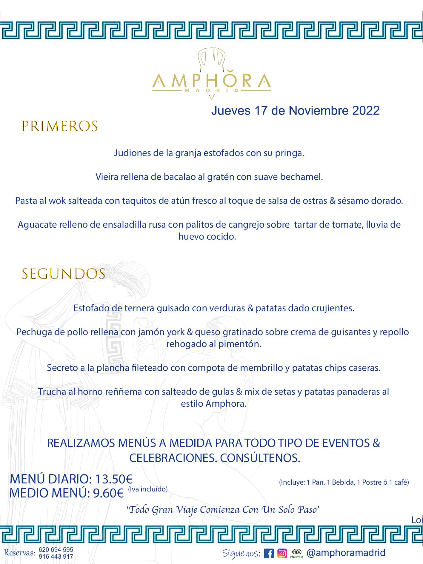 MENÚS DIARIOS MENÚS DEL DÍA. MENU DEL DIA DEL JUEVES 17 DE NOVIEMBRE DE 2022 ALCORCÓN RESTAURANTE AMPHORA TERRAZA ALCORCÓN MADRID Av. Leganés, 54 28923 · Alcorcón · Madrid · España 91 644 39 17 620 694 595 https://youtu.be/HeULHal1yEY (Vea aquí nuestras instalaciones) https://www.amphoramadrid.com RESTAURANTE AMPHORA TERRAZA ALCORCÓN. MENUS FIN DE SEMANA ALCORCÓN, MENÚS DIARIOS ECONÓMICOS EN ALCORCÓN, MEJORES RESTAURANTES EN ALCORCÓN, TERRAZAS ALCORCON, COMER Y CENAR EN TERRAZA EN ALCORCÓN, RESTAURANTES CON TERRAZA, MEJORES TERRAZAS ALCORCÓN, COMER EN ALCORCON, RESTAURANTES GOURMET ALCORCÓN, MENUS FIN DE SEMANA ECONOMICOS ALCORCON, COMER AL AIRE LIBRE, MENUS ECONOMICOS ALCORCON, UNO DE LOS MEJORES RESTAURANTES DE ALCORCÓN Y ZONA SUR DE MADRID EN CALIDAD PRECIO. RESTAURANTE AMPHORA TERRAZA, ES UN ESPACIO GOURMET DONDE PODRÁ DEGUSTAR DEL MEJOR PRODUCTO CON UNA ELABORACIÓN CUIDADA Y CREATIVA. ADEMÁS, PODRÁ DISFRUTAR DE TODO TIPO DE BEBIDAS PREMIUM PREPARADAS POR NUESTRO BARTENDER, VERMUTS DELICIOSOS Y CERVEZAS DE CALIDAD, YA SEA EN EN EL INTERIOR DE NUESTRO RESTAURANTE O EN NUESTRA MARAVILLOSA TERRAZA. SOMOS POSIBLEMENTE UNO DE LOS MEJORES RESTAURANTES DE LA ZONA SUR EN RELACIÓN CALIDAD, PRECIO Y DECORACIÓN. #AMPHORAMADRID #TERRAZASALCORCÓN #MENUDELDIA #COMERENTERRAZA #MADRID #ALCORCÓN #TERRAZA #MENÚSDELDÍAALCORCÓN #MENÚDELDÍARESTAURANTES #COMERENALCORCÓN #MEJORESRESTAURANTESALCORCÓN #MENÚSECONÓMICOS #RESTAURANTESRECOMENDABLES #RESTAURANTESGOURMET #MENÚSECONÓMICOSALCORCÓN #COMERALAIRELIBRE #COMIDASCENASTERRAZASALCORCON #MENÚSDIARIOSALCORCÓN #MENÚDELDÍAHOY #CENARENTERRAZA #TERRAZASCONENCANTO #RESTAURANTESCONTERRAZA #CENARENALCORCÓN #MEJORESRESTAURANTES #RESTAURANTESCOPASALCORCÓN #COPASPREMIUMALCORCÓN #VERMUTALCORCÓN #GASTROBARALCORCÓN #CARNEBUEYALCORCONPARRILLABRASA #MENUECONÓMICO #GASTROBAR #MEJORTERRAZADEALCORCÓN #MENÚSVIERNESALCORCÓN #MENÚSABADOALCORCÓN #MENÚSDOMINGOALCORCÓN #MENÚSLUNESALCORCÓN #MENÚSMARTESALCORCÓN #MENÚSMIÉRCOLESALCORCÓN #MENÚSJUEVESALCORCÓN MEJOR CARNE A LA PARRILLA ALCORCÓN TOMAHAWK CARNE BUEY AUTÉNTICO ALCORCÓN RESTAURANTES PREMIUN LUJO COMIDA CREATIVA ELABORADA RESTAURANTE AMPHORA TERRAZA EN ALCORCÓN (MADRID) GASTROBAR ALCORCÓN MENÚS ECONÓMICOS DIARIOS DEL DÍA MENUS FIN DE SEMANA DE CALIDAD MEJOR MENÚ FIN DE SEMANA ALCORCÓN COMER CENAR EN TERRAZA TERRAZAS ZONA SUR COMIDAS AIRE LIBRE MEJOR CARNE PARRILLA ALCORCÓN. RESTAURANTES EVENTOS BODAS BAUTIZOS CUMPLEAÑOS COMUNIONES MENUS ESPECIALES GRUPOS EVENTOS ALCORCÓN MADRID SALONES CELEBRACIONES COMIDAS CENAS EMPRESAS ALCORCON