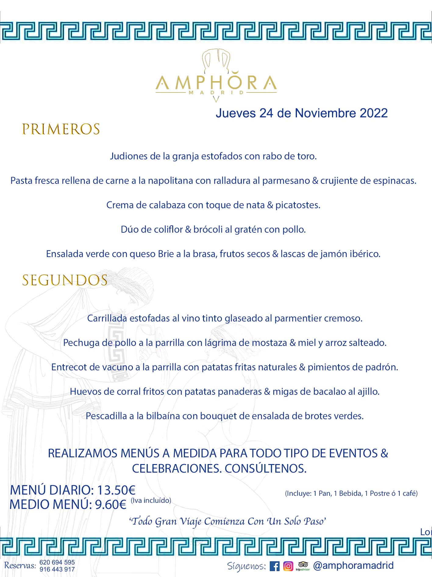 MENÚS DIARIOS MENÚS DEL DÍA. MENU DEL DIA DEL JUEVES 24 DE NOVIEMBRE DE 2022 ALCORCÓN RESTAURANTE AMPHORA TERRAZA ALCORCÓN MADRID Av. Leganés, 54 28923 · Alcorcón · Madrid · España 91 644 39 17 620 694 595 https://youtu.be/HeULHal1yEY (Vea aquí nuestras instalaciones) https://www.amphoramadrid.com RESTAURANTE AMPHORA TERRAZA ALCORCÓN. MENUS FIN DE SEMANA ALCORCÓN, MENÚS DIARIOS ECONÓMICOS EN ALCORCÓN, MEJORES RESTAURANTES EN ALCORCÓN, TERRAZAS ALCORCON, COMER Y CENAR EN TERRAZA EN ALCORCÓN, RESTAURANTES CON TERRAZA, MEJORES TERRAZAS ALCORCÓN, COMER EN ALCORCON, RESTAURANTES GOURMET ALCORCÓN, MENUS FIN DE SEMANA ECONOMICOS ALCORCON, COMER AL AIRE LIBRE, MENUS ECONOMICOS ALCORCON, UNO DE LOS MEJORES RESTAURANTES DE ALCORCÓN Y ZONA SUR DE MADRID EN CALIDAD PRECIO. RESTAURANTE AMPHORA TERRAZA, ES UN ESPACIO GOURMET DONDE PODRÁ DEGUSTAR DEL MEJOR PRODUCTO CON UNA ELABORACIÓN CUIDADA Y CREATIVA. ADEMÁS, PODRÁ DISFRUTAR DE TODO TIPO DE BEBIDAS PREMIUM PREPARADAS POR NUESTRO BARTENDER, VERMUTS DELICIOSOS Y CERVEZAS DE CALIDAD, YA SEA EN EN EL INTERIOR DE NUESTRO RESTAURANTE O EN NUESTRA MARAVILLOSA TERRAZA. SOMOS POSIBLEMENTE UNO DE LOS MEJORES RESTAURANTES DE LA ZONA SUR EN RELACIÓN CALIDAD, PRECIO Y DECORACIÓN. #AMPHORAMADRID #TERRAZASALCORCÓN #MENUDELDIA #COMERENTERRAZA #MADRID #ALCORCÓN #TERRAZA #MENÚSDELDÍAALCORCÓN #MENÚDELDÍARESTAURANTES #COMERENALCORCÓN #MEJORESRESTAURANTESALCORCÓN #MENÚSECONÓMICOS #RESTAURANTESRECOMENDABLES #RESTAURANTESGOURMET #MENÚSECONÓMICOSALCORCÓN #COMERALAIRELIBRE #COMIDASCENASTERRAZASALCORCON #MENÚSDIARIOSALCORCÓN #MENÚDELDÍAHOY #CENARENTERRAZA #TERRAZASCONENCANTO #RESTAURANTESCONTERRAZA #CENARENALCORCÓN #MEJORESRESTAURANTES #RESTAURANTESCOPASALCORCÓN #COPASPREMIUMALCORCÓN #VERMUTALCORCÓN #GASTROBARALCORCÓN #CARNEBUEYALCORCONPARRILLABRASA #MENUECONÓMICO #GASTROBAR #MEJORTERRAZADEALCORCÓN #MENÚSVIERNESALCORCÓN #MENÚSABADOALCORCÓN #MENÚSDOMINGOALCORCÓN #MENÚSLUNESALCORCÓN #MENÚSMARTESALCORCÓN #MENÚSMIÉRCOLESALCORCÓN #MENÚSJUEVESALCORCÓN MEJOR CARNE A LA PARRILLA ALCORCÓN TOMAHAWK CARNE BUEY AUTÉNTICO ALCORCÓN RESTAURANTES PREMIUN LUJO COMIDA CREATIVA ELABORADA RESTAURANTE AMPHORA TERRAZA EN ALCORCÓN (MADRID) GASTROBAR ALCORCÓN MENÚS ECONÓMICOS DIARIOS DEL DÍA MENUS FIN DE SEMANA DE CALIDAD MEJOR MENÚ FIN DE SEMANA ALCORCÓN COMER CENAR EN TERRAZA TERRAZAS ZONA SUR COMIDAS AIRE LIBRE MEJOR CARNE PARRILLA ALCORCÓN. RESTAURANTES EVENTOS BODAS BAUTIZOS CUMPLEAÑOS COMUNIONES MENUS ESPECIALES GRUPOS EVENTOS ALCORCÓN MADRID SALONES CELEBRACIONES COMIDAS CENAS EMPRESAS ALCORCON