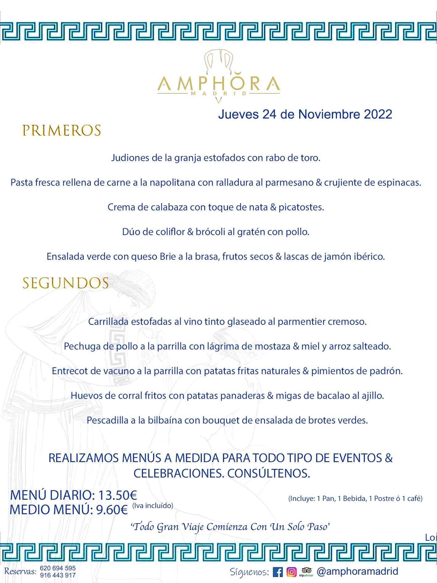 MENÚS DIARIOS MENÚS DEL DÍA. MENU DEL DIA DEL JUEVES 24 DE NOVIEMBRE DE 2022 ALCORCÓN RESTAURANTE AMPHORA TERRAZA ALCORCÓN MADRID Av. Leganés, 54 28923 · Alcorcón · Madrid · España 91 644 39 17 620 694 595 https://youtu.be/HeULHal1yEY (Vea aquí nuestras instalaciones) https://www.amphoramadrid.com RESTAURANTE AMPHORA TERRAZA ALCORCÓN. MENUS FIN DE SEMANA ALCORCÓN, MENÚS DIARIOS ECONÓMICOS EN ALCORCÓN, MEJORES RESTAURANTES EN ALCORCÓN, TERRAZAS ALCORCON, COMER Y CENAR EN TERRAZA EN ALCORCÓN, RESTAURANTES CON TERRAZA, MEJORES TERRAZAS ALCORCÓN, COMER EN ALCORCON, RESTAURANTES GOURMET ALCORCÓN, MENUS FIN DE SEMANA ECONOMICOS ALCORCON, COMER AL AIRE LIBRE, MENUS ECONOMICOS ALCORCON, UNO DE LOS MEJORES RESTAURANTES DE ALCORCÓN Y ZONA SUR DE MADRID EN CALIDAD PRECIO. RESTAURANTE AMPHORA TERRAZA, ES UN ESPACIO GOURMET DONDE PODRÁ DEGUSTAR DEL MEJOR PRODUCTO CON UNA ELABORACIÓN CUIDADA Y CREATIVA. ADEMÁS, PODRÁ DISFRUTAR DE TODO TIPO DE BEBIDAS PREMIUM PREPARADAS POR NUESTRO BARTENDER, VERMUTS DELICIOSOS Y CERVEZAS DE CALIDAD, YA SEA EN EN EL INTERIOR DE NUESTRO RESTAURANTE O EN NUESTRA MARAVILLOSA TERRAZA. SOMOS POSIBLEMENTE UNO DE LOS MEJORES RESTAURANTES DE LA ZONA SUR EN RELACIÓN CALIDAD, PRECIO Y DECORACIÓN. #AMPHORAMADRID #TERRAZASALCORCÓN #MENUDELDIA #COMERENTERRAZA #MADRID #ALCORCÓN #TERRAZA #MENÚSDELDÍAALCORCÓN #MENÚDELDÍARESTAURANTES #COMERENALCORCÓN #MEJORESRESTAURANTESALCORCÓN #MENÚSECONÓMICOS #RESTAURANTESRECOMENDABLES #RESTAURANTESGOURMET #MENÚSECONÓMICOSALCORCÓN #COMERALAIRELIBRE #COMIDASCENASTERRAZASALCORCON #MENÚSDIARIOSALCORCÓN #MENÚDELDÍAHOY #CENARENTERRAZA #TERRAZASCONENCANTO #RESTAURANTESCONTERRAZA #CENARENALCORCÓN #MEJORESRESTAURANTES #RESTAURANTESCOPASALCORCÓN #COPASPREMIUMALCORCÓN #VERMUTALCORCÓN #GASTROBARALCORCÓN #CARNEBUEYALCORCONPARRILLABRASA #MENUECONÓMICO #GASTROBAR #MEJORTERRAZADEALCORCÓN #MENÚSVIERNESALCORCÓN #MENÚSABADOALCORCÓN #MENÚSDOMINGOALCORCÓN #MENÚSLUNESALCORCÓN #MENÚSMARTESALCORCÓN #MENÚSMIÉRCOLESALCORCÓN #MENÚSJUEVESALCORCÓN MEJOR CARNE A LA PARRILLA ALCORCÓN TOMAHAWK CARNE BUEY AUTÉNTICO ALCORCÓN RESTAURANTES PREMIUN LUJO COMIDA CREATIVA ELABORADA RESTAURANTE AMPHORA TERRAZA EN ALCORCÓN (MADRID) GASTROBAR ALCORCÓN MENÚS ECONÓMICOS DIARIOS DEL DÍA MENUS FIN DE SEMANA DE CALIDAD MEJOR MENÚ FIN DE SEMANA ALCORCÓN COMER CENAR EN TERRAZA TERRAZAS ZONA SUR COMIDAS AIRE LIBRE MEJOR CARNE PARRILLA ALCORCÓN. RESTAURANTES EVENTOS BODAS BAUTIZOS CUMPLEAÑOS COMUNIONES MENUS ESPECIALES GRUPOS EVENTOS ALCORCÓN MADRID SALONES CELEBRACIONES COMIDAS CENAS EMPRESAS ALCORCON