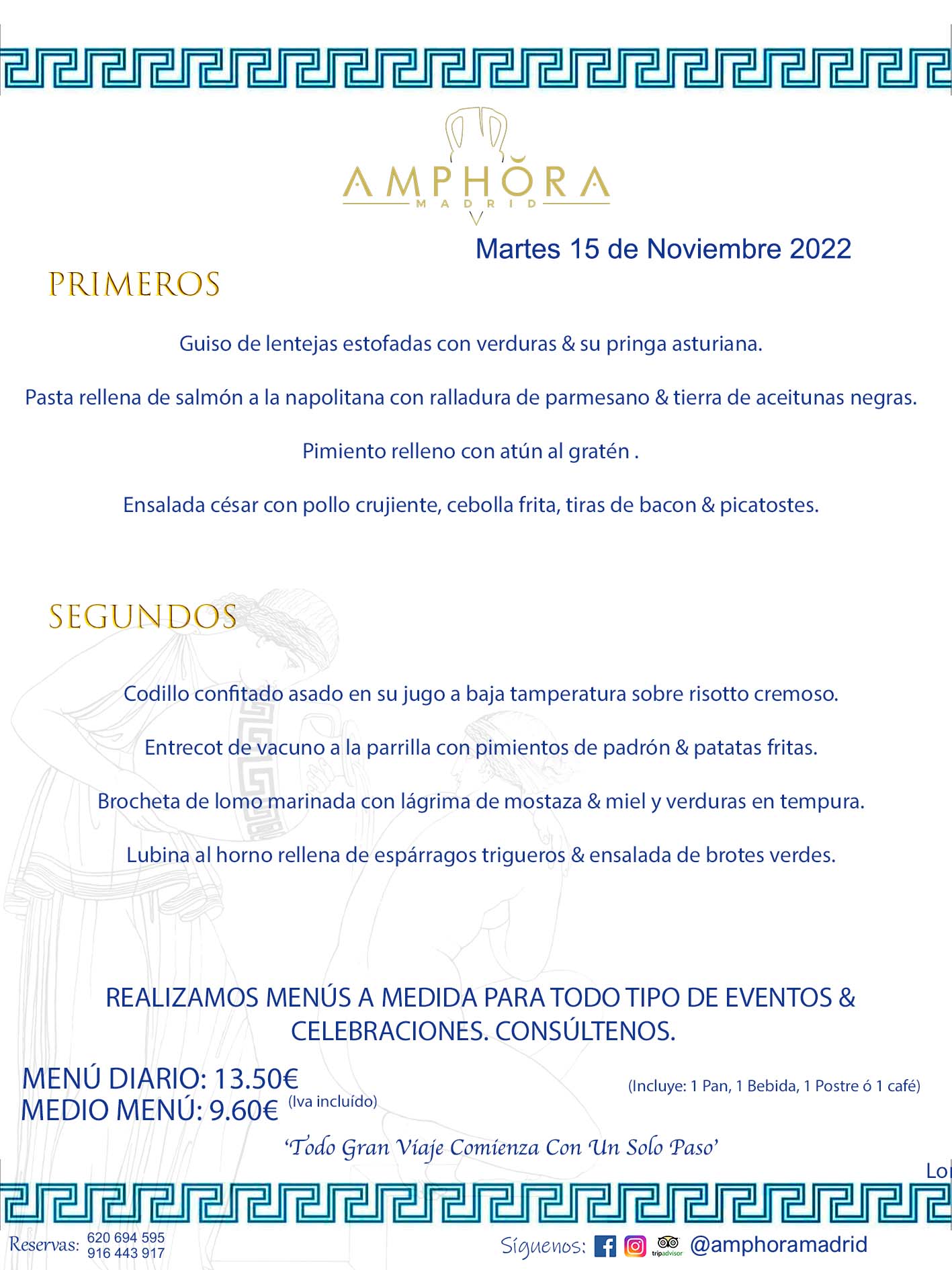 MENÚS DIARIOS MENÚS DEL DÍA. MENU DEL DIA DEL MARTES 15 DE NOVIEMBRE DE 2022 ALCORCÓN RESTAURANTE AMPHORA TERRAZA ALCORCÓN MADRID Av. Leganés, 54 28923 · Alcorcón · Madrid · España 91 644 39 17 620 694 595 https://youtu.be/HeULHal1yEY (Vea aquí nuestras instalaciones) https://www.amphoramadrid.com RESTAURANTE AMPHORA TERRAZA ALCORCÓN. MENUS FIN DE SEMANA ALCORCÓN, MENÚS DIARIOS ECONÓMICOS EN ALCORCÓN, MEJORES RESTAURANTES EN ALCORCÓN, TERRAZAS ALCORCON, COMER Y CENAR EN TERRAZA EN ALCORCÓN, RESTAURANTES CON TERRAZA, MEJORES TERRAZAS ALCORCÓN, COMER EN ALCORCON, RESTAURANTES GOURMET ALCORCÓN, MENUS FIN DE SEMANA ECONOMICOS ALCORCON, COMER AL AIRE LIBRE, MENUS ECONOMICOS ALCORCON, UNO DE LOS MEJORES RESTAURANTES DE ALCORCÓN Y ZONA SUR DE MADRID EN CALIDAD PRECIO. RESTAURANTE AMPHORA TERRAZA, ES UN ESPACIO GOURMET DONDE PODRÁ DEGUSTAR DEL MEJOR PRODUCTO CON UNA ELABORACIÓN CUIDADA Y CREATIVA. ADEMÁS, PODRÁ DISFRUTAR DE TODO TIPO DE BEBIDAS PREMIUM PREPARADAS POR NUESTRO BARTENDER, VERMUTS DELICIOSOS Y CERVEZAS DE CALIDAD, YA SEA EN EN EL INTERIOR DE NUESTRO RESTAURANTE O EN NUESTRA MARAVILLOSA TERRAZA. SOMOS POSIBLEMENTE UNO DE LOS MEJORES RESTAURANTES DE LA ZONA SUR EN RELACIÓN CALIDAD, PRECIO Y DECORACIÓN. #AMPHORAMADRID #TERRAZASALCORCÓN #MENUDELDIA #COMERENTERRAZA #MADRID #ALCORCÓN #TERRAZA #MENÚSDELDÍAALCORCÓN #MENÚDELDÍARESTAURANTES #COMERENALCORCÓN #MEJORESRESTAURANTESALCORCÓN #MENÚSECONÓMICOS #RESTAURANTESRECOMENDABLES #RESTAURANTESGOURMET #MENÚSECONÓMICOSALCORCÓN #COMERALAIRELIBRE #COMIDASCENASTERRAZASALCORCON #MENÚSDIARIOSALCORCÓN #MENÚDELDÍAHOY #CENARENTERRAZA #TERRAZASCONENCANTO #RESTAURANTESCONTERRAZA #CENARENALCORCÓN #MEJORESRESTAURANTES #RESTAURANTESCOPASALCORCÓN #COPASPREMIUMALCORCÓN #VERMUTALCORCÓN #GASTROBARALCORCÓN #CARNEBUEYALCORCONPARRILLABRASA #MENUECONÓMICO #GASTROBAR #MEJORTERRAZADEALCORCÓN #MENÚSVIERNESALCORCÓN #MENÚSABADOALCORCÓN #MENÚSDOMINGOALCORCÓN #MENÚSLUNESALCORCÓN #MENÚSMARTESALCORCÓN #MENÚSMIÉRCOLESALCORCÓN #MENÚSJUEVESALCORCÓN MEJOR CARNE A LA PARRILLA ALCORCÓN TOMAHAWK CARNE BUEY AUTÉNTICO ALCORCÓN RESTAURANTES PREMIUN LUJO COMIDA CREATIVA ELABORADA RESTAURANTE AMPHORA TERRAZA EN ALCORCÓN (MADRID) GASTROBAR ALCORCÓN MENÚS ECONÓMICOS DIARIOS DEL DÍA MENUS FIN DE SEMANA DE CALIDAD MEJOR MENÚ FIN DE SEMANA ALCORCÓN COMER CENAR EN TERRAZA TERRAZAS ZONA SUR COMIDAS AIRE LIBRE MEJOR CARNE PARRILLA ALCORCÓN. RESTAURANTES EVENTOS BODAS BAUTIZOS CUMPLEAÑOS COMUNIONES MENUS ESPECIALES GRUPOS EVENTOS ALCORCÓN MADRID SALONES CELEBRACIONES COMIDAS CENAS EMPRESAS ALCORCON