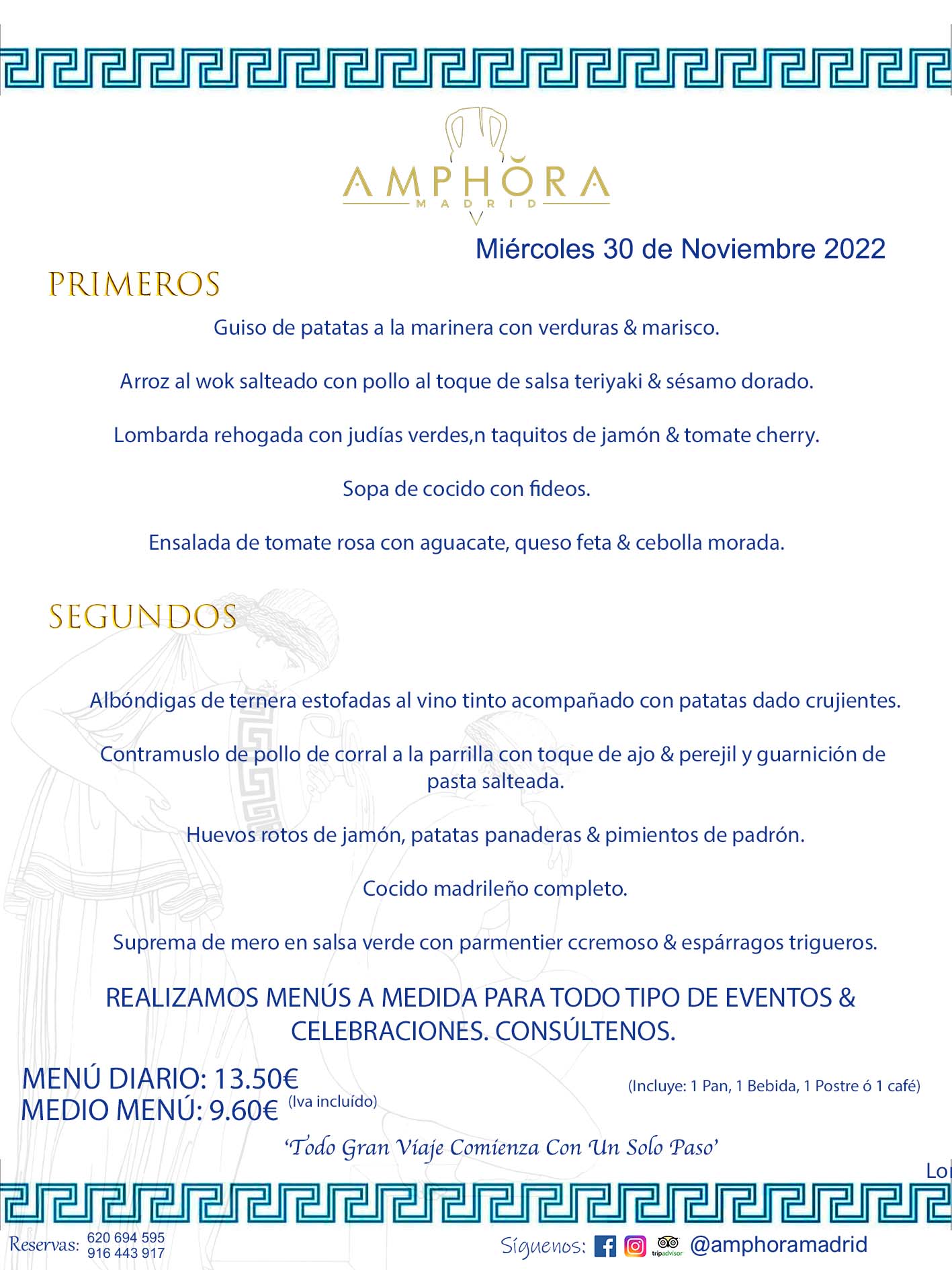 MENÚS DIARIOS MENÚS DEL DÍA. MENU DEL DIA DEL MIÉRCOLES 30 DE NOVIEMBRE DE 2022 ALCORCÓN RESTAURANTE AMPHORA TERRAZA ALCORCÓN MADRID Av. Leganés, 54 28923 · Alcorcón · Madrid · España 91 644 39 17 620 694 595 https://youtu.be/HeULHal1yEY (Vea aquí nuestras instalaciones) https://www.amphoramadrid.com RESTAURANTE AMPHORA TERRAZA ALCORCÓN. MENUS FIN DE SEMANA ALCORCÓN, MENÚS DIARIOS ECONÓMICOS EN ALCORCÓN, MEJORES RESTAURANTES EN ALCORCÓN, TERRAZAS ALCORCON, COMER Y CENAR EN TERRAZA EN ALCORCÓN, RESTAURANTES CON TERRAZA, MEJORES TERRAZAS ALCORCÓN, COMER EN ALCORCON, RESTAURANTES GOURMET ALCORCÓN, MENUS FIN DE SEMANA ECONOMICOS ALCORCON, COMER AL AIRE LIBRE, MENUS ECONOMICOS ALCORCON, UNO DE LOS MEJORES RESTAURANTES DE ALCORCÓN Y ZONA SUR DE MADRID EN CALIDAD PRECIO. RESTAURANTE AMPHORA TERRAZA, ES UN ESPACIO GOURMET DONDE PODRÁ DEGUSTAR DEL MEJOR PRODUCTO CON UNA ELABORACIÓN CUIDADA Y CREATIVA. ADEMÁS, PODRÁ DISFRUTAR DE TODO TIPO DE BEBIDAS PREMIUM PREPARADAS POR NUESTRO BARTENDER, VERMUTS DELICIOSOS Y CERVEZAS DE CALIDAD, YA SEA EN EN EL INTERIOR DE NUESTRO RESTAURANTE O EN NUESTRA MARAVILLOSA TERRAZA. SOMOS POSIBLEMENTE UNO DE LOS MEJORES RESTAURANTES DE LA ZONA SUR EN RELACIÓN CALIDAD, PRECIO Y DECORACIÓN. #AMPHORAMADRID #TERRAZASALCORCÓN #MENUDELDIA #COMERENTERRAZA #MADRID #ALCORCÓN #TERRAZA #MENÚSDELDÍAALCORCÓN #MENÚDELDÍARESTAURANTES #COMERENALCORCÓN #MEJORESRESTAURANTESALCORCÓN #MENÚSECONÓMICOS #RESTAURANTESRECOMENDABLES #RESTAURANTESGOURMET #MENÚSECONÓMICOSALCORCÓN #COMERALAIRELIBRE #COMIDASCENASTERRAZASALCORCON #MENÚSDIARIOSALCORCÓN #MENÚDELDÍAHOY #CENARENTERRAZA #TERRAZASCONENCANTO #RESTAURANTESCONTERRAZA #CENARENALCORCÓN #MEJORESRESTAURANTES #RESTAURANTESCOPASALCORCÓN #COPASPREMIUMALCORCÓN #VERMUTALCORCÓN #GASTROBARALCORCÓN #CARNEBUEYALCORCONPARRILLABRASA #MENUECONÓMICO #GASTROBAR #MEJORTERRAZADEALCORCÓN #MENÚSVIERNESALCORCÓN #MENÚSABADOALCORCÓN #MENÚSDOMINGOALCORCÓN #MENÚSLUNESALCORCÓN #MENÚSMARTESALCORCÓN #MENÚSMIÉRCOLESALCORCÓN #MENÚSJUEVESALCORCÓN MEJOR CARNE A LA PARRILLA ALCORCÓN TOMAHAWK CARNE BUEY AUTÉNTICO ALCORCÓN RESTAURANTES PREMIUN LUJO COMIDA CREATIVA ELABORADA RESTAURANTE AMPHORA TERRAZA EN ALCORCÓN (MADRID) GASTROBAR ALCORCÓN MENÚS ECONÓMICOS DIARIOS DEL DÍA MENUS FIN DE SEMANA DE CALIDAD MEJOR MENÚ FIN DE SEMANA ALCORCÓN COMER CENAR EN TERRAZA TERRAZAS ZONA SUR COMIDAS AIRE LIBRE MEJOR CARNE PARRILLA ALCORCÓN. RESTAURANTES EVENTOS BODAS BAUTIZOS CUMPLEAÑOS COMUNIONES MENUS ESPECIALES GRUPOS EVENTOS ALCORCÓN MADRID SALONES CELEBRACIONES COMIDAS CENAS EMPRESAS ALCORCON