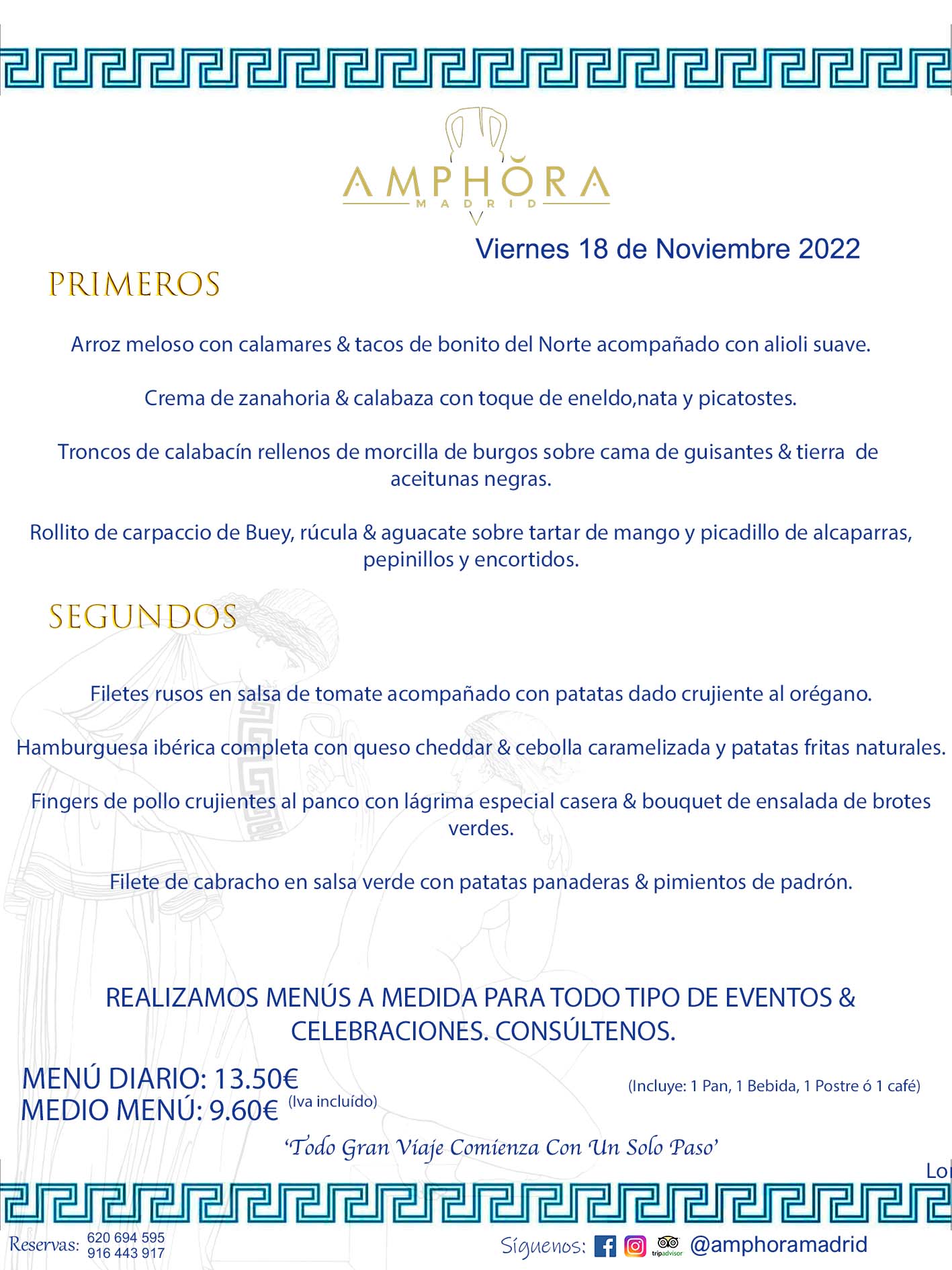 MENÚS DIARIOS MENÚS DEL DÍA. MENU DEL DIA DEL VIERNES 18 DE NOVIEMBRE DE 2022 ALCORCÓN RESTAURANTE AMPHORA TERRAZA ALCORCÓN MADRID Av. Leganés, 54 28923 · Alcorcón · Madrid · España 91 644 39 17 620 694 595 https://youtu.be/HeULHal1yEY (Vea aquí nuestras instalaciones) https://www.amphoramadrid.com RESTAURANTE AMPHORA TERRAZA ALCORCÓN. MENUS FIN DE SEMANA ALCORCÓN, MENÚS DIARIOS ECONÓMICOS EN ALCORCÓN, MEJORES RESTAURANTES EN ALCORCÓN, TERRAZAS ALCORCON, COMER Y CENAR EN TERRAZA EN ALCORCÓN, RESTAURANTES CON TERRAZA, MEJORES TERRAZAS ALCORCÓN, COMER EN ALCORCON, RESTAURANTES GOURMET ALCORCÓN, MENUS FIN DE SEMANA ECONOMICOS ALCORCON, COMER AL AIRE LIBRE, MENUS ECONOMICOS ALCORCON, UNO DE LOS MEJORES RESTAURANTES DE ALCORCÓN Y ZONA SUR DE MADRID EN CALIDAD PRECIO. RESTAURANTE AMPHORA TERRAZA, ES UN ESPACIO GOURMET DONDE PODRÁ DEGUSTAR DEL MEJOR PRODUCTO CON UNA ELABORACIÓN CUIDADA Y CREATIVA. ADEMÁS, PODRÁ DISFRUTAR DE TODO TIPO DE BEBIDAS PREMIUM PREPARADAS POR NUESTRO BARTENDER, VERMUTS DELICIOSOS Y CERVEZAS DE CALIDAD, YA SEA EN EN EL INTERIOR DE NUESTRO RESTAURANTE O EN NUESTRA MARAVILLOSA TERRAZA. SOMOS POSIBLEMENTE UNO DE LOS MEJORES RESTAURANTES DE LA ZONA SUR EN RELACIÓN CALIDAD, PRECIO Y DECORACIÓN. #AMPHORAMADRID #TERRAZASALCORCÓN #MENUDELDIA #COMERENTERRAZA #MADRID #ALCORCÓN #TERRAZA #MENÚSDELDÍAALCORCÓN #MENÚDELDÍARESTAURANTES #COMERENALCORCÓN #MEJORESRESTAURANTESALCORCÓN #MENÚSECONÓMICOS #RESTAURANTESRECOMENDABLES #RESTAURANTESGOURMET #MENÚSECONÓMICOSALCORCÓN #COMERALAIRELIBRE #COMIDASCENASTERRAZASALCORCON #MENÚSDIARIOSALCORCÓN #MENÚDELDÍAHOY #CENARENTERRAZA #TERRAZASCONENCANTO #RESTAURANTESCONTERRAZA #CENARENALCORCÓN #MEJORESRESTAURANTES #RESTAURANTESCOPASALCORCÓN #COPASPREMIUMALCORCÓN #VERMUTALCORCÓN #GASTROBARALCORCÓN #CARNEBUEYALCORCONPARRILLABRASA #MENUECONÓMICO #GASTROBAR #MEJORTERRAZADEALCORCÓN #MENÚSVIERNESALCORCÓN #MENÚSABADOALCORCÓN #MENÚSDOMINGOALCORCÓN #MENÚSLUNESALCORCÓN #MENÚSMARTESALCORCÓN #MENÚSMIÉRCOLESALCORCÓN #MENÚSJUEVESALCORCÓN MEJOR CARNE A LA PARRILLA ALCORCÓN TOMAHAWK CARNE BUEY AUTÉNTICO ALCORCÓN RESTAURANTES PREMIUN LUJO COMIDA CREATIVA ELABORADA RESTAURANTE AMPHORA TERRAZA EN ALCORCÓN (MADRID) GASTROBAR ALCORCÓN MENÚS ECONÓMICOS DIARIOS DEL DÍA MENUS FIN DE SEMANA DE CALIDAD MEJOR MENÚ FIN DE SEMANA ALCORCÓN COMER CENAR EN TERRAZA TERRAZAS ZONA SUR COMIDAS AIRE LIBRE MEJOR CARNE PARRILLA ALCORCÓN. RESTAURANTES EVENTOS BODAS BAUTIZOS CUMPLEAÑOS COMUNIONES MENUS ESPECIALES GRUPOS EVENTOS ALCORCÓN MADRID SALONES CELEBRACIONES COMIDAS CENAS EMPRESAS ALCORCON