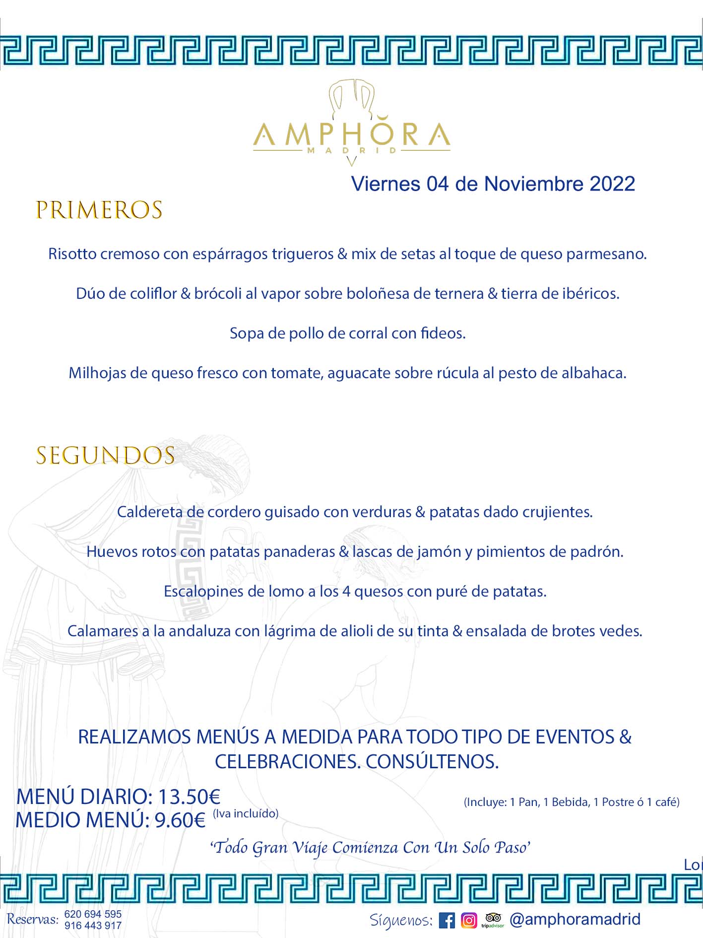MENÚS DIARIOS MENÚS DEL DÍA. MENU DEL DIA DEL VIERNES 4 DE NOVIEMBRE DE 2022 ALCORCÓN RESTAURANTE AMPHORA TERRAZA ALCORCÓN MADRID Av. Leganés, 54 28923 · Alcorcón · Madrid · España 91 644 39 17 620 694 595 https://youtu.be/HeULHal1yEY (Vea aquí nuestras instalaciones) https://www.amphoramadrid.com RESTAURANTE AMPHORA TERRAZA ALCORCÓN. MENUS FIN DE SEMANA ALCORCÓN, MENÚS DIARIOS ECONÓMICOS EN ALCORCÓN, MEJORES RESTAURANTES EN ALCORCÓN, TERRAZAS ALCORCON, COMER Y CENAR EN TERRAZA EN ALCORCÓN, RESTAURANTES CON TERRAZA, MEJORES TERRAZAS ALCORCÓN, COMER EN ALCORCON, RESTAURANTES GOURMET ALCORCÓN, MENUS FIN DE SEMANA ECONOMICOS ALCORCON, COMER AL AIRE LIBRE, MENUS ECONOMICOS ALCORCON, UNO DE LOS MEJORES RESTAURANTES DE ALCORCÓN Y ZONA SUR DE MADRID EN CALIDAD PRECIO. RESTAURANTE AMPHORA TERRAZA, ES UN ESPACIO GOURMET DONDE PODRÁ DEGUSTAR DEL MEJOR PRODUCTO CON UNA ELABORACIÓN CUIDADA Y CREATIVA. ADEMÁS, PODRÁ DISFRUTAR DE TODO TIPO DE BEBIDAS PREMIUM PREPARADAS POR NUESTRO BARTENDER, VERMUTS DELICIOSOS Y CERVEZAS DE CALIDAD, YA SEA EN EN EL INTERIOR DE NUESTRO RESTAURANTE O EN NUESTRA MARAVILLOSA TERRAZA. SOMOS POSIBLEMENTE UNO DE LOS MEJORES RESTAURANTES DE LA ZONA SUR EN RELACIÓN CALIDAD, PRECIO Y DECORACIÓN. #AMPHORAMADRID #TERRAZASALCORCÓN #MENUDELDIA #COMERENTERRAZA #MADRID #ALCORCÓN #TERRAZA #MENÚSDELDÍAALCORCÓN #MENÚDELDÍARESTAURANTES #COMERENALCORCÓN #MEJORESRESTAURANTESALCORCÓN #MENÚSECONÓMICOS #RESTAURANTESRECOMENDABLES #RESTAURANTESGOURMET #MENÚSECONÓMICOSALCORCÓN #COMERALAIRELIBRE #COMIDASCENASTERRAZASALCORCON #MENÚSDIARIOSALCORCÓN #MENÚDELDÍAHOY #CENARENTERRAZA #TERRAZASCONENCANTO #RESTAURANTESCONTERRAZA #CENARENALCORCÓN #MEJORESRESTAURANTES #RESTAURANTESCOPASALCORCÓN #COPASPREMIUMALCORCÓN #VERMUTALCORCÓN #GASTROBARALCORCÓN #CARNEBUEYALCORCONPARRILLABRASA #MENUECONÓMICO #GASTROBAR #MEJORTERRAZADEALCORCÓN #MENÚSVIERNESALCORCÓN #MENÚSABADOALCORCÓN #MENÚSDOMINGOALCORCÓN #MENÚSLUNESALCORCÓN #MENÚSMARTESALCORCÓN #MENÚSMIÉRCOLESALCORCÓN #MENÚSJUEVESALCORCÓN MEJOR CARNE A LA PARRILLA ALCORCÓN TOMAHAWK CARNE BUEY AUTÉNTICO ALCORCÓN RESTAURANTES PREMIUN LUJO COMIDA CREATIVA ELABORADA RESTAURANTE AMPHORA TERRAZA EN ALCORCÓN (MADRID) GASTROBAR ALCORCÓN MENÚS ECONÓMICOS DIARIOS DEL DÍA MENUS FIN DE SEMANA DE CALIDAD MEJOR MENÚ FIN DE SEMANA ALCORCÓN COMER CENAR EN TERRAZA TERRAZAS ZONA SUR COMIDAS AIRE LIBRE MEJOR CARNE PARRILLA ALCORCÓN. RESTAURANTES EVENTOS BODAS BAUTIZOS CUMPLEAÑOS COMUNIONES MENUS ESPECIALES GRUPOS EVENTOS ALCORCÓN MADRID SALONES CELEBRACIONES COMIDAS CENAS EMPRESAS ALCORCON