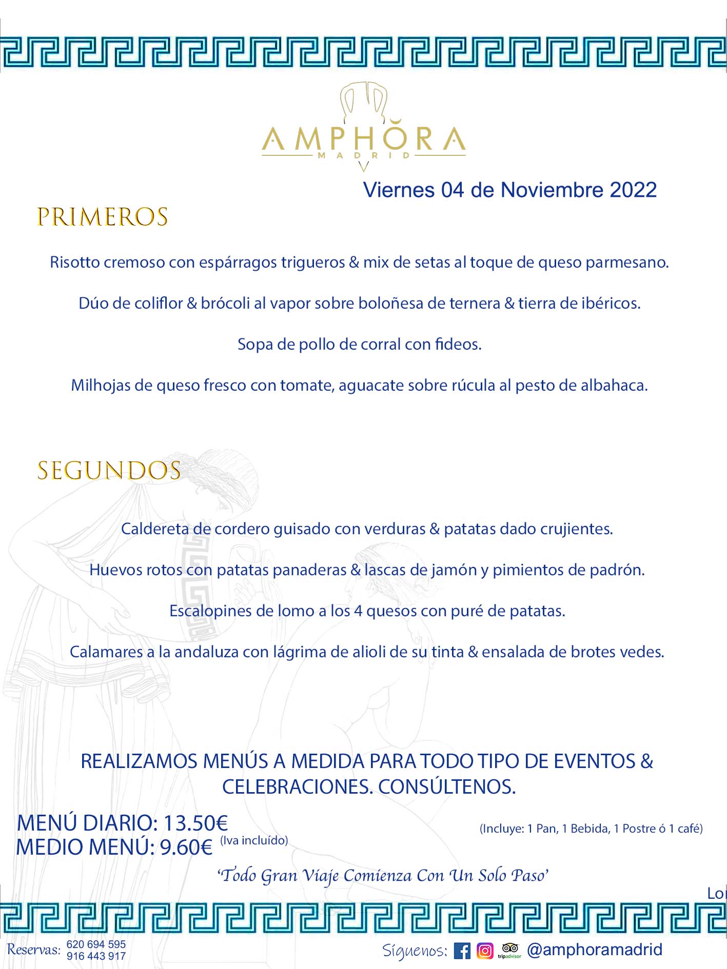 MENÚS DIARIOS MENÚS DEL DÍA. MENU DEL DIA DEL VIERNES 4 DE NOVIEMBRE DE 2022 ALCORCÓN RESTAURANTE AMPHORA TERRAZA ALCORCÓN MADRID Av. Leganés, 54 28923 · Alcorcón · Madrid · España 91 644 39 17 620 694 595 https://youtu.be/HeULHal1yEY (Vea aquí nuestras instalaciones) https://www.amphoramadrid.com RESTAURANTE AMPHORA TERRAZA ALCORCÓN. MENUS FIN DE SEMANA ALCORCÓN, MENÚS DIARIOS ECONÓMICOS EN ALCORCÓN, MEJORES RESTAURANTES EN ALCORCÓN, TERRAZAS ALCORCON, COMER Y CENAR EN TERRAZA EN ALCORCÓN, RESTAURANTES CON TERRAZA, MEJORES TERRAZAS ALCORCÓN, COMER EN ALCORCON, RESTAURANTES GOURMET ALCORCÓN, MENUS FIN DE SEMANA ECONOMICOS ALCORCON, COMER AL AIRE LIBRE, MENUS ECONOMICOS ALCORCON, UNO DE LOS MEJORES RESTAURANTES DE ALCORCÓN Y ZONA SUR DE MADRID EN CALIDAD PRECIO. RESTAURANTE AMPHORA TERRAZA, ES UN ESPACIO GOURMET DONDE PODRÁ DEGUSTAR DEL MEJOR PRODUCTO CON UNA ELABORACIÓN CUIDADA Y CREATIVA. ADEMÁS, PODRÁ DISFRUTAR DE TODO TIPO DE BEBIDAS PREMIUM PREPARADAS POR NUESTRO BARTENDER, VERMUTS DELICIOSOS Y CERVEZAS DE CALIDAD, YA SEA EN EN EL INTERIOR DE NUESTRO RESTAURANTE O EN NUESTRA MARAVILLOSA TERRAZA. SOMOS POSIBLEMENTE UNO DE LOS MEJORES RESTAURANTES DE LA ZONA SUR EN RELACIÓN CALIDAD, PRECIO Y DECORACIÓN. #AMPHORAMADRID #TERRAZASALCORCÓN #MENUDELDIA #COMERENTERRAZA #MADRID #ALCORCÓN #TERRAZA #MENÚSDELDÍAALCORCÓN #MENÚDELDÍARESTAURANTES #COMERENALCORCÓN #MEJORESRESTAURANTESALCORCÓN #MENÚSECONÓMICOS #RESTAURANTESRECOMENDABLES #RESTAURANTESGOURMET #MENÚSECONÓMICOSALCORCÓN #COMERALAIRELIBRE #COMIDASCENASTERRAZASALCORCON #MENÚSDIARIOSALCORCÓN #MENÚDELDÍAHOY #CENARENTERRAZA #TERRAZASCONENCANTO #RESTAURANTESCONTERRAZA #CENARENALCORCÓN #MEJORESRESTAURANTES #RESTAURANTESCOPASALCORCÓN #COPASPREMIUMALCORCÓN #VERMUTALCORCÓN #GASTROBARALCORCÓN #CARNEBUEYALCORCONPARRILLABRASA #MENUECONÓMICO #GASTROBAR #MEJORTERRAZADEALCORCÓN #MENÚSVIERNESALCORCÓN #MENÚSABADOALCORCÓN #MENÚSDOMINGOALCORCÓN #MENÚSLUNESALCORCÓN #MENÚSMARTESALCORCÓN #MENÚSMIÉRCOLESALCORCÓN #MENÚSJUEVESALCORCÓN MEJOR CARNE A LA PARRILLA ALCORCÓN TOMAHAWK CARNE BUEY AUTÉNTICO ALCORCÓN RESTAURANTES PREMIUN LUJO COMIDA CREATIVA ELABORADA RESTAURANTE AMPHORA TERRAZA EN ALCORCÓN (MADRID) GASTROBAR ALCORCÓN MENÚS ECONÓMICOS DIARIOS DEL DÍA MENUS FIN DE SEMANA DE CALIDAD MEJOR MENÚ FIN DE SEMANA ALCORCÓN COMER CENAR EN TERRAZA TERRAZAS ZONA SUR COMIDAS AIRE LIBRE MEJOR CARNE PARRILLA ALCORCÓN. RESTAURANTES EVENTOS BODAS BAUTIZOS CUMPLEAÑOS COMUNIONES MENUS ESPECIALES GRUPOS EVENTOS ALCORCÓN MADRID SALONES CELEBRACIONES COMIDAS CENAS EMPRESAS ALCORCON