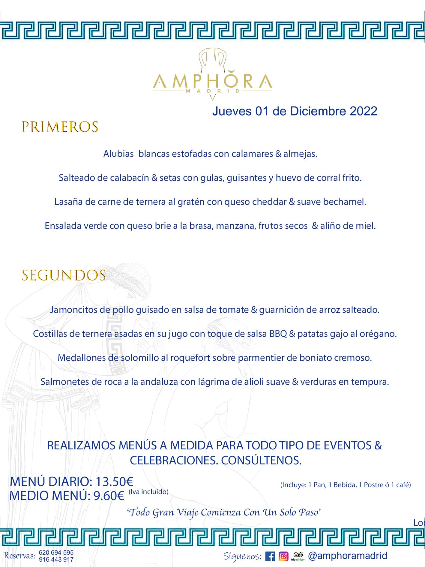 MENÚS DIARIOS MENÚS DEL DÍA. MENU DEL DIA DEL JUEVES DE DICIEMBRE DE 2022 ALCORCÓN RESTAURANTE AMPHORA TERRAZA ALCORCÓN MADRID Av. Leganés, 54 28923 · Alcorcón · Madrid · España 91 644 39 17 620 694 595 https://youtu.be/HeULHal1yEY (Vea aquí nuestras instalaciones) https://www.amphoramadrid.com RESTAURANTE AMPHORA TERRAZA ALCORCÓN. MENUS FIN DE SEMANA ALCORCÓN, MENÚS DIARIOS ECONÓMICOS EN ALCORCÓN, MEJORES RESTAURANTES EN ALCORCÓN, TERRAZAS ALCORCON, COMER Y CENAR EN TERRAZA EN ALCORCÓN, RESTAURANTES CON TERRAZA, MEJORES TERRAZAS ALCORCÓN, COMER EN ALCORCON, RESTAURANTES GOURMET ALCORCÓN, MENUS FIN DE SEMANA ECONOMICOS ALCORCON, COMER AL AIRE LIBRE, MENUS ECONOMICOS ALCORCON, UNO DE LOS MEJORES RESTAURANTES DE ALCORCÓN Y ZONA SUR DE MADRID EN CALIDAD PRECIO. RESTAURANTE AMPHORA TERRAZA, ES UN ESPACIO GOURMET DONDE PODRÁ DEGUSTAR DEL MEJOR PRODUCTO CON UNA ELABORACIÓN CUIDADA Y CREATIVA. ADEMÁS, PODRÁ DISFRUTAR DE TODO TIPO DE BEBIDAS PREMIUM PREPARADAS POR NUESTRO BARTENDER, VERMUTS DELICIOSOS Y CERVEZAS DE CALIDAD, YA SEA EN EN EL INTERIOR DE NUESTRO RESTAURANTE O EN NUESTRA MARAVILLOSA TERRAZA. SOMOS POSIBLEMENTE UNO DE LOS MEJORES RESTAURANTES DE LA ZONA SUR EN RELACIÓN CALIDAD, PRECIO Y DECORACIÓN. #AMPHORAMADRID #TERRAZASALCORCÓN #MENUDELDIA #COMERENTERRAZA #MADRID #ALCORCÓN #TERRAZA #MENÚSDELDÍAALCORCÓN #MENÚDELDÍARESTAURANTES #COMERENALCORCÓN #MEJORESRESTAURANTESALCORCÓN #MENÚSECONÓMICOS #RESTAURANTESRECOMENDABLES #RESTAURANTESGOURMET #MENÚSECONÓMICOSALCORCÓN #COMERALAIRELIBRE #COMIDASCENASTERRAZASALCORCON #MENÚSDIARIOSALCORCÓN #MENÚDELDÍAHOY #CENARENTERRAZA #TERRAZASCONENCANTO #RESTAURANTESCONTERRAZA #CENARENALCORCÓN #MEJORESRESTAURANTES #RESTAURANTESCOPASALCORCÓN #COPASPREMIUMALCORCÓN #VERMUTALCORCÓN #GASTROBARALCORCÓN #CARNEBUEYALCORCONPARRILLABRASA #MENUECONÓMICO #GASTROBAR #MEJORTERRAZADEALCORCÓN #MENÚSVIERNESALCORCÓN #MENÚSABADOALCORCÓN #MENÚSDOMINGOALCORCÓN #MENÚSLUNESALCORCÓN #MENÚSMARTESALCORCÓN #MENÚSMIÉRCOLESALCORCÓN #MENÚSJUEVESALCORCÓN MEJOR CARNE A LA PARRILLA ALCORCÓN TOMAHAWK CARNE BUEY AUTÉNTICO ALCORCÓN RESTAURANTES PREMIUN LUJO COMIDA CREATIVA ELABORADA RESTAURANTE AMPHORA TERRAZA EN ALCORCÓN (MADRID) GASTROBAR ALCORCÓN MENÚS ECONÓMICOS DIARIOS DEL DÍA MENUS FIN DE SEMANA DE CALIDAD MEJOR MENÚ FIN DE SEMANA ALCORCÓN COMER CENAR EN TERRAZA TERRAZAS ZONA SUR COMIDAS AIRE LIBRE MEJOR CARNE PARRILLA ALCORCÓN. RESTAURANTES EVENTOS BODAS BAUTIZOS CUMPLEAÑOS COMUNIONES MENUS ESPECIALES GRUPOS EVENTOS ALCORCÓN MADRID SALONES CELEBRACIONES COMIDAS CENAS EMPRESAS ALCORCON