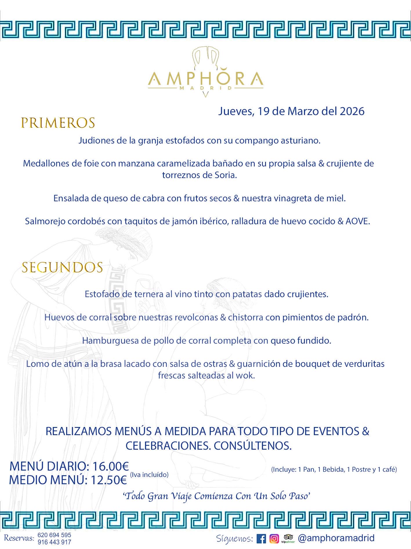 MENÚS DEL DÍA ALCORCÓN MENÚ DEL JUEVES 19 DE MARZO DE DE 2026 MENÚS DIARIOS MEJORES MENÚS RESTAURANTES ALCORCÓN RESTAURANTE AMPHORA TERRAZA EN ALCORCÓN (DISPONEMOS DE UNA GRAN TERRAZA) Av. Leganés, 54 28923 · Alcorcón · Madrid · España. 91 644 39 17 620 694 595 También realizamos menús especiales a medida personalizados a grupos para todo tipo de eventos, como celebraciones, comidas o cenas de empresas, bautizos, bodas, cumpleaños, cenas o comidas de navidad 2023 2024, etc. Consúltenos o visite nuestras excelentes y amplias instalaciones y les prepararemos el menú más ajustado a sus necesidades y presupuesto. #RestaurantesEventos #RestaurantesMenúsCelebraciones #RestaurantesSalonesBodasBautizosComuniones #MenúsEspecialesparaEventosAlcorcón #MenúsCelebracionesAlcorcón #RestaurantesSalonesMenúsEspecialesGrupos #RestaurantesMenúsCumpleaños #ComidasCenasEmpresasAlcorcón #MenúsparaCenasComidasEventosEmpresasMadrid #MejoresTerrazasMadrid #MejorTerrazaAlcorcónMadrid #PresupuestosMenúsBodasComunionesBautizosAlcorcón #RestaurantesSecretosconEncantoMadrid #RestaurantesMenúsCenasComidasGruposEmpresasNavidadesAlcorcon #SalonesComidasCenasEmpresasAlcorcón #MenúsEventos #MenúsBodas #MenúsComuniones #MenúsCumpleaños #MenúsBautizos #MenúsEventosAlcorcón #MenúsBodasAlcorcón #MenúsComunionesAlcorcón #MenúsCumpleañosAlcorcón #MenúsBautizosAlcorcón #MenúsNavidadAlcorcón #MenúsComidasNavidad #MenúsCenasNavidad #SalonesEventosAlcorcón RESTAURANTES ALCORCÓN CELEBRACIONES EVENTOS CUMPLEAÑOS BODAS COMUNIONES BAUTIZOS, MENÚS ESPECIALES A MEDIDA PARA REUNIONES FAMILIARES EVENTOS CELEBRACIONES BODAS COMUNIONES BAUTIZOS EN ALCORCÓN, RESTAURANTES SALONES GRUPOS COMIDAS CENAS EN ALCORCÓN, RESTAURANTES COMIDAS CENAS EMPRESA ALCORCÓN MADRID, MEJORES TERRAZAS ALCORCÓN, MEJOR TERRAZA ALCORCÓN, RESTAURANTES SECRETOS CON ENCANTO EN MADRID, RESTAURANTES MENUS GRUPOS ESPECIALES COMIDAS CENAS EMPRESAS NAVIDADES ALCORCÓN, CONSÚLTE NUESTROS MENÚS A MEDIDA PARA EVENTOS - REALIZAMOS MENÚS A MEDIDA PARA BODAS, COMUNIONES, BAUTIZOS, CUMPLEAÑOS, CENAS COMIDAS DE EMPRESAS, ETC - NUESTRO RESTAURANTE DIPONE DE UNA EXTRAORDINARIA TERRAZA PARA TODO TIPO DE EVENTOS - NUESTROS SALONES INTERIORES SE ADAPTAN A TODO DE EVENTOS, YA SEAN PARTICULARES COMO DE EMPRESAS - RESTAURANTE PREPARADO PARA TODO TIPO DE EVENTOS DE CLIENTES DE LA ZONA SUR SUROESTE DE MADRID COMO ALCORCÓN MÓSTOLES FUENLABRADA VILLAVICIOSA DE ODÓN POZUELO DE ALARCÓN GETAFE LAS ROZAS MAJADAHONDA - UNO DE LOS MEJORES RESTAURANTES DE MADRID PARA COMER O CENAR A LA CARTA O CON NUESTROS MENÚS - CELEBRE CON NOSOTROS SUS REUNIONES FAMILIARES CUMPLEAÑOS BAUTIZOS COMUNIONES BODAS PRESENTACIONES ETC. PUES SERÁN UN ÉXITO - MEJORES RESTAURANTES SALONES CELEBRACIONES EN ALCORCÓN -RESTAURANTES MENUS GRUPOS COMIDAS CENAS REUNIONES EMPRESAS NAVIDADES 2024 ALCORCÓN ZONA SUR MADRID.MENÚS DEL DÍA ALCORCÓN DIARIOS MEJORES MENÚS RESTAURANTES ALCORCÓN RESTAURANTE AMPHORA TERRAZA EN ALCORCÓN (DISPONEMOS DE UNA GRAN TERRAZA)