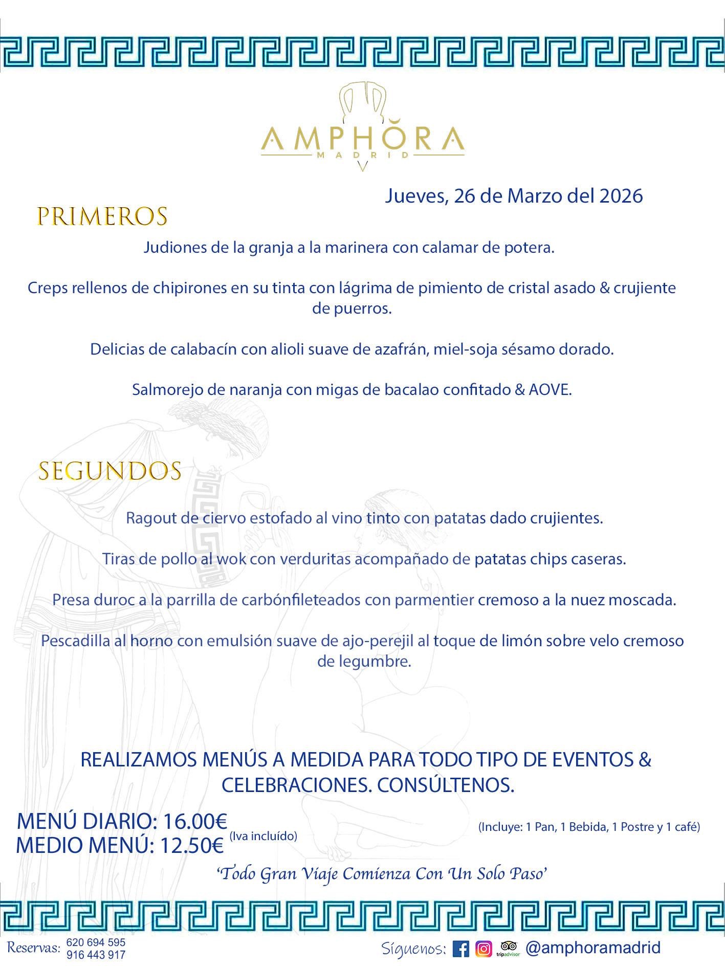MENÚS DEL DÍA ALCORCÓN MENÚ DEL JUEVES 26 DE MARZO DE DE 2026 MENÚS DIARIOS MEJORES MENÚS RESTAURANTES ALCORCÓN RESTAURANTE AMPHORA TERRAZA EN ALCORCÓN (DISPONEMOS DE UNA GRAN TERRAZA) Av. Leganés, 54 28923 · Alcorcón · Madrid · España. 91 644 39 17 620 694 595 También realizamos menús especiales a medida personalizados a grupos para todo tipo de eventos, como celebraciones, comidas o cenas de empresas, bautizos, bodas, cumpleaños, cenas o comidas de navidad 2023 2024, etc. Consúltenos o visite nuestras excelentes y amplias instalaciones y les prepararemos el menú más ajustado a sus necesidades y presupuesto. #RestaurantesEventos #RestaurantesMenúsCelebraciones #RestaurantesSalonesBodasBautizosComuniones #MenúsEspecialesparaEventosAlcorcón #MenúsCelebracionesAlcorcón #RestaurantesSalonesMenúsEspecialesGrupos #RestaurantesMenúsCumpleaños #ComidasCenasEmpresasAlcorcón #MenúsparaCenasComidasEventosEmpresasMadrid #MejoresTerrazasMadrid #MejorTerrazaAlcorcónMadrid #PresupuestosMenúsBodasComunionesBautizosAlcorcón #RestaurantesSecretosconEncantoMadrid #RestaurantesMenúsCenasComidasGruposEmpresasNavidadesAlcorcon #SalonesComidasCenasEmpresasAlcorcón #MenúsEventos #MenúsBodas #MenúsComuniones #MenúsCumpleaños #MenúsBautizos #MenúsEventosAlcorcón #MenúsBodasAlcorcón #MenúsComunionesAlcorcón #MenúsCumpleañosAlcorcón #MenúsBautizosAlcorcón #MenúsNavidadAlcorcón #MenúsComidasNavidad #MenúsCenasNavidad #SalonesEventosAlcorcón RESTAURANTES ALCORCÓN CELEBRACIONES EVENTOS CUMPLEAÑOS BODAS COMUNIONES BAUTIZOS, MENÚS ESPECIALES A MEDIDA PARA REUNIONES FAMILIARES EVENTOS CELEBRACIONES BODAS COMUNIONES BAUTIZOS EN ALCORCÓN, RESTAURANTES SALONES GRUPOS COMIDAS CENAS EN ALCORCÓN, RESTAURANTES COMIDAS CENAS EMPRESA ALCORCÓN MADRID, MEJORES TERRAZAS ALCORCÓN, MEJOR TERRAZA ALCORCÓN, RESTAURANTES SECRETOS CON ENCANTO EN MADRID, RESTAURANTES MENUS GRUPOS ESPECIALES COMIDAS CENAS EMPRESAS NAVIDADES ALCORCÓN, CONSÚLTE NUESTROS MENÚS A MEDIDA PARA EVENTOS - REALIZAMOS MENÚS A MEDIDA PARA BODAS, COMUNIONES, BAUTIZOS, CUMPLEAÑOS, CENAS COMIDAS DE EMPRESAS, ETC - NUESTRO RESTAURANTE DIPONE DE UNA EXTRAORDINARIA TERRAZA PARA TODO TIPO DE EVENTOS - NUESTROS SALONES INTERIORES SE ADAPTAN A TODO DE EVENTOS, YA SEAN PARTICULARES COMO DE EMPRESAS - RESTAURANTE PREPARADO PARA TODO TIPO DE EVENTOS DE CLIENTES DE LA ZONA SUR SUROESTE DE MADRID COMO ALCORCÓN MÓSTOLES FUENLABRADA VILLAVICIOSA DE ODÓN POZUELO DE ALARCÓN GETAFE LAS ROZAS MAJADAHONDA - UNO DE LOS MEJORES RESTAURANTES DE MADRID PARA COMER O CENAR A LA CARTA O CON NUESTROS MENÚS - CELEBRE CON NOSOTROS SUS REUNIONES FAMILIARES CUMPLEAÑOS BAUTIZOS COMUNIONES BODAS PRESENTACIONES ETC. PUES SERÁN UN ÉXITO - MEJORES RESTAURANTES SALONES CELEBRACIONES EN ALCORCÓN -RESTAURANTES MENUS GRUPOS COMIDAS CENAS REUNIONES EMPRESAS NAVIDADES 2024 ALCORCÓN ZONA SUR MADRID.MENÚS DEL DÍA ALCORCÓN DIARIOS MEJORES MENÚS RESTAURANTES ALCORCÓN RESTAURANTE AMPHORA TERRAZA EN ALCORCÓN (DISPONEMOS DE UNA GRAN TERRAZA)