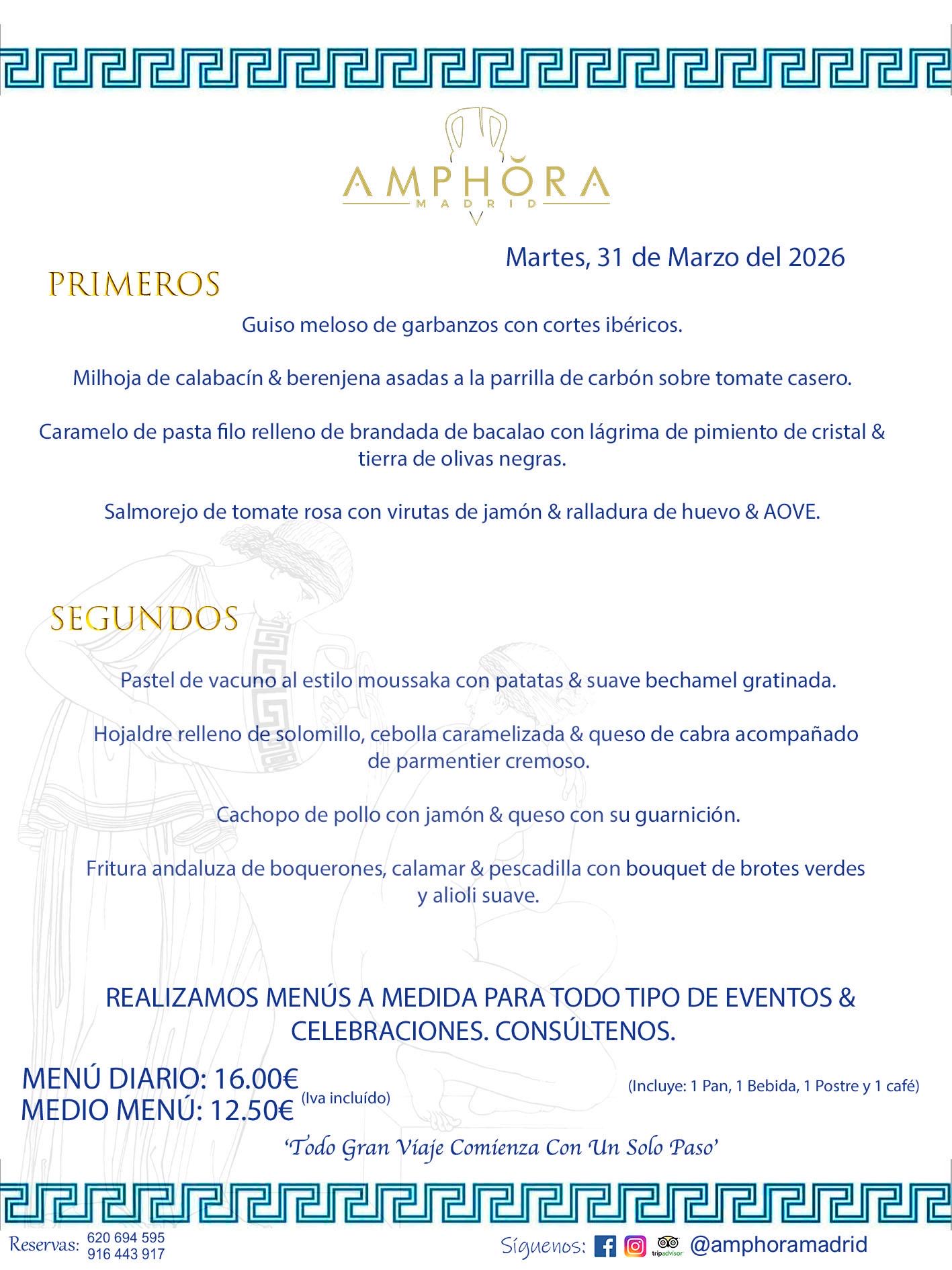 MENÚS DEL DÍA ALCORCÓN MENÚ DEL MARTES 31 DE MARZO DE DE 2026 MENÚS DIARIOS MEJORES MENÚS RESTAURANTES ALCORCÓN RESTAURANTE AMPHORA TERRAZA EN ALCORCÓN (DISPONEMOS DE UNA GRAN TERRAZA) Av. Leganés, 54 28923 · Alcorcón · Madrid · España. 91 644 39 17 620 694 595 También realizamos menús especiales a medida personalizados a grupos para todo tipo de eventos, como celebraciones, comidas o cenas de empresas, bautizos, bodas, cumpleaños, cenas o comidas de navidad 2023 2024, etc. Consúltenos o visite nuestras excelentes y amplias instalaciones y les prepararemos el menú más ajustado a sus necesidades y presupuesto. #RestaurantesEventos #RestaurantesMenúsCelebraciones #RestaurantesSalonesBodasBautizosComuniones #MenúsEspecialesparaEventosAlcorcón #MenúsCelebracionesAlcorcón #RestaurantesSalonesMenúsEspecialesGrupos #RestaurantesMenúsCumpleaños #ComidasCenasEmpresasAlcorcón #MenúsparaCenasComidasEventosEmpresasMadrid #MejoresTerrazasMadrid #MejorTerrazaAlcorcónMadrid #PresupuestosMenúsBodasComunionesBautizosAlcorcón #RestaurantesSecretosconEncantoMadrid #RestaurantesMenúsCenasComidasGruposEmpresasNavidadesAlcorcon #SalonesComidasCenasEmpresasAlcorcón #MenúsEventos #MenúsBodas #MenúsComuniones #MenúsCumpleaños #MenúsBautizos #MenúsEventosAlcorcón #MenúsBodasAlcorcón #MenúsComunionesAlcorcón #MenúsCumpleañosAlcorcón #MenúsBautizosAlcorcón #MenúsNavidadAlcorcón #MenúsComidasNavidad #MenúsCenasNavidad #SalonesEventosAlcorcón RESTAURANTES ALCORCÓN CELEBRACIONES EVENTOS CUMPLEAÑOS BODAS COMUNIONES BAUTIZOS, MENÚS ESPECIALES A MEDIDA PARA REUNIONES FAMILIARES EVENTOS CELEBRACIONES BODAS COMUNIONES BAUTIZOS EN ALCORCÓN, RESTAURANTES SALONES GRUPOS COMIDAS CENAS EN ALCORCÓN, RESTAURANTES COMIDAS CENAS EMPRESA ALCORCÓN MADRID, MEJORES TERRAZAS ALCORCÓN, MEJOR TERRAZA ALCORCÓN, RESTAURANTES SECRETOS CON ENCANTO EN MADRID, RESTAURANTES MENUS GRUPOS ESPECIALES COMIDAS CENAS EMPRESAS NAVIDADES ALCORCÓN, CONSÚLTE NUESTROS MENÚS A MEDIDA PARA EVENTOS - REALIZAMOS MENÚS A MEDIDA PARA BODAS, COMUNIONES, BAUTIZOS, CUMPLEAÑOS, CENAS COMIDAS DE EMPRESAS, ETC - NUESTRO RESTAURANTE DIPONE DE UNA EXTRAORDINARIA TERRAZA PARA TODO TIPO DE EVENTOS - NUESTROS SALONES INTERIORES SE ADAPTAN A TODO DE EVENTOS, YA SEAN PARTICULARES COMO DE EMPRESAS - RESTAURANTE PREPARADO PARA TODO TIPO DE EVENTOS DE CLIENTES DE LA ZONA SUR SUROESTE DE MADRID COMO ALCORCÓN MÓSTOLES FUENLABRADA VILLAVICIOSA DE ODÓN POZUELO DE ALARCÓN GETAFE LAS ROZAS MAJADAHONDA - UNO DE LOS MEJORES RESTAURANTES DE MADRID PARA COMER O CENAR A LA CARTA O CON NUESTROS MENÚS - CELEBRE CON NOSOTROS SUS REUNIONES FAMILIARES CUMPLEAÑOS BAUTIZOS COMUNIONES BODAS PRESENTACIONES ETC. PUES SERÁN UN ÉXITO - MEJORES RESTAURANTES SALONES CELEBRACIONES EN ALCORCÓN -RESTAURANTES MENUS GRUPOS COMIDAS CENAS REUNIONES EMPRESAS NAVIDADES 2024 ALCORCÓN ZONA SUR MADRID.MENÚS DEL DÍA ALCORCÓN DIARIOS MEJORES MENÚS RESTAURANTES ALCORCÓN RESTAURANTE AMPHORA TERRAZA EN ALCORCÓN (DISPONEMOS DE UNA GRAN TERRAZA)