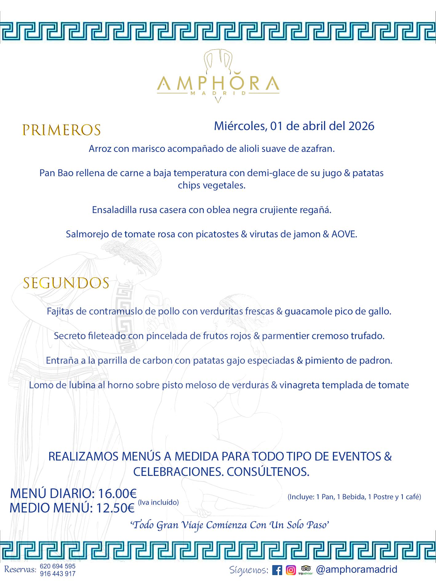 MENÚS DEL DÍA ALCORCÓN MENÚ DEL MIÉRCOLES 1 DE ABRIL DE DE 2026 MENÚS DIARIOS MEJORES MENÚS RESTAURANTES ALCORCÓN RESTAURANTE AMPHORA TERRAZA EN ALCORCÓN (DISPONEMOS DE UNA GRAN TERRAZA) Av. Leganés, 54 28923 · Alcorcón · Madrid · España. 91 644 39 17 620 694 595 También realizamos menús especiales a medida personalizados a grupos para todo tipo de eventos, como celebraciones, comidas o cenas de empresas, bautizos, bodas, cumpleaños, cenas o comidas de navidad 2023 2024, etc. Consúltenos o visite nuestras excelentes y amplias instalaciones y les prepararemos el menú más ajustado a sus necesidades y presupuesto. #RestaurantesEventos #RestaurantesMenúsCelebraciones #RestaurantesSalonesBodasBautizosComuniones #MenúsEspecialesparaEventosAlcorcón #MenúsCelebracionesAlcorcón #RestaurantesSalonesMenúsEspecialesGrupos #RestaurantesMenúsCumpleaños #ComidasCenasEmpresasAlcorcón #MenúsparaCenasComidasEventosEmpresasMadrid #MejoresTerrazasMadrid #MejorTerrazaAlcorcónMadrid #PresupuestosMenúsBodasComunionesBautizosAlcorcón #RestaurantesSecretosconEncantoMadrid #RestaurantesMenúsCenasComidasGruposEmpresasNavidadesAlcorcon #SalonesComidasCenasEmpresasAlcorcón #MenúsEventos #MenúsBodas #MenúsComuniones #MenúsCumpleaños #MenúsBautizos #MenúsEventosAlcorcón #MenúsBodasAlcorcón #MenúsComunionesAlcorcón #MenúsCumpleañosAlcorcón #MenúsBautizosAlcorcón #MenúsNavidadAlcorcón #MenúsComidasNavidad #MenúsCenasNavidad #SalonesEventosAlcorcón RESTAURANTES ALCORCÓN CELEBRACIONES EVENTOS CUMPLEAÑOS BODAS COMUNIONES BAUTIZOS, MENÚS ESPECIALES A MEDIDA PARA REUNIONES FAMILIARES EVENTOS CELEBRACIONES BODAS COMUNIONES BAUTIZOS EN ALCORCÓN, RESTAURANTES SALONES GRUPOS COMIDAS CENAS EN ALCORCÓN, RESTAURANTES COMIDAS CENAS EMPRESA ALCORCÓN MADRID, MEJORES TERRAZAS ALCORCÓN, MEJOR TERRAZA ALCORCÓN, RESTAURANTES SECRETOS CON ENCANTO EN MADRID, RESTAURANTES MENUS GRUPOS ESPECIALES COMIDAS CENAS EMPRESAS NAVIDADES ALCORCÓN, CONSÚLTE NUESTROS MENÚS A MEDIDA PARA EVENTOS - REALIZAMOS MENÚS A MEDIDA PARA BODAS, COMUNIONES, BAUTIZOS, CUMPLEAÑOS, CENAS COMIDAS DE EMPRESAS, ETC - NUESTRO RESTAURANTE DIPONE DE UNA EXTRAORDINARIA TERRAZA PARA TODO TIPO DE EVENTOS - NUESTROS SALONES INTERIORES SE ADAPTAN A TODO DE EVENTOS, YA SEAN PARTICULARES COMO DE EMPRESAS - RESTAURANTE PREPARADO PARA TODO TIPO DE EVENTOS DE CLIENTES DE LA ZONA SUR SUROESTE DE MADRID COMO ALCORCÓN MÓSTOLES FUENLABRADA VILLAVICIOSA DE ODÓN POZUELO DE ALARCÓN GETAFE LAS ROZAS MAJADAHONDA - UNO DE LOS MEJORES RESTAURANTES DE MADRID PARA COMER O CENAR A LA CARTA O CON NUESTROS MENÚS - CELEBRE CON NOSOTROS SUS REUNIONES FAMILIARES CUMPLEAÑOS BAUTIZOS COMUNIONES BODAS PRESENTACIONES ETC. PUES SERÁN UN ÉXITO - MEJORES RESTAURANTES SALONES CELEBRACIONES EN ALCORCÓN -RESTAURANTES MENUS GRUPOS COMIDAS CENAS REUNIONES EMPRESAS NAVIDADES 2024 ALCORCÓN ZONA SUR MADRID.MENÚS DEL DÍA ALCORCÓN DIARIOS MEJORES MENÚS RESTAURANTES ALCORCÓN RESTAURANTE AMPHORA TERRAZA EN ALCORCÓN (DISPONEMOS DE UNA GRAN TERRAZA)
