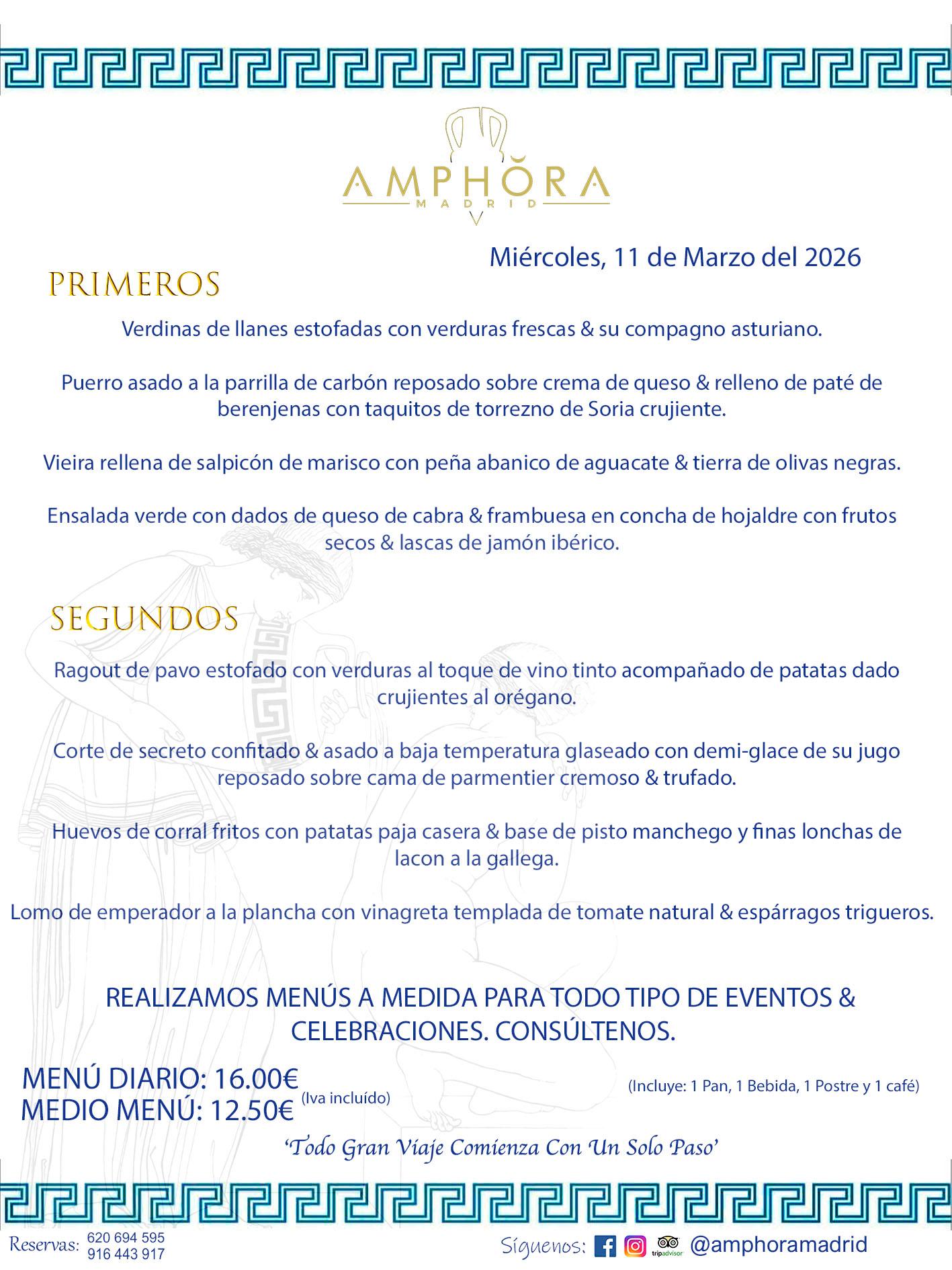 MENÚS DEL DÍA ALCORCÓN MENÚ DEL MIÉRCOLES 11 DE MARZO DE DE 2026 MENÚS DIARIOS MEJORES MENÚS RESTAURANTES ALCORCÓN RESTAURANTE AMPHORA TERRAZA EN ALCORCÓN (DISPONEMOS DE UNA GRAN TERRAZA) Av. Leganés, 54 28923 · Alcorcón · Madrid · España. 91 644 39 17 620 694 595 También realizamos menús especiales a medida personalizados a grupos para todo tipo de eventos, como celebraciones, comidas o cenas de empresas, bautizos, bodas, cumpleaños, cenas o comidas de navidad 2023 2024, etc. Consúltenos o visite nuestras excelentes y amplias instalaciones y les prepararemos el menú más ajustado a sus necesidades y presupuesto. #RestaurantesEventos #RestaurantesMenúsCelebraciones #RestaurantesSalonesBodasBautizosComuniones #MenúsEspecialesparaEventosAlcorcón #MenúsCelebracionesAlcorcón #RestaurantesSalonesMenúsEspecialesGrupos #RestaurantesMenúsCumpleaños #ComidasCenasEmpresasAlcorcón #MenúsparaCenasComidasEventosEmpresasMadrid #MejoresTerrazasMadrid #MejorTerrazaAlcorcónMadrid #PresupuestosMenúsBodasComunionesBautizosAlcorcón #RestaurantesSecretosconEncantoMadrid #RestaurantesMenúsCenasComidasGruposEmpresasNavidadesAlcorcon #SalonesComidasCenasEmpresasAlcorcón #MenúsEventos #MenúsBodas #MenúsComuniones #MenúsCumpleaños #MenúsBautizos #MenúsEventosAlcorcón #MenúsBodasAlcorcón #MenúsComunionesAlcorcón #MenúsCumpleañosAlcorcón #MenúsBautizosAlcorcón #MenúsNavidadAlcorcón #MenúsComidasNavidad #MenúsCenasNavidad #SalonesEventosAlcorcón RESTAURANTES ALCORCÓN CELEBRACIONES EVENTOS CUMPLEAÑOS BODAS COMUNIONES BAUTIZOS, MENÚS ESPECIALES A MEDIDA PARA REUNIONES FAMILIARES EVENTOS CELEBRACIONES BODAS COMUNIONES BAUTIZOS EN ALCORCÓN, RESTAURANTES SALONES GRUPOS COMIDAS CENAS EN ALCORCÓN, RESTAURANTES COMIDAS CENAS EMPRESA ALCORCÓN MADRID, MEJORES TERRAZAS ALCORCÓN, MEJOR TERRAZA ALCORCÓN, RESTAURANTES SECRETOS CON ENCANTO EN MADRID, RESTAURANTES MENUS GRUPOS ESPECIALES COMIDAS CENAS EMPRESAS NAVIDADES ALCORCÓN, CONSÚLTE NUESTROS MENÚS A MEDIDA PARA EVENTOS - REALIZAMOS MENÚS A MEDIDA PARA BODAS, COMUNIONES, BAUTIZOS, CUMPLEAÑOS, CENAS COMIDAS DE EMPRESAS, ETC - NUESTRO RESTAURANTE DIPONE DE UNA EXTRAORDINARIA TERRAZA PARA TODO TIPO DE EVENTOS - NUESTROS SALONES INTERIORES SE ADAPTAN A TODO DE EVENTOS, YA SEAN PARTICULARES COMO DE EMPRESAS - RESTAURANTE PREPARADO PARA TODO TIPO DE EVENTOS DE CLIENTES DE LA ZONA SUR SUROESTE DE MADRID COMO ALCORCÓN MÓSTOLES FUENLABRADA VILLAVICIOSA DE ODÓN POZUELO DE ALARCÓN GETAFE LAS ROZAS MAJADAHONDA - UNO DE LOS MEJORES RESTAURANTES DE MADRID PARA COMER O CENAR A LA CARTA O CON NUESTROS MENÚS - CELEBRE CON NOSOTROS SUS REUNIONES FAMILIARES CUMPLEAÑOS BAUTIZOS COMUNIONES BODAS PRESENTACIONES ETC. PUES SERÁN UN ÉXITO - MEJORES RESTAURANTES SALONES CELEBRACIONES EN ALCORCÓN -RESTAURANTES MENUS GRUPOS COMIDAS CENAS REUNIONES EMPRESAS NAVIDADES 2024 ALCORCÓN ZONA SUR MADRID.MENÚS DEL DÍA ALCORCÓN DIARIOS MEJORES MENÚS RESTAURANTES ALCORCÓN RESTAURANTE AMPHORA TERRAZA EN ALCORCÓN (DISPONEMOS DE UNA GRAN TERRAZA)