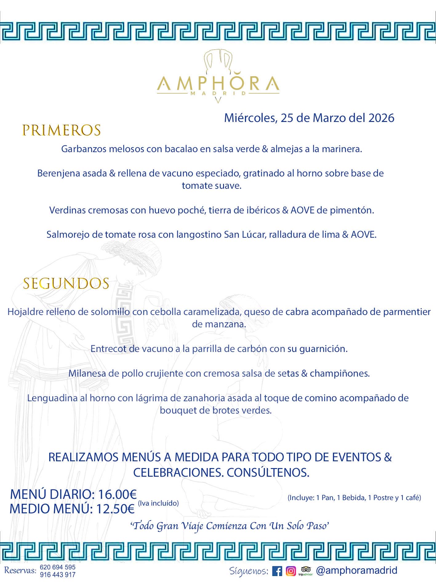 MENÚS DEL DÍA ALCORCÓN MENÚ DEL MIÉRCOLES 25 DE MARZO DE DE 2026 MENÚS DIARIOS MEJORES MENÚS RESTAURANTES ALCORCÓN RESTAURANTE AMPHORA TERRAZA EN ALCORCÓN (DISPONEMOS DE UNA GRAN TERRAZA) Av. Leganés, 54 28923 · Alcorcón · Madrid · España. 91 644 39 17 620 694 595 También realizamos menús especiales a medida personalizados a grupos para todo tipo de eventos, como celebraciones, comidas o cenas de empresas, bautizos, bodas, cumpleaños, cenas o comidas de navidad 2023 2024, etc. Consúltenos o visite nuestras excelentes y amplias instalaciones y les prepararemos el menú más ajustado a sus necesidades y presupuesto. #RestaurantesEventos #RestaurantesMenúsCelebraciones #RestaurantesSalonesBodasBautizosComuniones #MenúsEspecialesparaEventosAlcorcón #MenúsCelebracionesAlcorcón #RestaurantesSalonesMenúsEspecialesGrupos #RestaurantesMenúsCumpleaños #ComidasCenasEmpresasAlcorcón #MenúsparaCenasComidasEventosEmpresasMadrid #MejoresTerrazasMadrid #MejorTerrazaAlcorcónMadrid #PresupuestosMenúsBodasComunionesBautizosAlcorcón #RestaurantesSecretosconEncantoMadrid #RestaurantesMenúsCenasComidasGruposEmpresasNavidadesAlcorcon #SalonesComidasCenasEmpresasAlcorcón #MenúsEventos #MenúsBodas #MenúsComuniones #MenúsCumpleaños #MenúsBautizos #MenúsEventosAlcorcón #MenúsBodasAlcorcón #MenúsComunionesAlcorcón #MenúsCumpleañosAlcorcón #MenúsBautizosAlcorcón #MenúsNavidadAlcorcón #MenúsComidasNavidad #MenúsCenasNavidad #SalonesEventosAlcorcón RESTAURANTES ALCORCÓN CELEBRACIONES EVENTOS CUMPLEAÑOS BODAS COMUNIONES BAUTIZOS, MENÚS ESPECIALES A MEDIDA PARA REUNIONES FAMILIARES EVENTOS CELEBRACIONES BODAS COMUNIONES BAUTIZOS EN ALCORCÓN, RESTAURANTES SALONES GRUPOS COMIDAS CENAS EN ALCORCÓN, RESTAURANTES COMIDAS CENAS EMPRESA ALCORCÓN MADRID, MEJORES TERRAZAS ALCORCÓN, MEJOR TERRAZA ALCORCÓN, RESTAURANTES SECRETOS CON ENCANTO EN MADRID, RESTAURANTES MENUS GRUPOS ESPECIALES COMIDAS CENAS EMPRESAS NAVIDADES ALCORCÓN, CONSÚLTE NUESTROS MENÚS A MEDIDA PARA EVENTOS - REALIZAMOS MENÚS A MEDIDA PARA BODAS, COMUNIONES, BAUTIZOS, CUMPLEAÑOS, CENAS COMIDAS DE EMPRESAS, ETC - NUESTRO RESTAURANTE DIPONE DE UNA EXTRAORDINARIA TERRAZA PARA TODO TIPO DE EVENTOS - NUESTROS SALONES INTERIORES SE ADAPTAN A TODO DE EVENTOS, YA SEAN PARTICULARES COMO DE EMPRESAS - RESTAURANTE PREPARADO PARA TODO TIPO DE EVENTOS DE CLIENTES DE LA ZONA SUR SUROESTE DE MADRID COMO ALCORCÓN MÓSTOLES FUENLABRADA VILLAVICIOSA DE ODÓN POZUELO DE ALARCÓN GETAFE LAS ROZAS MAJADAHONDA - UNO DE LOS MEJORES RESTAURANTES DE MADRID PARA COMER O CENAR A LA CARTA O CON NUESTROS MENÚS - CELEBRE CON NOSOTROS SUS REUNIONES FAMILIARES CUMPLEAÑOS BAUTIZOS COMUNIONES BODAS PRESENTACIONES ETC. PUES SERÁN UN ÉXITO - MEJORES RESTAURANTES SALONES CELEBRACIONES EN ALCORCÓN -RESTAURANTES MENUS GRUPOS COMIDAS CENAS REUNIONES EMPRESAS NAVIDADES 2024 ALCORCÓN ZONA SUR MADRID.MENÚS DEL DÍA ALCORCÓN DIARIOS MEJORES MENÚS RESTAURANTES ALCORCÓN RESTAURANTE AMPHORA TERRAZA EN ALCORCÓN (DISPONEMOS DE UNA GRAN TERRAZA)